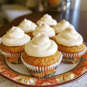 - 1 cup all-purpose flour - ½ teaspoon baking powder - ½ teaspoon baking soda - ½ teaspoon ground cinnamon - ½ teaspoon ground nutmeg - ¼ teaspoon ground ginger - ¼ teaspoon salt - 1 cup canned pumpkin puree (make sure it’s pure, not pie filling) - ½ cup granulated sugar - ¼ cup brown sugar, tightly packed - ½ cup vegetable oil - 2 large eggs (room temperature) - 1 teaspoon pure vanilla extract - 8 oz cream cheese (softened at room temperature) - ¼ cup unsalted butter (softened) - 2 cups powdered sugar - 1 teaspoon pure vanilla extract - 1 tablespoon milk (optional for adjusting consistency) These ingredients create a warm and inviting flavor in the cupcakes. The spices give a cozy touch, perfect for fall. The cream cheese frosting adds a rich, tangy sweetness that pairs wonderfully. I recommend using pure pumpkin puree for the best taste and texture. Start by preheating your oven to 350°F (175°C). This helps the cupcakes bake evenly. Line a muffin tin with cupcake liners. This keeps the cupcakes from sticking and makes them easy to serve. In a medium bowl, mix the dry ingredients. Combine 1 cup of all-purpose flour, ½ teaspoon baking powder, ½ teaspoon baking soda, ½ teaspoon ground cinnamon, ½ teaspoon ground nutmeg, ¼ teaspoon ground ginger, and ¼ teaspoon salt. Whisk until well blended. This step ensures that the leavening agents and spices are evenly spread. In a large bowl, combine the wet ingredients. Mix 1 cup of canned pumpkin puree, ½ cup granulated sugar, ¼ cup brown sugar, ½ cup vegetable oil, 2 large eggs, and 1 teaspoon pure vanilla extract. Whisk or use an electric mixer to make the mixture smooth. Gradually add the dry mixture to the wet mixture. Stir gently with a spatula or wooden spoon. Mix until just combined. It’s okay if you see some small lumps. Overmixing can make the cupcakes tough. Fill each cupcake liner about two-thirds full with batter. Place the muffin tin in the oven. Bake for 18-20 minutes. Use a toothpick to check for doneness. The toothpick should come out clean when they are done. While the cupcakes cool, make the frosting. In a medium bowl, beat together 8 ounces of softened cream cheese and ¼ cup of softened unsalted butter. Use an electric mixer to beat until creamy and smooth. Once the cupcakes are cool, it’s time to frost them. Gradually add 2 cups of powdered sugar to the cream cheese mixture. Mix until fluffy and smooth. Stir in 1 teaspoon of vanilla extract. If too thick, add 1 tablespoon of milk to reach your desired consistency. Generously frost each cupcake using a spatula or a piping bag. For a special touch, sprinkle a bit of cinnamon on top or add a small piece of caramel or pecan. This adds flavor and a nice visual appeal. To make moist cupcakes, use room temperature eggs. Cold eggs can make the batter thick. Adding pumpkin puree keeps the cupcakes soft and adds flavor. Don’t overmix the batter; some lumps are okay. Filling the liners two-thirds full allows the cupcakes to rise without spilling over. One common mistake is opening the oven too soon. This can cause the cupcakes to sink. Always check for doneness with a toothpick. If it comes out clean, your cupcakes are done. Ensure your oven is preheated to 350°F before putting the cupcakes in. Also, use fresh ingredients for the best results. For smooth frosting, cream the butter and cheese until fluffy. Add powdered sugar slowly to avoid a sugar cloud. If your frosting is thick, add a splash of milk. Make sure the cupcakes cool completely before frosting. This prevents the frosting from melting and sliding off. For a fun touch, sprinkle cinnamon on top before serving. {{image_4}} You can switch up the frosting for your pumpkin cream cheese cupcakes. Try chocolate ganache for a rich touch. A maple frosting adds a sweet, autumn flavor. You can even use whipped cream for a lighter option. Each choice gives a unique taste to your cupcakes. Want to change the flavor? Add more spices like allspice or cardamom. These spices enhance the pumpkin's taste. You can also mix in some orange zest for a citrus kick. For a sweeter twist, try adding vanilla or almond extract. If you want to experiment, swap pumpkin with other purees. Sweet potato or butternut squash works well. These options keep the cupcakes moist and flavorful. They offer a different taste while still being delicious. To keep your cupcakes fresh, store them in an airtight container. This helps keep them moist. Place the container in a cool, dry spot. If you want to keep them for more than a few days, the fridge is a great option. Just remember to let them come to room temperature before serving. You can freeze these cupcakes for later. First, let them cool completely. Wrap each cupcake tightly in plastic wrap. Then, place them in a freezer-safe bag or container. They can last up to three months in the freezer. When you're ready to enjoy, simply thaw them in the fridge overnight. To enjoy your cupcakes warm, preheat your oven to 350°F (175°C). Place the cupcakes on a baking sheet. Heat them for about 10 minutes. If you prefer, you can microwave them for 15-20 seconds. Just be careful not to overheat, as this can make them dry. Yes, you can use fresh pumpkin. Start by roasting or steaming it until soft. Then, mash it until smooth. This gives you a rich flavor. Just make sure to measure it out to get one cup. To cut the sweetness, you can add more cream cheese or butter. This balances the sugar. You can also use less powdered sugar. A pinch of salt can help too! You can bake the cupcakes a day early. Just store them in an airtight container. Frost them on the day you want to serve them for best taste and look. You can use unsweetened applesauce as a substitute. Use ¼ cup for each egg. Mashed bananas work too. They add flavor and moisture! These cupcakes stay fresh for about 3 days at room temperature. If you refrigerate them, they last about a week. Just keep them covered to avoid drying out. In this post, we explored key ingredients and steps to make tasty cupcakes. You learned how to mix dry and wet ingredients, bake to perfection, and make cream cheese frosting. We covered tips to keep your cupcakes moist, common mistakes to avoid, and exciting variations. Finally, we discussed storage and answered your important questions. With these tips, you can bake delicious cupcakes with ease and confidence. Enjoy your baking journey!