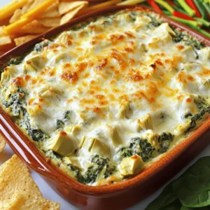 To make the best creamy spinach artichoke dip, gather these key ingredients: - 2 cups fresh spinach, roughly chopped - 1 cup canned artichoke hearts, drained and coarsely chopped - 1 cup cream cheese, softened - 1 cup sour cream - ½ cup mayonnaise - 1 cup shredded mozzarella cheese - ½ cup freshly grated Parmesan cheese - 2 cloves garlic, finely minced - 1 teaspoon onion powder - ½ teaspoon red pepper flakes (optional) - Salt and freshly cracked black pepper, to taste To make your dip even better, consider adding: - A squeeze of lemon juice for brightness - Fresh herbs like parsley or chives for color and taste - A dash of Worcestershire sauce for depth If you need to adjust for dietary needs, try these swaps: - Use Greek yogurt instead of sour cream for a lighter option. - Replace cream cheese with a vegan cream cheese for a dairy-free dip. - For a gluten-free option, ensure your accompanying snacks are gluten-free. These ingredients come together to create a rich and tasty dip. Each component adds its own flavor, making this recipe a crowd-pleaser. Enjoy experimenting with flavors and textures! Start by preheating your oven to 350°F (175°C). This step is key to getting your dip bubbly and golden. Make sure to give it enough time to reach the right temperature. In a large bowl, add the softened cream cheese, sour cream, and mayonnaise. Blend these well using a hand mixer or a spatula. Aim for a smooth and creamy texture. This mix forms the dip's rich base. Now, add the chopped spinach and artichoke hearts into the creamy mix. Don’t forget the minced garlic, onion powder, and optional red pepper flakes for some heat. Stir everything together until well mixed. This ensures each bite is full of flavor. Spoon the mixture into an oven-safe dish. Spread it evenly to help it cook well. Place it in your preheated oven and bake for about 25-30 minutes. Look for a hot, bubbling dip with a golden top. After baking, let it cool for about 5 minutes before serving. Enjoy your tasty creation with pita chips or veggies! To get that creamy dip just right, start with softened cream cheese. It mixes better. Blend it with sour cream and mayonnaise until smooth. This is your base. When you add the spinach and artichokes, stir gently. You want to keep some chunks for texture. Don't overmix the cheese either. Folding it in helps maintain that creamy feel. Serve the dip warm for the best taste. Use crunchy pita chips, toasted baguette slices, or fresh veggies for dipping. These pair well with the rich flavors. For a special touch, sprinkle extra Parmesan on top. You can even add some whole artichoke hearts for a nice look. This makes your dip more inviting and fun to share. One mistake is using cold cream cheese. It won’t blend well. Always let it soften first. Another pitfall is overbaking. Keep an eye on the dip to avoid burning. If it's too hot, it can lose its creamy texture. Lastly, don’t skip the seasoning. A pinch of salt and pepper makes a big difference in flavor. These small steps help you create the best creamy spinach artichoke dip. {{image_4}} Want a kick? Add red pepper flakes. They add heat without overpowering. You can also use jalapeños for a bolder flavor. Just chop them finely and mix them in. The spicy version pairs well with tortilla chips or crusty bread. Looking for a lighter option? Replace cream cheese with low-fat cream cheese. Use Greek yogurt instead of sour cream. This keeps the dip creamy while cutting calories. The flavor remains rich, and you won’t miss the full-fat versions. For a vegan twist, use cashew cream instead of cream cheese. Soak cashews in water, blend until smooth, and add them to the mix. Use coconut yogurt for a creamy texture, and nutritional yeast for a cheesy flavor. This version is just as tasty and plant-based! To store leftover dip, first, let it cool. Place it in an airtight container. Make sure to seal it tightly. Store the container in the fridge. This keeps the dip fresh and tasty. Use leftovers within three days for the best flavor. When you are ready to enjoy the dip again, preheat your oven to 350°F (175°C). Transfer the dip to an oven-safe dish. Cover it with foil to keep moisture in. Heat for about 15-20 minutes. Check if it's warm all the way through before serving. This method helps keep the flavors rich and creamy. You can freeze this dip for later use. To freeze, place the cooled dip in a freezer-safe container. Make sure to leave some space at the top for expansion. Label the container with the date. Freeze for up to two months. When you're ready to eat it, thaw the dip in the fridge overnight. Reheat it in the oven to restore its creamy texture. Yes, you can make this dip ahead of time. Prepare the dip and place it in your baking dish. Cover it tightly with plastic wrap or foil. Store it in the fridge for up to two days. When you’re ready to bake, just remove the cover and pop it in the oven. You may need to add a few extra minutes to the baking time. This dip pairs well with many tasty snacks. Here are some great options: - Pita chips - Toasted baguette slices - Fresh vegetable sticks (like carrots, celery, and bell peppers) - Tortilla chips - Crackers You can also enjoy it with assorted bread for a fun twist. If you have leftovers, store them in an airtight container. They will stay fresh for about three to four days in the fridge. To enjoy, just reheat the dip in the oven or microwave until it’s warm. You learned how to make a delicious Spinach Artichoke Dip. We covered essential and optional ingredients, plus substitutions. The step-by-step guide made it simple to prepare this tasty dish. Remember the tips to improve texture and avoid common mistakes. Explore variations for different diets. Lastly, we discussed storage and reheating methods. Whether for a party or a cozy night in, this dip is a must-try. Now, get cooking and enjoy this creamy delight!