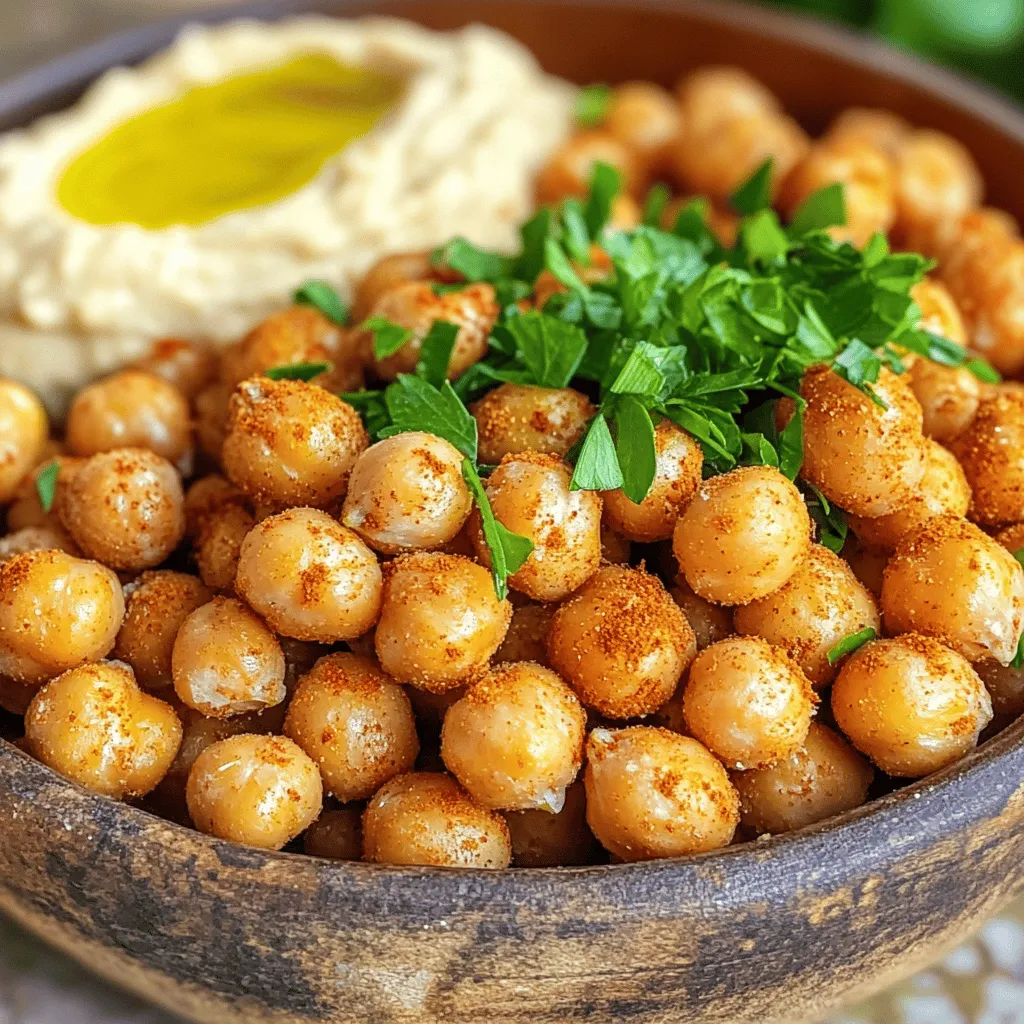- 1 can (15 oz) chickpeas - 1 tablespoon extra virgin olive oil - 1 teaspoon garlic powder - 1 teaspoon smoked paprika - ½ teaspoon ground cumin - ½ teaspoon sea salt - ¼ teaspoon freshly ground black pepper - ¼ teaspoon cayenne pepper (optional, for an extra kick) - Fresh parsley, finely chopped To make crispy chickpeas, start with a can of chickpeas. Look for a 15 oz can, as this size gives you enough for a snack or a side dish. Drain the chickpeas well. Rinsing them under cold water helps remove excess sodium. After rinsing, dry them thoroughly with paper towels. This step is key for crispiness. Next, you need a tablespoon of extra virgin olive oil. This oil adds flavor and helps the spices stick. Speaking of spices, grab some garlic powder, smoked paprika, ground cumin, sea salt, and black pepper. Each spice adds its own unique touch to the chickpeas. If you like heat, cayenne pepper is a great option. Finally, fresh parsley makes a lovely garnish. It adds color and a fresh taste. You can skip it, but I recommend using it for extra flair. These ingredients combine to create a crunchy flavor explosion that’s hard to resist. First, preheat your air fryer to 400°F (200°C). This step helps cook the chickpeas evenly. Next, take one can of chickpeas and drain them well. Rinsing under cold water is key to removing the canning liquid. After rinsing, use a clean towel to dry the chickpeas. Drying them is vital for that perfect crunch. In a large bowl, combine the dried chickpeas with one tablespoon of olive oil. Then, add one teaspoon of garlic powder, one teaspoon of smoked paprika, half a teaspoon of ground cumin, half a teaspoon of sea salt, and a quarter teaspoon of black pepper. If you like heat, toss in a quarter teaspoon of cayenne pepper. Mix everything well to coat the chickpeas evenly. This ensures every bite bursts with flavor. Carefully place the seasoned chickpeas in the air fryer basket. Make sure they are in a single layer to allow the hot air to circulate. Air fry them for 15 to 20 minutes. At the halfway point, shake the basket gently. This helps them cook evenly. Keep an eye on them as they get golden brown. Once done, remove the basket and let the chickpeas cool for about 3 to 5 minutes. They will get crunchier as they cool down. To get crispy chickpeas, start by drying them well. Wet chickpeas won’t get crunchy. After rinsing, use a clean kitchen towel or paper towels to soak up moisture. The drier, the better! Next, cook in small batches. If you overcrowd the air fryer, the hot air can't circulate. This means your chickpeas may not crisp up as you want. A single layer allows them to cook evenly. Get creative with spices! While the basic seasonings are great, you can try different blends. Add chili powder for heat or herbs for freshness. A dash of lemon zest can also brighten the flavors. For dipping, serve your crispy chickpeas with a tasty sauce. Hummus or yogurt dip pairs well. You can also try spicy salsa or a creamy avocado dip. These add a fun twist that elevates your snack! {{image_4}} You can switch up the flavors of your crispy chickpeas in fun ways. For a spicy kick, try adding chili powders. You can use cayenne for heat or even chili flakes for a different taste. Mix these spicy powders with your chickpeas. They will pack a punch and wake up your taste buds! If you prefer something sweet, you can add cinnamon and sugar. This mix creates a tasty contrast to the chickpeas' natural nuttiness. Just toss your chickpeas with a bit of olive oil, then add this sweet mix before air frying. You’ll enjoy a crunchy, sweet treat that’s perfect for snacking! Making crispy chickpeas fits various diets. If you are gluten-free, rest assured. All the seasonings listed are naturally gluten-free. You can use your favorite herbs and spices without worry. Fresh herbs like rosemary or thyme work great too! For a vegan option, these chickpeas are already plant-based. You can serve them with vegan dips like hummus or tahini sauce. This makes for a healthy and tasty snack. Enjoy your chickpeas, knowing they fit into your diet! To keep your crispy chickpeas fresh, store them in an airtight container. This helps them stay crunchy. If you have a lot left, divide them into small portions. This makes it easy to grab a snack. Avoid keeping them in the fridge, as moisture can make them soggy. To reheat leftover chickpeas, preheat your air fryer to 400°F (200°C). Place the chickpeas in the basket. Air fry them for about 5 minutes. This restores their crunch and flavor. You can also use a regular oven at the same temperature if you don’t have an air fryer. Crispy chickpeas can last for about 3 to 5 days when stored properly. Keep them in a cool, dry place away from sunlight. If you want to keep them longer, consider freezing. For freezing, place the cooled chickpeas in a freezer-safe bag. Remove as much air as possible before sealing. They can last for up to 3 months in the freezer. When ready to eat, thaw them overnight in the fridge. Then, reheat in your air fryer for that crunchy texture again. To make chickpeas crispy, you need to dry them well. After rinsing, use a clean towel to pat them dry. This step is key. If they are too wet, they won’t get crunchy. Next, coat them in olive oil and seasonings. Use garlic powder, smoked paprika, cumin, salt, black pepper, and cayenne if you want some heat. Mix them well so every chickpea gets flavor. Arrange them in a single layer in the air fryer. This helps the hot air flow around them. Cook at 400°F for 15-20 minutes. Shake the basket halfway through for even cooking. Yes, you can use dried chickpeas! Start by soaking them overnight. This softens them and cuts down on cooking time. After soaking, rinse and drain them. Cook them in boiling water until tender. This usually takes about 1-2 hours. Once cooked, dry them well before seasoning. Follow the same steps as with canned chickpeas. The result will be delicious, crispy snacks. Crispy chickpeas are great for snacks or meals. You can serve them in a small bowl with hummus or yogurt dip. They also pair well with salads or grain bowls for added crunch. Try mixing them into soups for texture. You can even sprinkle them on top of roasted vegetables. They add a nice crunch and flavor to any dish. Crispy chickpeas can last about 3-5 days when stored properly. Keep them in an airtight container at room temperature. If they become soft, you can re-crisp them in the air fryer for a few minutes. Just keep an eye on them! For longer storage, consider freezing them. However, they may lose some crunchiness when thawed. Enjoy them fresh for the best taste! Crispy chickpeas are a fun and tasty snack you can easily make. You learned about the key ingredients, step-by-step instructions, and tips to get them crispy. You can even try different flavors or pair them with your favorite dips. Remember to store leftovers well so they stay crunchy. With these tips, you can enjoy this healthy snack anytime. Try making them today and enjoy the crunch!