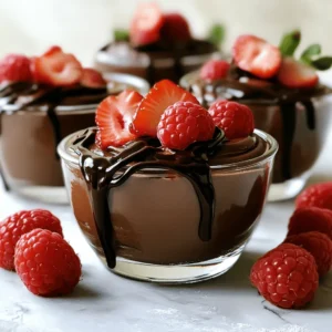 - 2 ripe avocados, halved and pitted - ¼ cup unsweetened cocoa powder - ¼ cup pure maple syrup - ¼ cup almond milk (or your favorite plant-based milk) - 1 teaspoon vanilla extract - A pinch of sea salt - ¼ cup dairy-free dark chocolate chips, for garnish - Fresh berries (such as raspberries or strawberries) for garnish If you have allergies, here are some easy swaps: - Nut-Free: Use oat milk instead of almond milk. - Sugar-Free: Swap maple syrup for a sugar-free sweetener. - Gluten-Free: This recipe is already gluten-free, so no changes needed! - Avocados: Packed with healthy fats and fiber. They help keep you full. - Cocoa Powder: Rich in antioxidants, it boosts heart health. - Maple Syrup: A natural sweetener that provides some minerals. - Almond Milk: Low in calories, it is a great dairy alternative. - Vanilla Extract: Adds flavor and may have some health benefits. - Sea Salt: Enhances taste and balances sweetness. - Dark Chocolate Chips: Provide antioxidants and satisfy your sweet tooth. - Berries: Full of vitamins and antioxidants, they add color and flavor. This vegan chocolate avocado mousse is not just tasty, but also nourishing! Start by picking ripe avocados. They should feel soft but not mushy. Cut each avocado in half. Twist the halves to separate them. Use a spoon to scoop out the creamy flesh. Place this flesh in your blender or food processor. This base will give your mousse a rich texture. Add the unsweetened cocoa powder to the blender. Next, pour in the pure maple syrup and almond milk. Don't forget the teaspoon of vanilla extract and a pinch of sea salt. Blend everything on high speed. Stop to scrape down the sides. This helps mix all the ingredients well. Aim for a smooth and creamy texture. Taste the mousse. If it needs more sweetness, add a little maple syrup and blend again. Spoon the mousse into serving dishes or elegant glasses. Place these in the fridge for at least 30 minutes. This chilling time helps the mousse set and makes it taste even better. Just before serving, melt the dairy-free dark chocolate chips. Drizzle this melted chocolate over the mousse for a tasty touch. Garnish with fresh berries for color and flavor. Enjoy your delightful treat! To make your mousse smooth, use ripe avocados. They should be soft but not brown. Blend the avocados right away after you scoop them out. This keeps them fresh and creamy. Blend until there are no lumps. If needed, scrape the sides of the blender. A good texture is key to a great mousse. Taste is important! Start with the maple syrup as listed. After blending, try a spoonful. If you want it sweeter, add more syrup. Blend again until mixed well. Remember, everyone's taste is different. Adjusting sweetness makes this dessert just right for you. For a beautiful look, use clear glass cups. This shows off the rich chocolate color. Top each cup with fresh berries for a pop of color. A sprinkle of cocoa powder adds a nice touch, too. Drizzle melted chocolate on top for extra flair. Serve it chilled for the best experience. {{image_4}} To make your vegan chocolate avocado mousse even better, try adding flavors. A few drops of peppermint extract give a fresh twist. You can also try almond or coconut extract for a warm touch. These little changes can make a big difference in taste. Maple syrup is great, but you have options! Agave nectar or coconut nectar work well too. If you want a lower-calorie choice, try stevia or monk fruit sweetener. Just remember to adjust the amount since these can be much sweeter than syrup. This mousse is already gluten-free, which is a plus! For a nut-free version, use oat milk instead of almond milk. Ensure your chocolate chips are also nut-free. These simple swaps let anyone enjoy this rich dessert without worry. Store leftover mousse in the fridge. Use an airtight container. This keeps it fresh for up to three days. If you leave it uncovered, it may dry out or absorb odors. Make sure to cover it tightly. You can freeze the mousse, but it changes texture. Freeze it in an airtight container. It can last up to one month in the freezer. When ready to eat, thaw it overnight in the fridge. After thawing, stir it well to restore creaminess. Use glass or BPA-free plastic containers for storage. Glass is great for keeping flavors intact. Ensure containers are clean and dry before adding mousse. For single servings, use small jars or cups. This makes it easy to grab and enjoy later. No, you cannot taste the avocado in the mousse. The cocoa powder and maple syrup mask its flavor. The mousse tastes rich and chocolatey. The avocado adds creaminess and healthy fats. This makes the texture smooth and light. The mousse lasts in the fridge for about three days. Store it in an airtight container. This keeps it fresh and prevents it from absorbing other odors. Before serving, give it a quick stir for a smooth texture. Yes, this recipe is great for meal prep. You can make it ahead for busy days. Just store it in individual containers. This makes it easy to grab and enjoy later. Plus, it’s a healthy dessert option to have on hand. You can make this mousse without a blender, but it will take more effort. Use a fork to mash the avocado until smooth. Then mix the other ingredients in a bowl. Make sure to blend well so there are no lumps. A hand mixer can also help achieve a creamier texture. This blog post covered how to make a delicious avocado mousse. We explored ingredients, substitutions, and the nutritional benefits. I shared step-by-step instructions for preparation and blending, plus tips for perfect texture and presentation. You learned about flavor variations and how to store leftovers properly. In summary, this mousse is easy to make and enjoyable. You can customize it to fit your taste and dietary needs. Enjoy creating this treat for yourself and others!