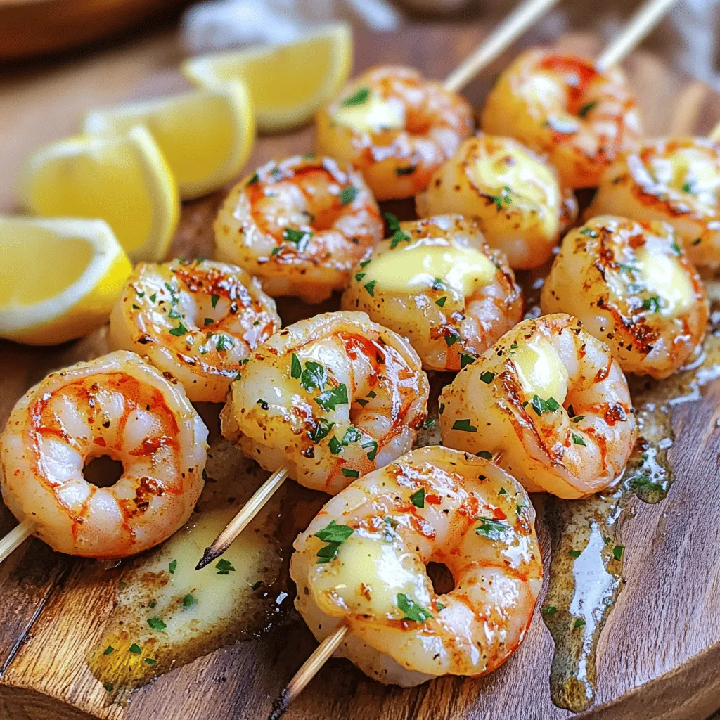 - 1 pound large shrimp, peeled and deveined - 4 tablespoons unsalted butter, melted - 4 cloves garlic, minced - 1 tablespoon fresh lemon juice - 1 teaspoon paprika - 1 teaspoon Italian seasoning mix - ½ teaspoon red pepper flakes (adjust based on your spice preference) - Salt and freshly ground black pepper to taste - Fresh parsley, finely chopped (for garnish) - Skewers (if using wooden skewers, soak them in water for 30 minutes before use) Gather these ingredients for a tasty meal. The large shrimp are the star, so pick the best you can find. The melted butter adds richness, while garlic brings out a savory flavor. Fresh lemon juice provides a bright kick. For seasonings, paprika gives a nice color and warmth. Italian seasoning adds depth, while red pepper flakes can spice things up. Salt and pepper balance the flavors perfectly. Don’t forget the garnish! Fresh parsley adds a lovely green touch. Skewers help hold everything together. If you use wooden skewers, soak them first. This prevents burning in the air fryer. Now you're ready to make these Air Fryer Crispy Garlic Butter Shrimp Skewers! In a medium mixing bowl, I start by combining four tablespoons of melted butter, four minced garlic cloves, and one tablespoon of fresh lemon juice. Next, I add one teaspoon of paprika and one teaspoon of Italian seasoning. I also include half a teaspoon of red pepper flakes for some heat. Then, I sprinkle in salt and freshly ground black pepper to taste. I whisk this mixture until it blends well. This garlic butter mix is the heart of the dish. It gives the shrimp their rich, tasty flavor. Now, I grab one pound of large shrimp, peeled and deveined. I toss the shrimp in the garlic butter mixture until each piece is fully coated. Once coated, I cover the bowl with plastic wrap. I let the shrimp marinate in the fridge for 15 to 20 minutes. This step is key because it allows the shrimp to soak up all those delicious flavors. While the shrimp is marinating, I preheat my air fryer to 400°F (200°C). This helps cook the shrimp quickly and evenly. After marination, I thread the shrimp onto skewers. I make sure they are spaced apart so they cook well. I place the skewers in the air fryer basket, careful not to overcrowd them. This ensures proper air flow. I air fry the shrimp skewers for about 7 to 10 minutes. I turn them halfway through cooking. When they are done, the shrimp should look opaque and have a crispy exterior. After cooking, I remove the skewers and let them cool for a minute before serving them with a sprinkle of fresh parsley. To get that nice crisp, avoid overcrowding the air fryer. When you pile too many skewers in, they won’t cook evenly. The heat needs room to circulate. If your air fryer is small, cook in batches. This gives each skewer space to breathe and crisp up. Marination is key for deep flavor. Let your shrimp soak in the garlic butter mix for at least 15 to 20 minutes. This time helps them absorb all the tasty flavors. If you rush this step, your shrimp may taste bland. Presentation matters! Arrange the skewers on a nice platter. Drizzle any leftover garlic butter sauce over them for extra flavor. Sprinkle fresh chopped parsley on top for color. Serve with lemon wedges for a zesty kick. This makes your dish look great and enhances the taste. {{image_4}} You can change the flavors in your shrimp skewers easily. Instead of paprika, try using cumin for a warm, earthy taste. If you want some heat, swap the Italian seasoning for chili powder. You can also mix in some lemon pepper for a zesty twist. Use fresh herbs like cilantro or dill for a bright flavor. Each option can give your skewers a new life. Experiment and find what you love. If you want a vegetarian dish, replace shrimp with firm tofu or mushrooms. Tofu absorbs flavors well and gives a nice texture. For mushrooms, use portobello or button mushrooms. Cut them into thick slices and marinate just like you would the shrimp. These options will keep the tasty garlic butter flavor while being plant-based. You can still enjoy the skewering fun! You can also bake your shrimp skewers in the oven. Preheat your oven to 400°F (200°C). Line a baking sheet with parchment paper for easy clean-up. Place the skewers on the sheet, leaving space between them. Bake for about 10 to 12 minutes. Flip halfway through to help them cook evenly. This method gives you crispy shrimp without an air fryer. Enjoy the same great flavors! To store leftover shrimp skewers, let them cool first. Place them in an airtight container. You can keep these skewers in the fridge for up to three days. Make sure to layer them with parchment paper to prevent sticking. This method keeps them fresh and tasty for later meals. When reheating, aim to keep that crispiness. Use the air fryer at 350°F (175°C) for about 3 to 5 minutes. This method warms the shrimp and revives their crunch. Avoid using the microwave, as it can make them soggy. If you want to freeze marinated shrimp, do it before cooking. Place the shrimp in a freezer bag, removing as much air as possible. You can freeze them for up to three months. When ready to cook, thaw them in the fridge overnight. After thawing, you can cook them as usual in your air fryer. Yes, you can use frozen shrimp. Just make sure to thaw them first. Place them in the fridge overnight or under cold running water for a quick thaw. Once thawed, peel and devein them if needed. Frozen shrimp may release more water, so pat them dry before marinating. This ensures they soak up all that tasty garlic butter. Shrimp skewers taste great with many dips. Here are some tasty options: - Garlic Aioli: Creamy and rich, it adds a nice kick. - Tartar Sauce: A classic pairing that adds tang. - Spicy Cocktail Sauce: For those who like a bit of heat. - Lemon Butter Sauce: Simple and fresh, it enhances shrimp flavor. These dips make your meal even better and offer variety for everyone. Cooked shrimp skewers can last in the fridge for about 3 days. Store them in an airtight container to keep them fresh. If you notice any off smell or sliminess, it’s best to discard them. Always reheat shrimp to at least 165°F (74°C) before eating. This keeps your meal safe and tasty. This blog post covered how to make tasty shrimp skewers. You learned about key ingredients like shrimp, garlic, and spices. I explained how to prepare and air fry them for great crispiness. You got tips for marinating and serving, plus variations to mix things up. Remember, the right seasoning and marination make a big difference in flavor. Enjoy creating these shrimp skewers, and don’t hesitate to experiment with different ingredients for a unique touch!