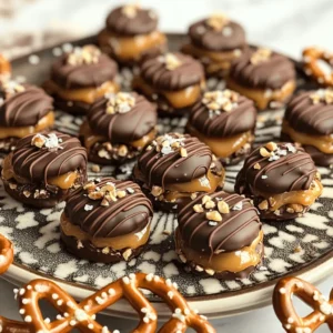 - Mini pretzels - Soft caramel candies - Semi-sweet chocolate chips - Sea salt for garnish - Coconut oil (optional) - Crushed nuts (optional) To make Chocolate Caramel Pretzel Bites, you need a few simple ingredients. Start with two cups of mini pretzels. These small snacks bring a great crunch. Next, gather one cup of soft caramel candies. You can buy these or make your own if you prefer. For the chocolate, use one cup of semi-sweet chocolate chips. They melt well and taste sweet. A pinch of sea salt adds a nice touch to balance the sweetness. You might want to add one tablespoon of coconut oil. This helps the chocolate melt smoothly, but it is optional. If you like some extra crunch, consider half a cup of crushed nuts. You can use any nuts you like. Walnuts, pecans, or almonds work great. Each ingredient plays a role in creating a sweet and salty treat that everyone will enjoy. Start by preparing your baking sheet. Line it with parchment paper. This helps keep the pretzels from sticking. Next, arrange the mini pretzels in a single layer. Make sure they don’t overlap. This step is key for even coating later. Now it’s time to melt the caramel. In a microwave-safe bowl, combine the soft caramel candies with two tablespoons of water. This helps the caramel melt smoothly. Heat the bowl in the microwave at 20-second intervals. Stir well between each interval. Keep doing this until the caramel is smooth and melted. Once the caramel is ready, it’s time to assemble. Use a teaspoon to drizzle caramel over half of the pretzels. Make sure each pretzel gets a generous amount. Then, top each caramel-covered pretzel with another pretzel. Press down gently to form a sandwich. Repeat this for all the pretzels. In another microwave-safe bowl, melt the semi-sweet chocolate chips. If you want, add the coconut oil to help it melt better. Heat in 30-second intervals, stirring each time. You want to achieve a smooth consistency. This step is crucial for a nice coating. Now, let’s coat the pretzel sandwiches. Dip each one into the melted chocolate. Ensure it is completely covered. This gives it that rich chocolate flavor. Once coated, place the pretzels back onto the parchment-lined baking sheet. While the chocolate is warm, it’s time for the final touches. Sprinkle a pinch of sea salt on each pretzel bite. If you like, add some crushed nuts for extra crunch. Once all are garnished, transfer the baking sheet to the refrigerator. Let the chocolate set completely for about 30 minutes. After that, your delicious Chocolate Caramel Pretzel Bites are ready to enjoy! Avoiding burning: To melt chocolate or caramel, use the microwave in short bursts. Heat for just 20 seconds for caramel. Stir well after each heating. This helps you avoid burning. Perfecting consistency: Add a teaspoon of water to your caramel. This keeps it smooth and easy to drizzle. For chocolate, a tablespoon of coconut oil helps it melt evenly. This gives your chocolate a nice, glossy finish. Suggestions for different toppings: You can try many toppings! Consider crushed nuts or sprinkles. You can also use mini M&Ms or sea salt for contrast. Each adds a new flavor or crunch. Using various types of pretzels: Switch things up with pretzel shapes! Use regular pretzels or chocolate-covered pretzels instead. Each type brings its own taste and fun. You can even try pretzel sticks for a different look. Creative serving suggestions: For a lovely display, arrange the pretzel bites on a nice platter. You can stack them in layers or make a colorful design. This makes them more inviting and eye-catching. Garnishing ideas for visual appeal: Add a touch of flair with a drizzle of melted chocolate on top. You can also sprinkle some sea salt or nuts for extra texture. This makes your treat not just tasty but also beautiful! {{image_4}} You can change the taste of your chocolate caramel pretzel bites easily. Try using white chocolate instead of semi-sweet chocolate. This will give a creamy, sweet touch. If dark chocolate is your thing, use it for a richer flavor. You can also add a few drops of flavor extracts, like vanilla or almond, to the chocolate. This little change can make your treats even more exciting. If you need a gluten-free option, choose gluten-free pretzels. They work just as well and taste great. For those who prefer vegan options, look for vegan caramel. Many brands offer this nowadays. It lets you enjoy the same sweet taste without animal products. Think about unique ways to serve these bites. They pair wonderfully with a scoop of ice cream for a sweet treat. You can also serve them at parties with drinks. Try pairing them with coffee or a creamy milkshake for a fun mix. These bites are not just snacks; they can be a part of a delightful dessert platter too! To keep your Chocolate Caramel Pretzel Bites fresh, use an airtight container. This protects them from moisture and keeps them crunchy. Store the container in a cool, dry place. A pantry shelf is perfect. Avoid direct sunlight, as it can melt the chocolate. These tasty bites stay fresh for about one week. You will know they are past their prime if they lose their crunch or the chocolate appears dull. If you see any signs of mold, discard them right away. You can freeze these bites for longer storage. First, place them in a single layer on a baking sheet. Freeze them until solid, about one hour. Then, transfer them to a freezer-safe container. Be sure to separate layers with parchment paper to avoid sticking. To thaw, just move them to the fridge for a few hours before serving. This keeps the chocolate from getting too soft. Enjoy every bite of your delicious treat! Chocolate caramel pretzel bites last about a week when stored properly. Keep them in an airtight container at room temperature. You can also chill them, which helps keep them fresh. Just remember, the colder they get, the harder they become. Yes, you can use homemade caramel. It will add a personal touch and may taste better. Just ensure it is soft enough to drizzle. Store-bought caramel is easier and quicker, but homemade is often richer. Choose what fits your time and taste. If you don’t have coconut oil, you can use butter instead. It will give a rich flavor. You can also use vegetable oil or canola oil. These alternatives work well for melting chocolate without affecting taste. These pretzel bites can be gluten-free. Just use gluten-free pretzels instead of regular ones. Many brands offer delicious gluten-free options. Check the label to ensure they are suitable for your needs. Yes, you can make these bites ahead of time. Prepare them a day or two before you need them. Just store them in an airtight container. This makes them a great treat for parties or gatherings. In this blog post, I shared a simple guide for making chocolate caramel pretzel bites. We explored each step, from melting caramel to final garnishes. You learned tips for customizing flavors and ensuring perfect consistency. These treats are fun and easy to make, perfect for sharing. Enjoy them fresh or store for later. I hope you try making these bites and find joy in each step. Happy cooking!