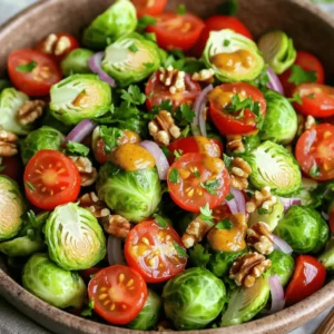 This Honey Mustard Brussels Sprout Salad is a bright and crunchy dish. It combines fresh Brussels sprouts with a sweet and tangy dressing. The salad is easy to make and perfect for any meal. - 1 pound Brussels sprouts, ends trimmed and halved - 1/4 cup honey - 3 tablespoons Dijon mustard - 1/4 cup extra virgin olive oil - 1/4 cup apple cider vinegar - 1/2 cup cherry tomatoes, halved - 1/4 cup red onion, thinly sliced - 1/2 cup walnuts, chopped and toasted - Salt and freshly ground black pepper to taste - Fresh parsley, finely chopped, for garnish You can add other ingredients to make the salad unique. Consider adding: - Crumbled feta cheese for creaminess - Sliced apples for a sweet crunch - Dried cranberries for a fruity touch - Cooked bacon for a savory flavor These add-ins can elevate the dish and cater to your taste. Experiment with different combinations to find your favorite! To start, you need to prep your Brussels sprouts. First, I trim the ends and cut them in half. If any outer leaves look bad, I remove those. Next, I bring a large pot of salted water to a boil. Once it bubbles, I add the halved sprouts. I blanch them for about 3-4 minutes. This makes them bright green and slightly tender. After that, I drain them quickly. I plunge the sprouts into a bowl of ice water. This stops the cooking and keeps them crisp. While the Brussels sprouts cool, I make the dressing. In a small bowl, I whisk together the honey, Dijon mustard, olive oil, and apple cider vinegar. I mix until it's smooth. This sweet and tangy dressing really shines in the salad. It brings all the flavors together. Once the Brussels sprouts are cool, I move to a large bowl. Here, I combine the blanched sprouts, halved cherry tomatoes, and thinly sliced red onion. I make sure to mix them well for a balanced salad. Next, I drizzle the honey mustard dressing over everything. I gently toss the salad to coat all the ingredients. Then, I fold in the toasted walnuts. This adds a nice crunch. Finally, I season with salt and freshly ground black pepper to taste. I let the salad sit for about 10 minutes. This helps the flavors blend before I serve it. Just before I serve, I sprinkle fresh parsley on top for extra color. To get the best texture, start with fresh Brussels sprouts. Look for small, firm ones. When you cut them, make sure to halve them evenly. Blanching is key. Boil them for about 3-4 minutes. This keeps them bright green and tender. After boiling, plunge them into ice water. This stops cooking and keeps them crisp. Let them cool fully before using. The honey mustard dressing is sweet and tangy. Taste it as you whisk. If you like it sweeter, add more honey. If you want more tang, add extra vinegar. Use Dijon mustard for a smooth flavor. Adding a pinch of salt can enhance the taste. Mix well and adjust until it’s perfect for you. Serving is as important as making the salad. Use a large, shallow bowl to show off the colors. Layer the ingredients for a beautiful look. Sprinkle extra walnuts on top for crunch. You can also add whole cherry tomatoes for color. Garnish with fresh parsley right before serving. This makes the dish pop and look fresh! {{image_4}} You can easily change some ingredients to fit your taste. If you don’t have Brussels sprouts, try kale or green beans. Both add great texture. Prefer a sweeter taste? Use maple syrup instead of honey. For a nut-free option, swap walnuts for sunflower seeds. You can also use white or red wine vinegar if you don’t have apple cider vinegar. Each swap gives a new twist to the salad. Want to make this salad more filling? Add protein! Grilled chicken or shrimp works well. For a vegetarian choice, try chickpeas or black beans. These options boost nutrition and flavor. You can even sprinkle feta or goat cheese for creaminess. Just make sure to balance the dressing to match. While the honey mustard dressing is a star, you can explore other flavors. A lemon vinaigrette adds brightness. Combine olive oil, lemon juice, and a pinch of salt. For a creamy option, use yogurt or tahini. Simply mix them with some garlic for a tasty twist. Experiment to find your favorite! Store your Honey Mustard Brussels Sprout Salad in an airtight container. This helps keep it fresh. You can place it in the fridge for up to three days. Make sure to keep the dressing separate if possible. This will help maintain the crispness of the sprouts and the other ingredients. This salad is best served cold, but you can refresh it. If it seems a bit limp, add a splash of apple cider vinegar. Toss the salad gently to mix the flavors. If you want to reheat it, warm the Brussels sprouts only. Use a microwave for 30 seconds, then stir. Avoid heating the whole salad, as it can lose its charm. Meal prepping this salad is easy! You can wash and trim the Brussels sprouts a day ahead. Store them in a container with a damp paper towel. This keeps them crisp. Prepare the dressing in advance and store it separately. On the day you serve it, just combine everything. It's a quick way to enjoy a fresh meal! Yes, you can make this salad ahead of time. Prepare the Brussels sprouts, dressing, and other ingredients. Store them separately in the fridge. When you’re ready to eat, combine everything. This keeps the salad fresh and crisp. To make this salad vegan, swap honey for maple syrup. This gives the same sweetness without using animal products. All other ingredients, like Brussels sprouts and veggies, are already vegan-friendly. This salad pairs well with grilled chicken or fish. It also complements quinoa dishes or roasted veggies. For a lighter meal, serve it with crusty bread. You can also enjoy it alone as a satisfying snack! You learned how to make a tasty Honey Mustard Brussels Sprout Salad. We covered each step, from picking ingredients to serving it. I shared tips for texture and taste, plus fun variations to try. You can easily adjust the recipe to suit your needs. Storage tips ensure your leftovers stay fresh. With this recipe, you can enjoy a yummy, healthy salad that's sure to please. Dive in and experiment; your taste buds will thank you!