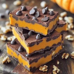 - 1 cup rolled oats - ½ cup pumpkin puree - ⅓ cup almond butter (or any nut butter) - ¼ cup honey or maple syrup (maple syrup makes it vegan) - ¼ cup unsweetened cocoa powder - ½ teaspoon pure vanilla extract - ½ teaspoon ground cinnamon - ¼ teaspoon sea salt - ½ cup dark chocolate chips (use dairy-free for vegan) - ¼ cup chopped nuts (like walnuts or pecans, optional) For anyone with allergies, here are some substitutes: - Instead of almond butter, use sunflower seed butter for nut-free. - Maple syrup can replace honey for a vegan option. - If you need gluten-free, make sure to use certified gluten-free oats. - Swap dark chocolate chips for carob chips if avoiding chocolate. To start, grab a medium-sized bowl. In this bowl, combine the rolled oats, cocoa powder, ground cinnamon, and sea salt. Mix these dry ingredients well. This helps to distribute the flavors. Use a spoon or whisk to stir them together. Make sure there are no clumps. Next, take another bowl for your wet ingredients. Whisk together the pumpkin puree, almond butter, honey or maple syrup, and vanilla extract. Keep whisking until the mixture is smooth and creamy. This step is key for a great texture. Now, pour the wet mixture into the bowl with the dry ingredients. Use a spatula or your hands to mix everything together. Make sure all the oats get coated well. This ensures every bite is full of flavor. Once mixed, add in the dark chocolate chips and chopped nuts, if you choose to use them. Gently fold these in to make sure they are evenly spread throughout the mix. Line an 8x8-inch baking dish with parchment paper. Leave some paper hanging over the edges. This makes it easy to lift the bars out later. Then, transfer your mixture into the lined dish. Press it down firmly with your hands or the back of a spatula. Aim for an even and compact surface. This helps the bars hold their shape. Put the dish in the refrigerator. Chill it for at least 2 hours. This time allows the bars to firm up nicely. After chilling, carefully lift the mixture out using the parchment paper. Place it on a cutting board. Now, slice it into bars of your desired size. You can make them small for snacks or larger for a filling treat. To make your bars firmer, add more oats. You can also chill them longer. If you want softer bars, try adding extra pumpkin puree. This will give them a moist texture. For even mixing, always combine dry and wet ingredients in separate bowls first. Stir the dry mix well to break up clumps. When you add the wet mix, fold gently. This keeps everything mixed without crushing the oats. For a pretty display, stack the bars neatly on a wooden platter. You can also wrap each bar in parchment. Tie them with twine for a cute grab-and-go look. Pair these energy bars with a glass of almond milk or a hot cup of tea. You can also serve them with fresh fruit or yogurt for a tasty snack. {{image_4}} You can change the flavors of these energy bars easily. Try adding peanut butter instead of almond butter. It gives a nice taste. You can also mix in spices like nutmeg or ginger for a warm kick. If you want a vegan twist, use maple syrup instead of honey. This keeps the bars sweet and plant-based. You can even use coconut flakes for a tropical vibe. Feel free to swap nut butters to fit your taste. Use cashew butter or sunflower seed butter if you prefer. Both options work well and keep the bars creamy. For sweeteners, maple syrup is a great vegan choice. You can also try agave nectar, which is sweeter than honey. This gives you some flexibility in making these bars just right for you. To keep your no-bake chocolate pumpkin energy bars fresh, store them in an airtight container. I recommend using a glass or plastic container with a tight lid. You can also wrap each bar in parchment paper. This method keeps them from drying out and makes them easy to grab. - Airtight container: Prevents moisture and keeps bars fresh. - Parchment paper: Wraps each bar to keep them moist. If you want to save some bars for later, freezing is a great option. To freeze, place the bars in a single layer on a baking sheet. Once they are fully frozen, transfer them to an airtight container or a freezer bag. This method helps prevent them from sticking together. - Freeze on a baking sheet: Keeps bars separate until frozen. - Transfer to a container: Use an airtight container for long-term storage. When you want to enjoy a bar, take it out of the freezer. Let it thaw in the fridge for a few hours. This way, you will keep the best texture without making it too soft or mushy. To make these bars vegan, simply swap the honey for maple syrup. This keeps the sweetness while ensuring no animal products are in the recipe. Use dairy-free chocolate chips for added flavor without any dairy. This way, you enjoy a tasty treat that fits a vegan diet. Yes, you can use quick oats instead of rolled oats. Quick oats will blend easier and create a softer texture. However, rolled oats give more chewiness. If you like a heartier bar, I recommend sticking with rolled oats. These energy bars last about one week in the fridge. Keep them in an airtight container to maintain freshness. If you want them to last longer, you can freeze them. Just make sure to wrap them well before freezing. You can indeed add protein powder to the recipe. Start with one scoop and mix it in with the dry ingredients. This adds a protein boost, making your bars even more nutritious. Adjust the wet ingredients slightly if the mixture feels too dry. This blog post covered everything you need to know about making energy bars at home. You learned about the ingredients, step-by-step instructions, and tips for success. Variations help you customize flavors and adapt to different diets. Good storage ensures your bars stay fresh for longer. With the FAQs, you have answers to your most pressing questions. Embrace these recipes and tips to create tasty, healthy snacks. Your energy bars can be both delicious and nutritious with a little effort!