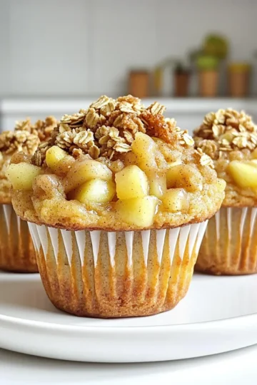 - 1 ½ cups all-purpose flour - 1 cup rolled oats - 1 cup packed brown sugar - 2 teaspoons baking powder - 1 teaspoon baking soda - ½ teaspoon salt - ½ teaspoon ground cinnamon - 1 cup buttermilk - ½ cup vegetable oil - 2 large eggs - 1 teaspoon pure vanilla extract - 2 medium apples, peeled and diced - ½ cup chopped walnuts or pecans (optional) - 1 tablespoon fresh lemon juice For the Crisp Topping: - ½ cup packed brown sugar - ½ cup all-purpose flour - ½ cup rolled oats - ½ teaspoon ground cinnamon - ¼ cup cold butter, cut into cubes When measuring flour, spoon it into the cup and level it off. This gives you the right amount without packing it down. For brown sugar, pack it firmly in the cup for accurate measurement. Use fresh, room-temperature eggs for better mixing. Dice apples into small, even pieces for consistent baking. If using nuts, chop them finely to blend well in the batter. I recommend using Granny Smith or Honeycrisp apples. Granny Smith adds a nice tartness, while Honeycrisp is sweet and juicy. Both types hold their shape well during baking, ensuring you get lovely apple bites in every muffin. You can also mix different kinds for a fun flavor twist. To start, preheat your oven to 375°F (190°C). This is key for getting those muffins to rise well. Next, prepare your muffin tin. Line each cup with paper liners or spray them with non-stick cooking spray. This will help the muffins come out easily without sticking. First, grab a large bowl. In it, mix together the dry ingredients. Whisk together 1 ½ cups of flour, 1 cup of rolled oats, 1 cup of brown sugar, 2 teaspoons of baking powder, 1 teaspoon of baking soda, ½ teaspoon of salt, and ½ teaspoon of ground cinnamon. Make sure it’s all well combined. In a separate bowl, combine the wet ingredients. Whisk together 1 cup of buttermilk, ½ cup of vegetable oil, 2 large eggs, and 1 teaspoon of pure vanilla extract. Mix until it is smooth. Now, slowly pour the wet mixture into the dry ingredients. Use a spoon or spatula to stir gently. Stop mixing when just combined. Overmixing can make your muffins tough. Now, it’s time to add flavor! Fold in 2 medium diced apples and, if you want, ½ cup of chopped nuts. Add 1 tablespoon of fresh lemon juice for a zesty kick. This will help keep the apples fresh and bright. In a small bowl, prepare the crisp topping. Mix together ½ cup of brown sugar, ½ cup of flour, ½ cup of rolled oats, and ½ teaspoon of ground cinnamon. Add ¼ cup of cold butter cut into cubes. Use your fingers or a fork to mix until the texture is like coarse crumbs. Now, spoon the muffin batter into each muffin cup, filling them about ¾ full. This allows room for rising. Top each muffin with the crisp mixture for extra crunch. Place your muffin tin in the preheated oven. Bake for 20-25 minutes. Check for doneness by inserting a toothpick into the center of a muffin. It should come out clean or with a few moist crumbs. Once baked, let the muffins cool in the pan for about 5 minutes. Then, transfer them to a wire rack to cool completely. Enjoy their warm, sweet aroma filling your kitchen! To make your apple crisp muffins bakery-style, focus on the texture. Use fresh ingredients. Make sure your baking powder and baking soda are not expired. This helps the muffins rise beautifully. Mix the wet and dry ingredients gently. Overmixing can lead to dense muffins. Aim for just combined; some lumps are okay. This keeps the muffins light and fluffy. For a nice dome shape, fill the muffin cups about three-quarters full. This will give you that bakery look. Don't forget to sprinkle the crisp topping evenly. It adds a sweet crunch that everyone loves. One common mistake is using cold ingredients. Always bring your eggs and buttermilk to room temperature first. Cold ingredients can lead to uneven baking. Another mistake is forgetting to line your muffin tin properly. Use paper liners or spray with non-stick spray. This prevents sticking and makes cleanup easier. Also, avoid skipping the lemon juice. It brightens the flavor of the apples. If you leave it out, the muffins may taste flat. Serve your muffins warm for the best taste. You can dust them with powdered sugar for a lovely finish. Consider adding a dollop of whipped cream on top. It gives a rich touch that pairs well with the muffins. For a fun twist, serve these muffins with a scoop of vanilla ice cream. It turns a simple treat into a dessert everyone will enjoy. {{image_4}} You can easily change the flavor of your muffins. Add more spices for warmth. Consider increasing cinnamon to one tablespoon for a stronger taste. A pinch of nutmeg can also enhance the flavor. For a cozy twist, try adding some ground ginger. Each spice adds a unique note to your muffins. If you need gluten-free muffins, switch the flour. Use a gluten-free all-purpose blend instead. It works well in this recipe. You can also use dairy-free milk in place of buttermilk. Almond milk or oat milk are great options. This way, everyone can enjoy these tasty treats. Get creative with your toppings and mix-ins. Instead of walnuts or pecans, try chocolate chips for a sweet twist. Dried cranberries or raisins can add a chewy texture. For the topping, consider adding shredded coconut or chopped pecans for a crunchy layer. Each addition brings new flavors to your muffins. To keep your apple crisp muffins fresh, store them in an airtight container. This prevents moisture loss and keeps them soft. Place a paper towel at the bottom of the container to absorb excess moisture. You can also add another paper towel on top of the muffins. This helps keep them fresh longer. Store them at room temperature for up to three days. If you want to keep them longer, consider freezing them. Freezing muffins is easy and a great way to save them for later. Allow the muffins to cool completely first. Then, wrap each muffin tightly in plastic wrap. After that, place the wrapped muffins in a freezer bag. Remove as much air as possible before sealing. You can freeze them for up to three months. When you're ready to enjoy a muffin, just thaw it at room temperature or heat it in the microwave. Reheating muffins is simple. If you want a warm, soft muffin, use the microwave. Heat each muffin for about 10 to 15 seconds. If you prefer a crispy top, use the oven. Preheat the oven to 350°F (175°C) and heat the muffins for about 5 to 10 minutes. This way, you get the best of both worlds: warm and crispy! To make your muffins light and fluffy, start by using fresh baking powder and baking soda. These ingredients help the muffins rise. Also, mix the wet and dry ingredients gently. Overmixing can make the muffins dense. Lastly, adding buttermilk gives a nice lift and moisture. Yes, you can use alternative sweeteners. Options like coconut sugar or maple syrup work well. Just remember to adjust the liquid in your batter if using a liquid sweetener. This keeps your muffins moist and tasty. You can tell your muffins are ready when they are golden brown and spring back when touched. A toothpick inserted into the center should come out clean or with a few moist crumbs. This ensures they are baked just right, not undercooked or dry. You now know how to make tasty apple crisp muffins. We covered key ingredients, the best tips for mixing, and baking steps. You learned how to store muffins well and discovered tasty variations. Remember, practice makes perfect. Keep these tips in mind to avoid common mistakes. With your skills in hand, enjoy sharing these muffins with friends and family. Happy baking!
