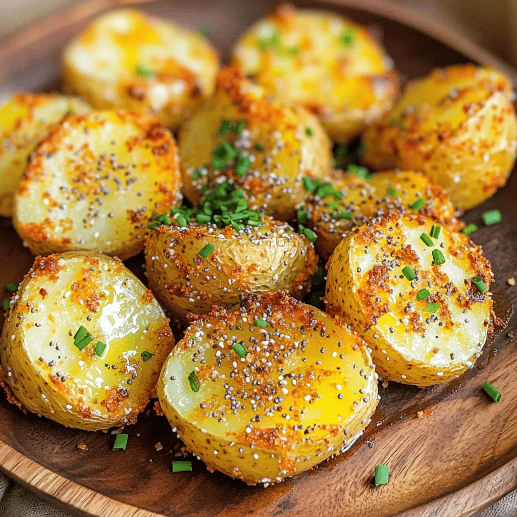 - 2 large russet potatoes - 2 tablespoons olive oil - 2 tablespoons everything bagel seasoning - 1 teaspoon garlic powder - 1 teaspoon onion powder - Salt and freshly ground black pepper - Optional garnish: Fresh chives or parsley The base of our Air Fryer Everything Bagel Potato Bites starts with two large russet potatoes. These potatoes have a great texture and flavor. Peel them and cut them into 1-inch cubes. This size helps them cook evenly. Next, you will need two tablespoons of olive oil. The oil gives the potatoes a nice crisp. It also helps the seasoning stick. For seasoning, grab two tablespoons of everything bagel seasoning. This mix adds a burst of flavor. You will also need one teaspoon each of garlic powder and onion powder. These spices enhance the taste and aroma. Don’t forget salt and freshly ground black pepper. Add these to your taste. For a fresh finish, consider an optional garnish of chopped chives or parsley. This adds color and a hint of freshness. With these simple ingredients, you're set for a tasty snack that everyone will love! Set your air fryer to 400°F (200°C). Preheating helps the potatoes cook evenly. It takes about five minutes to get to the right temperature. This step is key for crispiness. Peel the russet potatoes first. Next, cut them into 1-inch cubes. This size helps them cook well and makes them easy to eat. Uniform pieces create even cooking, which is very important. In a large bowl, mix the cubed potatoes with 2 tablespoons of olive oil. Add 2 tablespoons of everything bagel seasoning, 1 teaspoon of garlic powder, and 1 teaspoon of onion powder. Don’t forget salt and pepper to taste. Toss the potatoes until every piece gets coated. This ensures great flavor in every bite. Place the seasoned potatoes in the air fryer basket. Make sure they are in a single layer. Space them out to allow hot air to flow. This prevents overcrowding and keeps them crispy. Cook the potato bites for 15 to 20 minutes. Make sure to shake the basket halfway through cooking. This helps them brown evenly and creates a crunchy texture. After cooking, check if they are tender. You can use a fork to test them. If they are not soft enough, add a few more minutes to the cooking time. Adjust as needed to get them just right. To get your potato bites nice and crispy, start with the right amount of oil. Two tablespoons of olive oil work well for two large russet potatoes. This amount coats the potatoes without making them greasy. Another key point is spacing. Avoid overcrowding the air fryer basket. If you pile in too many potato bites, they steam instead of crisping up. Arrange them in a single layer for best results. Feel free to get creative with your seasonings! You can add spices like paprika or cayenne for extra heat. For a cheesy twist, mix in some grated Parmesan cheese. These changes can make your potato bites even more exciting. You can also experiment with different seasoning blends. Try taco seasoning for a fun flavor change. The options are endless! These potato bites pair wonderfully with dips. A zesty ranch or creamy sour cream goes great with them. You could also try a spicy aioli for a kick. If you want to serve them as a meal, consider pairing them with a fresh salad or grilled veggies. They make a great side dish for any main course. Enjoy your delicious bites! {{image_4}} You can switch out russet potatoes for sweet potatoes or Yukon Gold. Sweet potatoes add a slight sweetness, which balances well with the savory seasoning. Yukon Gold potatoes are creamier and give a rich flavor and texture. Both options can change your snack game. Want to add a kick? Try adding hot sauce or cayenne pepper. Just a pinch can make a big difference. You can also experiment with other seasoning blends, like taco or ranch. This lets you create unique bites that fit your taste. For gluten-free options, ensure your everything bagel seasoning is gluten-free. Many brands offer this. If you're looking for vegan alternatives, skip any dairy or animal products. The base recipe is naturally vegan, so you’re already on the right track! To keep your leftover potato bites fresh, use airtight containers. Glass or plastic food storage containers work well. Place the cooled potato bites in the container and seal it tightly. Store them in the fridge for up to three days. This keeps them safe and tasty. To reheat your potato bites, use the air fryer for the best results. Preheat it to 350°F (175°C) and cook for about 5 to 7 minutes. This method keeps the bites crispy and warm. If you don’t have an air fryer, you can use an oven. Set it to 350°F (175°C) and bake for 10 to 15 minutes. Yes, you can freeze everything bagel potato bites! To do this, let them cool completely. Then, place them in a single layer on a baking sheet and freeze for about an hour. After that, transfer them to a freezer-safe bag or container. They can stay in the freezer for up to three months. When you’re ready to eat, thaw them in the fridge overnight and reheat as mentioned above. Everything bagel seasoning is a mix of spices. It usually has sesame seeds, poppy seeds, garlic, onion, and salt. This blend gives a rich flavor, perfect for potato bites. To make your own seasoning, combine: - 2 tablespoons sesame seeds - 1 tablespoon poppy seeds - 1 teaspoon garlic powder - 1 teaspoon onion powder - 1 teaspoon coarse salt Mix these ingredients in a small bowl. Store in a jar for later use. Yes, you can bake these potato bites. To do this, preheat your oven to 425°F (220°C). Spread the seasoned potato cubes on a baking sheet. Make sure they are in a single layer. Bake for about 25-30 minutes. Flip them halfway through for even cooking. To achieve crispy bites, use a light coating of oil. This helps them brown nicely. Look for a golden brown color on the outside. The potatoes should feel soft when pierced with a fork. If they are still hard inside, cook for a few more minutes. Checking for doneness is key. You want a nice crunch outside and a soft center. These potato bites pair well with many sauces. Here are some tasty options: - Sour cream - Ranch dressing - Spicy ketchup - Garlic aioli Feel free to mix and match sauces. Each dip brings out a new flavor in the bites. You now have a simple guide to making everything bagel potato bites. We covered the ingredients, step-by-step cooking instructions, and tips for extra crispiness. You can adjust the flavor with different seasonings and try out various potato types. Store your leftovers properly to keep them fresh. Remember, these bites work well with many dips. Enjoy serving them at your next gathering or snack time. Try creating your own twist on this tasty recipe!