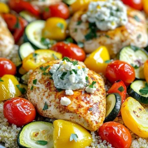 For these tasty Mediterranean chicken bowls, you will need: - 1 pound boneless, skinless chicken breasts - 1 red bell pepper, sliced into strips - 1 yellow bell pepper, sliced into strips - 1 medium red onion, sliced into wedges - 1 zucchini, sliced into half-moon shapes - 1 cup cherry tomatoes, halved - 1 cup cooked quinoa or couscous These ingredients bring bright colors and fresh flavors to your meal. The chicken is the star, while the veggies add crunch and sweetness. Next, we need to whip up a flavorful marinade. Gather these items: - 1 teaspoon garlic powder - 1 teaspoon smoked paprika - 1 teaspoon dried oregano - Zest of 1 lemon - Juice of 1 lemon - 2 tablespoons extra virgin olive oil - Salt and freshly ground black pepper to taste This marinade infuses the chicken with a tangy and smoky taste. The lemon zest and juice brighten the dish. Finally, let’s talk about finishing touches. You will want: - Fresh parsley, chopped, for garnish - Feta cheese, crumbled, for garnish - Tzatziki sauce, for serving These garnishes add creaminess and freshness. A sprinkle of parsley makes your bowl pop. Tzatziki sauce offers a cool and tangy flavor that ties everything together. Enjoy this colorful feast that is as pleasing to the eyes as it is to the palate! To start, gather your ingredients. You need garlic powder, smoked paprika, dried oregano, lemon zest, lemon juice, olive oil, salt, and pepper. In a large bowl, mix these items together. Whisk until they blend into a smooth marinade. This mix gives your chicken a bold flavor that stands out. Next, add the chicken breasts to the bowl. Make sure each piece gets fully coated with the marinade. This step is key for flavor. Let the chicken sit in the marinade for at least 15 minutes. If you have time, let it soak for 30 minutes. This extra time enhances the taste even more. While the chicken marinates, prepare the vegetables. Slice the red and yellow bell peppers, the red onion, and the zucchini. Halve the cherry tomatoes. Spread these veggies on a large sheet pan. Drizzle with olive oil and season with salt and pepper. Toss gently to coat. Move the veggies to the sides of the pan, making room for the chicken. Place the marinated chicken in the center. Preheat your oven to 400°F (200°C). Roast everything for 25-30 minutes. Check that the chicken reaches 165°F (75°C). The veggies should be tender and slightly caramelized. Once done, take the pan out of the oven. Let it cool for a few minutes. This helps the flavors settle. Now, grab your serving bowls. Add a scoop of cooked quinoa or couscous to each bowl. Top with roasted chicken and the colorful veggies. For the final touch, sprinkle crumbled feta cheese and fresh parsley on top. Serve with a dollop of tzatziki sauce. Enjoy your flavorful feast! To make the best marinade, start with the basics. Use garlic powder, smoked paprika, and dried oregano. These spices give the chicken great flavor. Add lemon zest and juice for brightness. The olive oil helps keep the chicken moist. Let the chicken marinate for at least 15 minutes. If you have time, go for 30 minutes. This gives the flavors time to soak in. Remember to coat the chicken well. Every side should get some marinade. Tender vegetables are key to a great dish. First, cut your veggies into similar sizes. This helps them cook evenly. For this recipe, slice the bell peppers and zucchini into strips and half-moons. Cut the onion into wedges and halve the cherry tomatoes. Drizzle olive oil on the veggies and season with salt and pepper. Toss them well to coat. This step adds flavor and helps them roast nicely. Cooking them at 400°F ensures they get tender with a hint of caramelization. Presentation makes your dish look inviting. Start with a scoop of quinoa or couscous in each bowl. Place the roasted chicken on top. Arrange the colorful veggies around the chicken. Finish with crumbled feta for a creamy touch. A sprinkle of fresh parsley adds a pop of color. For a special touch, add a lemon wedge and a sprig of parsley on the side. This makes the dish look fresh and bright. Enjoy your flavorful Mediterranean feast! {{image_4}} If you want to make this dish gluten-free, swap couscous for quinoa. Quinoa is naturally gluten-free and packed with protein. For a dairy-free meal, skip the feta cheese or use a plant-based cheese. Tzatziki can also be made dairy-free by using coconut yogurt instead of regular yogurt. This way, everyone can enjoy the flavors without worry. You can switch out chicken for other proteins. Try using shrimp or firm tofu for a new twist. Shrimp cooks quickly and adds a nice seafood flavor. If you choose tofu, be sure to press it first to remove extra moisture. This helps the tofu soak up the marinade well and get a nice texture when roasted. Feel free to mix and match your veggies. Instead of zucchini, use asparagus or broccoli. They roast well and add crunch. You can also try adding eggplant or spinach for a different taste. The key is to use colorful and fresh vegetables, as they make the dish more appealing and nutritious. To keep your Mediterranean chicken bowls fresh, store leftovers in airtight containers. Make sure to let them cool first. This helps avoid soggy food. Place chicken, veggies, and grains in separate sections. You can also mix them if you prefer. Store in the fridge for up to three days. When you’re ready to enjoy your leftovers, use the oven for best results. Preheat your oven to 350°F (175°C). Cover the bowl with foil to retain moisture. Heat for about 15-20 minutes. You can also use the microwave. Place food in a microwave-safe dish and cover it. Heat in short bursts, stirring in between, until hot. Freezing is a great way to save extra meals. Let the chicken bowls cool before packing. Use freezer-safe containers or bags. Make sure to squeeze out excess air. They will keep well for up to three months. Thaw in the fridge overnight before reheating. This keeps the flavors intact and delicious. You should marinate the chicken for at least 15 minutes. For better flavor, aim for 30 minutes. This allows the spices and lemon to soak in. However, do not marinate for too long, as the lemon juice can break down the meat. Yes, you can use frozen chicken breasts. Just make sure to thaw them fully before marinating. Thawing helps the marinade stick better. If you are in a hurry, you can cook them from frozen. Just add a few extra minutes to the cooking time. If you don't have tzatziki sauce, you can use plain yogurt mixed with cucumber. A little garlic and lemon can add extra flavor. Hummus or a simple olive oil drizzle also works well. These options will still give you that creamy taste you want. To make Mediterranean chicken bowls, you'll need fresh ingredients and a flavorful marinade. We covered how to prepare and roast the chicken, along with tips for tender vegetables. Remember, you can customize these bowls with dietary swaps. Store your leftovers properly, ensuring they stay fresh. Enjoy creating this tasty dish! It’s simple to make and allows for variety. I hope you feel excited to try it and make it your own.