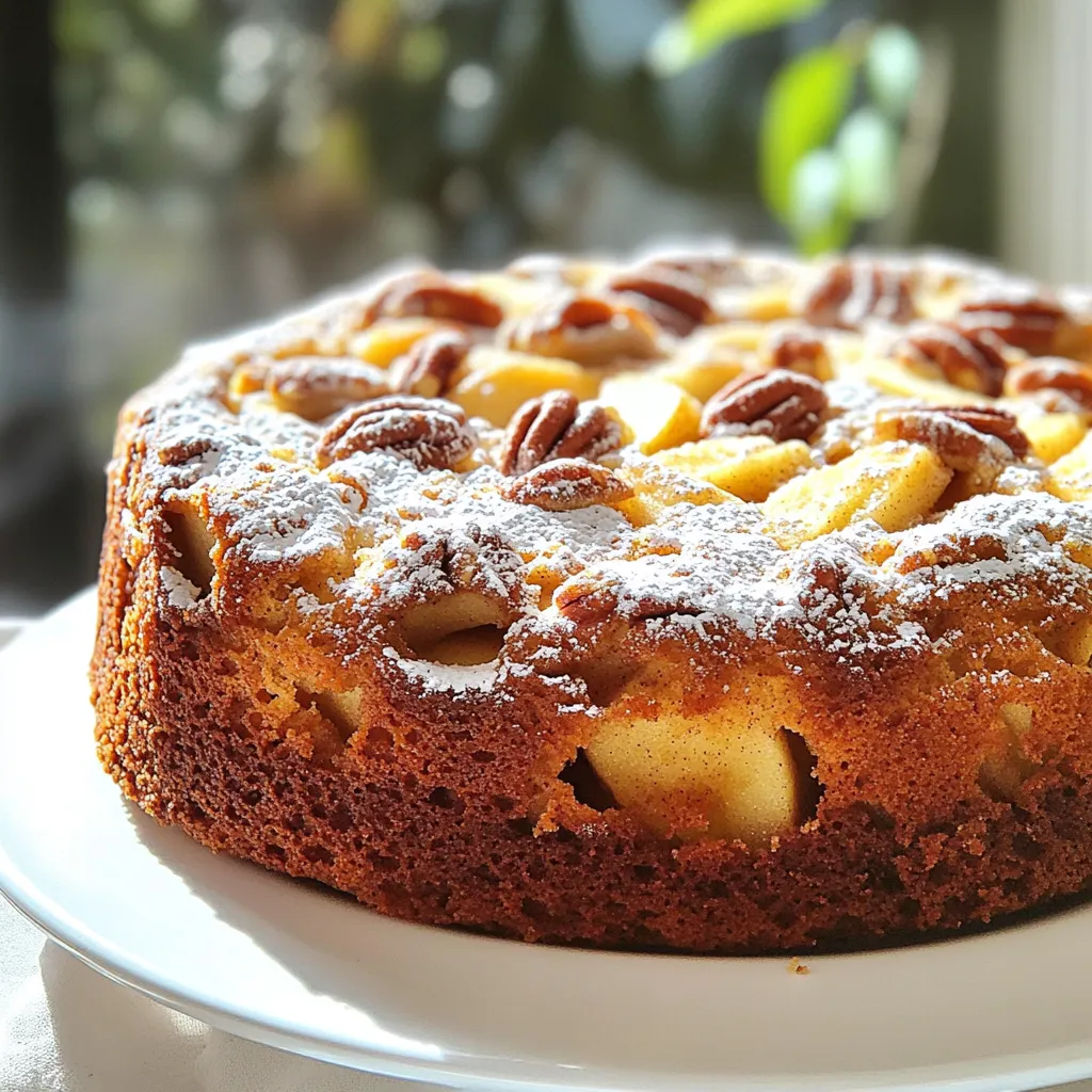 - 1 cup unsalted butter (2 sticks), browned - 1 ½ cups granulated sugar - 3 large eggs, at room temperature - 1 teaspoon pure vanilla extract - 2 cups all-purpose flour, sifted - 1 teaspoon baking powder - ½ teaspoon baking soda - ½ teaspoon salt - 1 teaspoon ground cinnamon - 2 cups apples, peeled and diced (approximately 2 medium apples) - 1 cup pecans, chopped - ½ cup sour cream or Greek yogurt, at room temperature Brown butter gives this cake a rich taste. You will need unsalted butter to control salt levels. Use granulated sugar for sweetness. Eggs help bind the cake, while vanilla adds flavor. Sifted all-purpose flour is key for a light texture. Baking powder and baking soda help the cake rise. Salt and cinnamon bring out the flavors. Fresh apples add moisture and sweetness, while pecans give crunch. Sour cream or Greek yogurt keeps the cake moist. If you need alternatives, here are some ideas: - Use salted butter if you don’t have unsalted butter. Just cut back on added salt. - Brown sugar can replace granulated sugar for a deeper flavor. - You can swap eggs for ¼ cup of unsweetened applesauce for a vegan option. - For a gluten-free version, use a gluten-free flour blend. - Plain yogurt can stand in for sour cream if needed. These swaps can help you adapt the recipe based on what you have at home. When picking apples, look for firm, shiny skins. Avoid any with bruises or soft spots. Varieties like Granny Smith or Honeycrisp work well for baking. For pecans, choose ones that smell fresh and nutty. Check for any signs of mold or rancidity. You can also toast pecans to enhance their flavor before adding them to the batter. This step adds a lovely crunch and nutty taste to your cake. To make brown butter, start with unsalted butter. Place one cup of butter in a medium saucepan. Heat it over medium heat. Watch closely as it melts. Stir regularly until it turns a deep golden brown. This will take about 5-7 minutes. The rich, nutty smell means it is ready. Once browned, take it off the heat and let it cool slightly. In a large bowl, mix the cooled brown butter with granulated sugar. Whisk them until smooth. Add three large eggs, one at a time. Make sure to mix well after each egg. Then, add one teaspoon of pure vanilla extract. In another bowl, combine two cups of sifted flour, baking powder, baking soda, salt, and ground cinnamon. Mix these dry ingredients well. Gradually add the dry mix to the wet mix. Alternate with half a cup of sour cream or Greek yogurt. Start and end with the dry mix. Gently stir until just combined. Be careful not to overmix. Finally, fold in two cups of diced apples and one cup of chopped pecans. Once your batter is ready, pour it into a greased and floured 9x5 inch loaf pan. Use a spatula to smooth the top. Preheat your oven to 350°F (175°C). Bake the cake for 50-60 minutes. Check for doneness by inserting a toothpick in the center. If it comes out clean, it is done. If the top browns too fast, cover it lightly with foil. After baking, let the cake cool in the pan for about 15 minutes. Then, transfer it to a wire rack to cool completely. To make brown butter, heat unsalted butter in a pan. Stir it often. Watch for a golden color and nutty smell. This takes about 5-7 minutes. If it smokes, lower the heat. Remove it from the heat when ready. Let it cool slightly before mixing it with sugar. This step adds a rich flavor to your cake. To keep your cake moist, use room temperature eggs and sour cream. This helps blend the ingredients better. Also, don’t overmix the batter. Fold in the apples and pecans gently. This keeps the cake light and fluffy. Bake it until a toothpick comes out clean. If it’s dry, you overbaked it. Avoid common pitfalls to ensure success. Here are a few: - Not measuring ingredients: Use proper measuring cups. This matters for the cake’s texture. - Skipping the sifting step: Sifting flour helps keep the cake light. - Not preheating the oven: Always preheat for even baking. - Overmixing the batter: This can lead to a dense cake. - Not checking for doneness: Use a toothpick to test. If it comes out clean, it’s done. By following these tips, you'll create a delightful Brown Butter Apple Pecan Pound Cake. Enjoy the process and the tasty outcome! {{image_4}} You can change up the flavor of your pound cake easily. Try adding dried cranberries or raisins for a sweet twist. Chopped chocolate or toffee bits can add a rich touch. For a nutty flavor, consider walnuts or almonds instead of pecans. You can use pears instead of apples for a unique taste. The possibilities are endless; just keep the texture in mind. To make this cake gluten-free, use a 1:1 gluten-free flour blend. This will keep the cake soft and moist. For a dairy-free option, swap the butter for coconut oil and use almond milk in place of sour cream. This change will still give you a tasty cake. Just ensure your baking powder is gluten-free as well. Serving is just as important as baking. Dust the top with powdered sugar for a pretty look. You can dress it up with apple slices and extra pecans for fun. Serve it warm with whipped cream or vanilla ice cream for a special treat. Drizzle some caramel sauce on top for added sweetness. Each of these ideas can make your pound cake shine! To keep your Brown Butter Apple Pecan Pound Cake fresh, wrap it well. Use plastic wrap or aluminum foil. This helps keep moisture in and air out. Store it in a cool, dry place. If you want it to last longer, consider refrigerating it. Just remember to wrap it tightly to avoid dryness. This cake will last about 3-4 days at room temperature. In the fridge, it can last up to a week. If you want to freeze it, slice it first. Wrap each slice in plastic wrap and place them in a zip-top bag. It can stay good in the freezer for about 2-3 months. When you're ready to eat, just thaw it in the fridge overnight. For the best taste, reheat your pound cake gently. Use the microwave for 10-15 seconds per slice. This warms it without drying it out. You can also warm it in the oven at 350°F for about 5-10 minutes. Serve it warm for a cozy treat, and maybe add a scoop of ice cream on top! Yes, you can use other nuts. Walnuts or almonds work well. They add a nice crunch. Just chop them up like pecans and fold them in. You can use natural sweeteners like honey or agave. They will change the texture a bit. Start with less and taste as you mix. The cake is done when a toothpick comes out clean. Check around the 50-minute mark. If it is still wet, bake a bit longer. Yes, you can make cupcakes! Just fill each cupcake liner with batter. Bake for about 20-25 minutes. Watch them closely to avoid overbaking. Slice the pound cake and serve it warm or at room temp. Dust it with powdered sugar for style. Add fresh apple slices or whipped cream for a treat. This blog post covered making a delicious Brown Butter Apple Pecan Pound Cake. We explored key ingredients, helpful substitutions, and tips for choosing fresh apples and pecans. You learned step-by-step instructions for preparing and baking the cake, along with tips for perfect results. We also discussed variations, storage methods, and answers to common questions. Baking is a fun way to show your creativity. Enjoy making this cake and sharing it with others!
