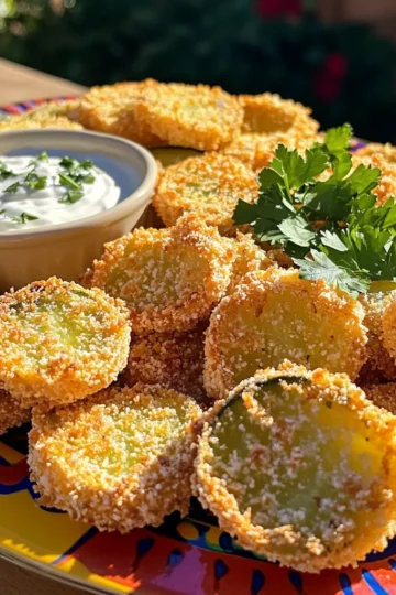 - Dill pickle slices - All-purpose flour - Large eggs - Panko breadcrumbs - Garlic powder - Onion powder - Smoked paprika - Salt - Black pepper - Cooking spray Alternatives for Panko breadcrumbs You can use regular breadcrumbs if you don’t have Panko. They work, but may not give as much crunch. Gluten-free options If you need a gluten-free option, use gluten-free flour and breadcrumbs. This way, everyone can enjoy them. Spice variations Feel free to mix up the spices! Add cayenne for heat or dried herbs for more flavor. This lets you customize the taste. - Preheat your air fryer to 400°F (200°C) for five minutes. - Set up your breading station with three bowls. In the first bowl, add 1 cup of all-purpose flour. In the second, beat 2 large eggs until smooth. In the third bowl, mix 1 cup of Panko breadcrumbs, 1 teaspoon garlic powder, 1 teaspoon onion powder, 1 teaspoon smoked paprika, ½ teaspoon salt, and ¼ teaspoon black pepper. - Carefully take the dill pickle slices from the jar. Use paper towels to dry them. This helps the breading stick well. - For breading, first dip each pickle slice in the flour. Shake off any extra flour. Next, dip it in the beaten eggs. Make sure it is fully coated. Finally, roll the slice in the breadcrumb mix, pressing gently to help the crumbs stick. - Lightly spray the air fryer basket with cooking spray to prevent sticking. - Place the breaded pickles in a single layer, without overlapping. This helps them cook evenly. - For extra crunch, lightly spray the tops of the pickles with cooking spray. - Air fry the pickles for about 10-12 minutes. Flip them halfway to ensure they cook evenly. They should look golden brown and crispy when done. - Carefully remove the pickles from the air fryer. Transfer them to a wire rack. This will keep them crunchy as they cool. To make your pickles extra crispy, remove moisture before breading. Wet pickles won’t crisp up well. Pat them dry with paper towels. This small step makes a big difference. Using cooking spray is key. Lightly spray the tops of the breaded pickles before cooking. This helps them brown and adds crunch. Just a little spray goes a long way. For dipping sauces, ranch dressing is a classic favorite. Spicy mayo also pairs well for a kick. You can even try honey mustard for a sweet twist. When serving, arrange the pickles on a colorful platter. Add fresh herbs like parsley or dill for a nice touch. This makes your snack look as good as it tastes. If your pickles are not crispy enough, check the moisture level. Make sure to dry them well before breading. Also, avoid overcrowding in the air fryer. This can trap steam and make them soggy. If you find your pickles overcooked, check your cooking time. Cooking too long can lead to dryness. Keep an eye on them, especially during the last few minutes. Adjust the time as needed for perfect results. {{image_4}} You can mix up the flavors of your crispy breaded pickles. Here are two fun ideas: - Spicy breaded pickles: Add a kick! Use cayenne pepper or hot sauce in the breadcrumb mix. This gives your pickles a spicy twist that hot sauce lovers will enjoy. - Cheesy breaded pickles: Add grated Parmesan or cheddar to the breadcrumb mixture. The cheese melts and adds a rich flavor that pairs perfectly with the pickles. These breaded pickles can be served in many ways: - Pickle appetizer platter: Make a colorful platter with your crispy pickles, fresh veggies, and dips. This makes a great snack for parties or game days. - Incorporating pickles in a meal: Use these pickles in sandwiches or burgers. They add a crunchy, tangy flavor that enhances your meal. There are other ways to cook your breaded pickles if you don't have an air fryer: - Oven-baking instructions: Preheat your oven to 425°F (220°C). Place the breaded pickles on a baking sheet. Bake for 15-20 minutes, flipping halfway. This gives you crispy pickles without the air fryer. - Deep frying variations: Heat oil in a deep pan to 350°F (175°C). Fry the breaded pickles in batches until golden brown. This method makes them extra crispy but adds more calories. Try these variations and cooking methods to enjoy your crispy breaded pickles in new ways! To keep your crispy breaded pickles fresh, store them in the fridge. Place them in an airtight container. Make sure they are cool before sealing. This helps to prevent sogginess. For longer storage, you can freeze the pickles. Wrap them tightly in plastic wrap, then place them in a freezer bag. This keeps them safe from freezer burn. To reheat your pickles and keep them crispy, use the air fryer again. Preheat it to 350°F (175°C). Place the pickles in a single layer in the basket. Heat for about 5 minutes. If you want, spray them lightly with cooking spray to boost the crispiness. You can also use an oven. Preheat it to 375°F (190°C) and place the pickles on a baking sheet. Bake for about 10 minutes. Breaded pickles can last up to 3 days in the fridge. Check for any signs of spoilage before eating. If stored in the freezer, they can last for up to 3 months. Enjoy them whenever you crave a tasty snack! Yes, you can use fresh pickles. Just slice them into rounds. Fresh pickles may have more moisture. Pat them dry before breading. This helps the coating stick well. To make vegan breaded pickles, swap eggs for a flax egg. Mix 1 tablespoon flaxseed meal with 2.5 tablespoons water. Let it sit for five minutes. Use the flax egg in place of beaten eggs. Some great dipping sauces include ranch dressing, spicy mayo, or garlic aioli. You can also try chipotle sauce for a kick. Serve with your favorite sauce for extra flavor. You can skip the breadcrumbs, but your pickles won't be as crispy. If you want a lighter option, try crushed cornflakes. They add crunch without the bread. Pickles are done when they are golden brown. They should feel crispy to the touch. Check them after 10 minutes. Flip them halfway for even cooking. In this blog post, I covered how to make air fryer pickles from start to finish. You learned about the key ingredients needed, step-by-step instructions for preparation, and tips for crispy results. I also shared flavor options and storage tips to help keep your pickles fresh. By following these simple steps, you can enjoy tasty, crispy pickles anytime. Use your favorite dips and get creative with flavors. Now, you're ready to impress your friends and family with this easy and fun snack!