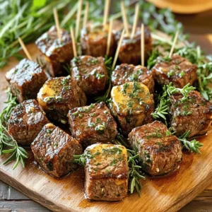 - 1 lb sirloin steak, cut into 1-inch cubes - 2 tablespoons olive oil - 4 tablespoons unsalted butter - 4 cloves garlic, finely minced - Fresh herbs: rosemary, thyme, parsley - Salt and pepper to taste - Additional fresh herbs for garnish - Suggestions for plating and presentation When you gather your ingredients, start with the main ones. The sirloin steak is key. Cut it into 1-inch cubes for quick cooking. This size helps the steak sear nicely, locking in flavor. Olive oil adds richness and helps the steak brown better. Now, let's talk about butter. Unsalted butter is perfect. It adds creaminess and depth to the dish. The garlic brings a punch of flavor. Finely mince four cloves to make sure the taste spreads evenly. For the herbs, use fresh rosemary, thyme, and parsley. They add vibrant flavors and aroma. Don't forget salt and pepper! They enhance the taste of your steak bites. For garnishing, fresh herbs look great on the plate. They also add a fresh taste. Think about how you want to present these bites. A simple plate with herbs and toothpicks makes a fun serving option. Or serve them with crusty bread to soak up the buttery sauce. Enjoy the process of cooking and savor every bite! To start, season the sirloin steak cubes with salt and black pepper. Use enough to coat each piece well. This helps the steak taste great. An even coating of seasoning is key. It ensures every bite has full flavor. Next, heat a large skillet. Pour in the olive oil and turn the heat to medium-high. Wait until the oil shimmers and is nearly smoking. This temperature is perfect for searing the steak. You want that nice brown crust on the outside. Now, add the seasoned steak bites to the skillet. Place them in a single layer, giving them space. This is important; overcrowding the pan makes it harder to sear. Cook each side for 2-3 minutes. Look for a rich brown color and your desired doneness. Once done, take the steak bites out and set them aside. In the same skillet, lower the heat to medium. Add the unsalted butter and minced garlic. Stir continuously for about one minute. You want the garlic to smell good but not brown. Timing here is crucial for the best flavor. Add the seared steak bites back into the skillet. Toss them with the garlic herb butter. Make sure every piece is coated well. Let them cook together for another minute. This helps the flavors mix and become richer. Finally, take the skillet off the heat. Move the garlic herb butter steak bites to a serving platter. For a nice touch, garnish with more fresh herbs. You can also serve them with toothpicks or crusty bread. This helps soak up all that tasty garlic herb butter. Enjoy your meal! To get that perfect sear, start with the right pan. Use a heavy skillet that holds heat well. Heat the pan over medium-high heat. Add olive oil once the pan is hot. It should shimmer but not smoke. Cook the steak bites in a single layer. If you overcrowd the pan, they won’t sear well. Sear each side for 2-3 minutes. This timing gives them a nice brown color. For doneness, check the meat with a thermometer. Aim for 130°F for medium-rare and 140°F for medium. Want to boost the flavor? Try adding more herbs like basil or oregano. A sprinkle of chili flakes gives it a nice kick. You can also switch up the steak. Cuts like ribeye or flank work well too. They add different tastes and textures. For sides, pair the steak bites with crispy fries or a fresh salad. A cold drink, like iced tea or a light beer, complements the meal well. For serving, use toothpicks for easy bites. You can also offer crusty bread to soak up the tasty garlic butter. {{image_4}} If you like spice, add chili flakes to the garlic herb butter. Start with a pinch. This gives a nice kick. You can also use hot sauce. Drizzle it over the finished dish for extra flavor. The heat balances well with the rich butter and garlic. You can swap steak for other proteins. Chicken works great. Cut it into bite-sized pieces and follow the same steps. Shrimp is another tasty option. Just make sure to cook it briefly to avoid overcooking. If you prefer a plant-based option, try tofu. Press it to remove extra water, then cube and cook as you would the steak. Want to mix it up? Try an Asian twist. Use ginger and soy sauce in your garlic butter. This gives a vibrant taste that pairs well with the steak. For a Mediterranean flavor, add feta cheese and olives. This combination brings a fresh and tangy touch to your dish. Each variation offers a new way to enjoy these steak bites. To store leftovers, place your steak bites in an airtight container. Ensure they cool completely before sealing. This helps to keep the meat juicy. You can store them in the fridge for up to three days. Label the container with the date to track freshness. When ready to eat, take out just what you need. If you want to save your steak bites for later, freezing is a great option. First, let them cool down. Then, spread the bites in a single layer on a baking sheet. Freeze them for about an hour. Once frozen, transfer the steak bites to a freezer-safe bag. Remove as much air as possible and label the bag with the date. Frozen steak bites can last for up to three months. When reheating, you want to keep the flavor and texture. For the best results, use a skillet. Heat it over medium heat and add a small amount of butter or oil. Once hot, add the steak bites. Stir gently for about five minutes or until heated through. This method helps to maintain the juicy taste. You can also reheat in the oven. Place them on a baking sheet and cover with foil. Heat at 350°F (175°C) for about ten minutes. Enjoy your flavorful meal! The best cuts for steak bites are sirloin and tenderloin. Sirloin is juicy and has great flavor. Tenderloin is very tender and melts in your mouth. Both cuts work well for this recipe. To keep steak tender, use these tips: - Choose the right cut. - Season well before cooking. - Don't overcook it; aim for medium-rare to medium. - Let the steak rest after cooking. This helps the juices stay inside. Yes, you can prep steak bites in advance! Season the steak and store it in the fridge for up to 24 hours. Cook them fresh for the best flavor. You can also make the garlic herb butter ahead. Just reheat it before tossing with the steak. These steak bites pair well with many sides. Some popular choices are: - Garlic mashed potatoes - Steamed green beans - Roasted vegetables - Crusty bread for dipping in the garlic butter - A fresh garden salad for a light touch In this post, we explored making delicious garlic herb butter steak bites. We covered ingredients, including sirloin steak, flavor boosters, and optional garnishes. The step-by-step cooking process ensures you achieve the perfect sear and taste. You learned tips for enhancing flavor and serving suggestions. Remember, you can vary the recipe with different proteins or flavors. Enjoy experimenting with this dish! These steak bites are sure to impress. Don't forget to store your leftovers properly for later enjoyment. Happy cooking!