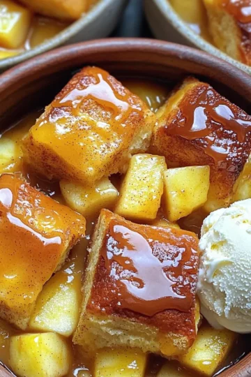 - 6 cups day-old bread (brioche or challah preferred) - 3 medium apples (peeled, cored, and diced) - 4 large eggs - 2 cups whole milk - 1 cup heavy cream - 1 cup packed brown sugar - 1 teaspoon pure vanilla extract - 1 teaspoon ground cinnamon - ¼ teaspoon freshly grated nutmeg - ½ cup caramel sauce - 1 tablespoon unsalted butter (for greasing) To create the best caramel apple bread pudding, use quality ingredients. Start with 6 cups of day-old bread. Brioche or challah works best due to their rich texture. The bread must be cubed into bite-sized pieces for even soaking. Next, use 3 medium apples. Peeled, cored, and diced, they add sweetness and moisture. Choose your favorite apple variety for flavor. You will also need 4 large eggs. They bind the pudding and give it a rich texture. For the creamy base, grab 2 cups of whole milk and 1 cup of heavy cream. This mixture makes the pudding luscious and smooth. Add 1 cup of packed brown sugar for sweetness. It gives a lovely caramel note, which you will love. To enhance the flavor, include 1 teaspoon of pure vanilla extract, 1 teaspoon of ground cinnamon, and ¼ teaspoon of freshly grated nutmeg. These spices bring warmth and depth. Lastly, prepare ½ cup of caramel sauce. This can be store-bought or homemade. You will drizzle this on top for a sweet finish. Don’t forget 1 tablespoon of unsalted butter for greasing the baking dish. Gather all these ingredients, and you are ready to make something truly delicious! - Preheat the oven to 350°F (175°C). - Grease a 9x13 inch baking dish with unsalted butter. First, set your oven to 350°F. This step warms the oven so that your bread pudding bakes evenly. Next, grab a 9x13 inch baking dish. Use unsalted butter to grease it well. This helps to keep the pudding from sticking. - Combine cubed bread and diced apples in a mixing bowl. - Toss gently until evenly distributed. In a large mixing bowl, add 6 cups of cubed day-old bread. I like brioche or challah for the best flavor. Then, add 3 diced apples. Toss them gently. Make sure the apples mix well with the bread. This step helps every bite have a nice apple taste. - Whisk together eggs, whole milk, heavy cream, and brown sugar. - Add vanilla extract, cinnamon, and nutmeg; ensure smooth texture. In another bowl, whisk together 4 large eggs, 2 cups of whole milk, and 1 cup of heavy cream. Next, add 1 cup of packed brown sugar. Then, include 1 teaspoon of pure vanilla extract, 1 teaspoon of ground cinnamon, and ¼ teaspoon of freshly grated nutmeg. Whisk until the mixture is smooth. This custard mixture is the heart of your bread pudding. - Pour custard over the bread and apple mixture. - Fold gently to coat bread and mix. Now, pour the custard over the bread and apple mixture. Use a spatula to fold the ingredients together gently. Make sure every piece of bread gets coated in the custard. This step ensures a creamy texture throughout. - Let mix rest for 15-20 minutes. - Drizzle half of the caramel sauce and mix cautiously. Let the mixture sit for 15 to 20 minutes. This soaking time is key for the bread to absorb the custard. After that, take half of your caramel sauce and drizzle it over the mixture. Mix very cautiously. You want to keep the bread pieces intact while adding sweetness. - Pour into prepared dish and bake for 45-55 minutes. - Cool for 10 minutes and drizzle remaining caramel before serving. Pour the mixture into your prepared baking dish. Spread it evenly. Place it in the oven and bake for 45 to 55 minutes. The top should turn golden brown. Once baked, let it cool for 10 minutes. Finally, drizzle the remaining caramel sauce over the top before serving. This adds a sweet finish to your dish. For this dish, brioche and challah are the best choices. Both breads bring great richness and flavor. They soak up the custard well, making each bite soft and creamy. Day-old bread is key here. Fresh bread can turn mushy and lose its shape. Day-old bread holds up better. The custard is the heart of your bread pudding. Start with eggs, milk, cream, and brown sugar. Whisk them until smooth. Make sure the sugar dissolves completely. Taste the custard. Adjust sweetness if needed. If it seems too sweet, add a touch more milk. If it needs more sweetness, a bit more sugar will do wonders. Serving is where you can shine! Offer a scoop of vanilla ice cream or a dollop of whipped cream on top. This adds creaminess and balance to the rich pudding. A light dusting of cinnamon can make it look extra special. It adds warmth and a hint of spice. A beautiful presentation makes the dish more inviting. {{image_4}} You can add nuts to your bread pudding for extra crunch. Walnuts or pecans work great. Just chop them up and mix them in with the bread and apples. You can also add dried fruits like raisins or cranberries. They will add a sweet touch to each bite. If you need a gluten-free option, use gluten-free bread. It will still taste amazing. For those who want dairy-free, you can swap whole milk and cream with almond or oat milk. This keeps the dish creamy without dairy. In the fall, try using pears instead of apples. They add a nice twist. For winter, you can change your spices. Ginger and cloves bring warmth and depth, making the pudding cozy and inviting. These small changes can make a big impact on flavor! To keep your caramel apple bread pudding fresh, store any leftovers in the refrigerator. Place it in an airtight container to keep it moist. You can use glass or plastic containers, but glass works best for even reheating later. To reheat your bread pudding, use the oven for the best results. Preheat it to 350°F (175°C) and cover the dish with foil. This method keeps the pudding from drying out. Heat it for about 15-20 minutes. If you want to serve it warm again, consider adding a splash of milk on top before reheating. If you want to freeze your caramel apple bread pudding, let it cool first. Cut it into portions and wrap each piece tightly in plastic wrap. Then, place the wrapped pieces in a freezer bag. To thaw, move it to the fridge overnight. This method helps maintain the pudding's soft texture. Using fresh bread can change the texture. Fresh bread is more moist. It won't soak up the custard as well. Day-old bread is best because it is drier. This helps it soak up the custard and stay soft. For perfect results, stick with day-old bread. You can use whole milk or half-and-half instead of heavy cream. These options will change the richness. They will make the bread pudding lighter. If you want a creamier texture, use coconut cream. It adds nice flavor too. In the fridge, it can last about 3 to 4 days. Make sure to cover it well. If you freeze it, it can last up to 3 months. Just remember to thaw it in the fridge overnight before you reheat. Yes, you can prepare it a day ahead. Just mix the bread, apples, and custard. Cover and store in the fridge. Bake it the next day for fresh flavors. This makes it easy for gatherings or busy days. This blog post covered a delicious caramel apple bread pudding recipe. You learned about the right ingredients, step-by-step instructions, and tips for success. I shared ideas for variations to suit your taste. Plus, I offered storage and reheating tips for leftovers. Embrace your creativity in the kitchen! This dessert is easy to make and fun to share. Enjoy every bite and impress your family and friends. Now, get cooking and have fun making this treat!