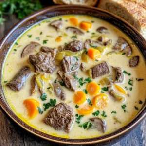 - 1 pound beef stew meat, cut into small, bite-sized cubes - 8 ounces cremini mushrooms, sliced thinly - 1 medium onion, finely chopped - 3 cloves garlic, minced - 2 medium carrots, diced into small pieces - 4 cups beef broth (preferably low-sodium) - 1 tablespoon Worcestershire sauce - 1 teaspoon dried thyme (or 1 tablespoon fresh thyme, if available) - Salt and pepper to taste - 1 cup heavy cream - 1 tablespoon fresh parsley, chopped finely (for garnish) - 2 tablespoons olive oil Gather these ingredients before you start cooking. The beef stew meat gives the soup a hearty base. Cremini mushrooms add a rich, earthy flavor. Fresh onion, garlic, and carrots bring sweetness and depth to the mix, making the soup vibrant. For the broth, low-sodium beef broth works best. It allows you to control the salt level. Worcestershire sauce and thyme add a punch of flavor, while salt and pepper enhance the taste. Heavy cream is optional, but it adds a nice creaminess. Fresh parsley not only garnishes but also adds a fresh flavor. Olive oil helps to cook the meat and veggies, enhancing their taste. Make sure to have everything ready to create a warm and inviting soup. To start, heat 2 tablespoons of olive oil in a large sauté pan over medium heat. Once the oil shimmers, add 1 pound of beef stew meat. Sear the beef cubes for about 5-7 minutes. Turn them until they get a rich brown crust. This step makes the beef tasty and adds depth to the soup. After browning, use a slotted spoon to transfer the beef to the slow cooker. Leave the excess oil in the pan; we will use it for the veggies. In the same pan, add 1 medium onion, finely chopped, and 3 cloves of minced garlic. Sauté these for about 3 minutes until the onions turn translucent and fragrant. This step builds a solid base flavor for the soup. Next, add 8 ounces of sliced cremini mushrooms. Cook them for another 5 minutes. Stir until the mushrooms are slightly golden brown. This enhances their flavor before they join the beef in the slow cooker. Now, pour 4 cups of beef broth into the slow cooker. Add the sautéed onion, garlic, and mushrooms on top of the beef. Then, toss in 2 medium diced carrots, 1 tablespoon of Worcestershire sauce, 1 teaspoon of dried thyme, and a pinch of salt and pepper. Stir the ingredients well to mix them. Cover the slow cooker and set it to cook on low for 6-8 hours or high for 3-4 hours. The beef will become tender, and the flavors will meld beautifully. About 30 minutes before serving, add 1 cup of heavy cream to the slow cooker. Stir gently to combine. Let it warm through for a rich and creamy finish. Before serving, taste the soup and adjust the seasoning with more salt and pepper if needed. This ensures each spoonful is perfectly balanced. To get the best soup, know the slow cooker settings. Use low for 6-8 hours or high for 3-4 hours. I prefer low for tender beef and deep flavor. Always check the meat. A meat thermometer helps. Aim for 190°F to ensure it's fork-tender. Browning the beef is key. Sear it in olive oil until golden brown. This step adds great flavor. Don't skip this! After cooking, taste the soup. Adjust the salt and pepper if it needs a boost. A little tweak can make a big difference. Serve your soup in deep bowls for a cozy feel. A sprinkle of fresh parsley adds color and freshness. Pair it with crusty bread for a complete meal. This makes your dish look inviting and taste even better! {{image_4}} You can switch out the beef stew meat for other meats. Try using boneless chicken thighs or pork. Both options give a different taste while still being tender. For mushrooms, cremini is my favorite. However, you can use shiitake or button mushrooms. Each type brings a unique flavor to the soup. If you want a vegetarian version, skip the meat. Use hearty vegetables like lentils or chickpeas instead. They add protein and texture. For cream, try plant-based options like coconut cream or cashew cream. These substitutes keep the soup rich and creamy. To boost flavor, add spices like smoked paprika or a dash of cayenne. Fresh herbs like rosemary or basil can make a big difference too. You can also mix in different vegetables. Consider adding peas, bell peppers, or spinach. Each adds color and nutrition to your soup. You can store creamy beef and mushroom soup in the fridge for up to 3 days. Keep it in a sealed container to maintain freshness. Glass or BPA-free plastic containers work well for this. Always let the soup cool to room temperature before sealing it up. To freeze the soup, let it cool completely first. Then, pour it into freezer-safe bags or containers. Make sure to leave some space for expansion. You can freeze it for up to 3 months. When ready to eat, thaw it in the fridge overnight for best results. The best way to reheat this soup is on the stove over low heat. Stir it often for even warming. If using a microwave, heat it in short bursts, stirring in between. To avoid cream separation, add a splash of milk or broth as you heat. This keeps the soup smooth and creamy. Yes, you can make this soup ahead of time. It tastes even better the next day! To prep, follow these steps: - Cook the soup as per the recipe. - Cool it down before storing. This helps avoid bacterial growth. - Place it in an airtight container. Store it in the fridge for up to 3 days. When you are ready to eat, simply reheat it on the stove. Use low heat to warm it up gently. Stir often to keep it creamy. If it’s too thick, add a little beef broth or water. Yes, you can make this soup gluten-free. Here are some options: - Beef broth: Make sure to use a gluten-free brand. Many brands offer low-sodium options. - Worcestershire sauce: Look for gluten-free versions. Some brands are naturally gluten-free. - Thickening agent: If you want a thicker soup, use cornstarch mixed with water instead of flour. These changes keep the soup tasty while making it gluten-free. This soup pairs well with many sides. Here are a few suggestions: - Crusty bread: A nice loaf is great for dipping. - Salad: A fresh green salad adds a crisp touch. - Rice or noodles: These can soak up the soup's rich flavor. - Cheese: A sprinkle of grated cheese on top adds creaminess. These options enhance your meal and make it more satisfying. This blog post covered making a creamy beef and mushroom soup. We explored key ingredients like beef, vegetables, and broth. I walked you through each cooking step, from searing beef to sautéing veggies. We discussed tips for perfecting flavor and presentation, plus storage and variations. Remember, cooking is creative. Feel free to swap ingredients or change flavors to suit your taste. Enjoy crafting this warm, hearty dish that your family will love!