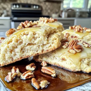 - 2 cups all-purpose flour - ⅓ cup packed brown sugar - 1 tablespoon baking powder - ½ teaspoon salt - ½ cup unsalted butter, cold and cut into small cubes - ½ cup pecans, roughly chopped - ½ cup heavy cream, plus more for brushing - ¼ cup pure maple syrup - 1 teaspoon vanilla extract - ½ teaspoon ground cinnamon (optional) Gathering the right ingredients is key to your success. You need all-purpose flour for the base. The brown sugar adds sweetness and depth. Baking powder makes your scones rise. Salt enhances all the flavors in the mix. Using cold, cubed unsalted butter gives a tender texture. Chopped pecans provide great crunch and flavor. Heavy cream binds everything together and adds richness. Pure maple syrup offers that sweet maple taste. Don’t forget the vanilla extract for extra flavor. If you love cinnamon, add it for a warm touch. Make sure to measure everything accurately. This will help you achieve the best results. Each ingredient plays a crucial role. When you combine them well, you create a delightful treat. Enjoy the process of making these scones! Start by preheating your oven to 400°F (200°C). This step ensures even baking. While the oven heats, grab a baking sheet. Line it with parchment paper. This will help prevent sticking and make cleanup easy. In a large bowl, add 2 cups of all-purpose flour, ⅓ cup of packed brown sugar, 1 tablespoon of baking powder, and ½ teaspoon of salt. If you like, add ½ teaspoon of ground cinnamon for extra flavor. Whisk them together until well mixed. This blend forms the base of your scones. Take ½ cup of cold, cubed unsalted butter and add it to the dry mix. Use your fingers or a pastry cutter to work the butter in. Aim for a crumbly texture with small pieces of butter still visible. Then, fold in ½ cup of roughly chopped pecans. This adds crunch and a nutty taste. In a new bowl, mix together ½ cup of heavy cream, ¼ cup of pure maple syrup, and 1 teaspoon of vanilla extract. Stir until you see a smooth blend. This mixture brings moisture and sweetness to your dough. Pour the wet ingredients into the dry mix. Stir gently with a spatula until just combined. The dough should be slightly shaggy, so don’t overmix. Transfer it to a floured surface and knead it a few times. Then, shape the dough into a circle about 1 inch thick. Cut this circle into 8 wedges. Place the scones on the prepared baking sheet, leaving space between them. Brush the tops of the scones with a bit of heavy cream. This gives them a nice golden color. Place the scones in the oven and bake for 15-20 minutes. They are done when they turn golden brown on top. After baking, let them cool on the sheet for a few minutes. Then move them to a wire rack to cool completely. Enjoy the warm, sweet aroma filling your kitchen! To make fluffy scones, keep your butter cold. Cold butter makes tiny pockets in the dough. This helps create a light texture. Don't overwork the dough. Mix just until it comes together. A shaggy dough is perfect. Combine your dry ingredients well. This ensures even flavor and rise. When adding butter, use your fingertips, not your palms. Your body heat can melt the butter too much. The butter should stay in small bits. Always preheat your oven to 400°F (200°C). This temperature gives a nice rise and golden color. Bake your scones for 15 to 20 minutes. Watch them closely. They should be golden brown on top. Serve scones on a rustic wooden board for charm. Drizzle extra maple syrup on top for sweetness. A pat of butter adds richness. Sprinkle more chopped pecans for extra crunch. Pair with hot tea or coffee for a cozy treat. {{image_4}} You can play with your scones by adding sweet treats. Chocolate chips are a crowd favorite. You can use dark, milk, or even white chocolate. Dried fruit also works well. Try raisins, cranberries, or apricots. These additions add flavor and texture to every bite. You can make each scone feel unique and special. If you want a twist, go savory! Adding cheese can create a rich flavor. Sharp cheddar or creamy goat cheese pairs nicely with maple. Fresh herbs can also elevate your scones. Rosemary or thyme adds a lovely aroma. These savory options are perfect for brunch or a light dinner. You can still enjoy these scones if you need gluten-free or dairy-free options. For gluten-free scones, swap all-purpose flour with a gluten-free blend. Make sure it has xanthan gum for the right texture. For dairy-free, use coconut cream in place of heavy cream. Replace butter with coconut oil or a vegan butter. These swaps keep the scones delicious while matching your dietary needs. To keep your scones fresh, store them in an airtight container. Place parchment paper between layers to avoid sticking. They stay fresh at room temperature for up to two days. If you want to keep them longer, consider freezing. To freeze scones, first let them cool completely. Then, wrap each scone in plastic wrap. Place the wrapped scones in a freezer bag. They can last up to three months in the freezer. When you want one, just take it out and enjoy! To reheat scones, preheat your oven to 350°F (175°C). Place the scones on a baking sheet. Heat for about 10 minutes. This makes them warm and flaky again. You can also microwave them for about 15-20 seconds, but the oven works best for texture. Yes, you can swap pecans for other nuts. Walnuts or almonds work well. Just remember to chop them roughly, like you would with pecans. This keeps the texture nice and crunchy. Scones are done when they turn golden brown on top. You can also check by tapping the bottom. It should sound hollow. If you see a light golden color and hear the hollow sound, they are ready! Yes, you can make and chill the dough ahead of time. Wrap it in plastic wrap and store it in the fridge for up to 24 hours. When you're ready, cut and bake as usual. This way, fresh scones are easy to enjoy anytime! These scones taste great with coffee or tea. A warm cup of chai or a latte makes a lovely match. For a refreshing twist, try them with iced herbal tea. The flavors blend perfectly, making your snack time even better! At high altitudes, you may need to change the baking powder amount. Reduce it by a quarter teaspoon. Also, add a bit more liquid to the dough, about one tablespoon. This helps keep the scones moist and fluffy, even at higher elevations. In this blog post, we explored how to create delicious maple pecan scones using simple ingredients. We covered each step, from mixing dry and wet ingredients to baking and cooling the scones. You learned tips for fluffy scones, variations to try, and how to store leftovers. Remember, baking can be fun and creative. With these easy instructions, you can impress anyone with your scones. Enjoy baking, and savor every bite!