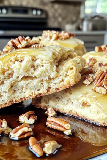 - 2 cups all-purpose flour - ⅓ cup packed brown sugar - 1 tablespoon baking powder - ½ teaspoon salt - ½ cup unsalted butter, cold and cut into small cubes - ½ cup pecans, roughly chopped - ½ cup heavy cream, plus more for brushing - ¼ cup pure maple syrup - 1 teaspoon vanilla extract - ½ teaspoon ground cinnamon (optional) Gathering the right ingredients is key to your success. You need all-purpose flour for the base. The brown sugar adds sweetness and depth. Baking powder makes your scones rise. Salt enhances all the flavors in the mix. Using cold, cubed unsalted butter gives a tender texture. Chopped pecans provide great crunch and flavor. Heavy cream binds everything together and adds richness. Pure maple syrup offers that sweet maple taste. Don’t forget the vanilla extract for extra flavor. If you love cinnamon, add it for a warm touch. Make sure to measure everything accurately. This will help you achieve the best results. Each ingredient plays a crucial role. When you combine them well, you create a delightful treat. Enjoy the process of making these scones! Start by preheating your oven to 400°F (200°C). This step ensures even baking. While the oven heats, grab a baking sheet. Line it with parchment paper. This will help prevent sticking and make cleanup easy. In a large bowl, add 2 cups of all-purpose flour, ⅓ cup of packed brown sugar, 1 tablespoon of baking powder, and ½ teaspoon of salt. If you like, add ½ teaspoon of ground cinnamon for extra flavor. Whisk them together until well mixed. This blend forms the base of your scones. Take ½ cup of cold, cubed unsalted butter and add it to the dry mix. Use your fingers or a pastry cutter to work the butter in. Aim for a crumbly texture with small pieces of butter still visible. Then, fold in ½ cup of roughly chopped pecans. This adds crunch and a nutty taste. In a new bowl, mix together ½ cup of heavy cream, ¼ cup of pure maple syrup, and 1 teaspoon of vanilla extract. Stir until you see a smooth blend. This mixture brings moisture and sweetness to your dough. Pour the wet ingredients into the dry mix. Stir gently with a spatula until just combined. The dough should be slightly shaggy, so don’t overmix. Transfer it to a floured surface and knead it a few times. Then, shape the dough into a circle about 1 inch thick. Cut this circle into 8 wedges. Place the scones on the prepared baking sheet, leaving space between them. Brush the tops of the scones with a bit of heavy cream. This gives them a nice golden color. Place the scones in the oven and bake for 15-20 minutes. They are done when they turn golden brown on top. After baking, let them cool on the sheet for a few minutes. Then move them to a wire rack to cool completely. Enjoy the warm, sweet aroma filling your kitchen! To make fluffy scones, keep your butter cold. Cold butter makes tiny pockets in the dough. This helps create a light texture. Don't overwork the dough. Mix just until it comes together. A shaggy dough is perfect. Combine your dry ingredients well. This ensures even flavor and rise. When adding butter, use your fingertips, not your palms. Your body heat can melt the butter too much. The butter should stay in small bits. Always preheat your oven to 400°F (200°C). This temperature gives a nice rise and golden color. Bake your scones for 15 to 20 minutes. Watch them closely. They should be golden brown on top. Serve scones on a rustic wooden board for charm. Drizzle extra maple syrup on top for sweetness. A pat of butter adds richness. Sprinkle more chopped pecans for extra crunch. Pair with hot tea or coffee for a cozy treat. {{image_4}} You can play with your scones by adding sweet treats. Chocolate chips are a crowd favorite. You can use dark, milk, or even white chocolate. Dried fruit also works well. Try raisins, cranberries, or apricots. These additions add flavor and texture to every bite. You can make each scone feel unique and special. If you want a twist, go savory! Adding cheese can create a rich flavor. Sharp cheddar or creamy goat cheese pairs nicely with maple. Fresh herbs can also elevate your scones. Rosemary or thyme adds a lovely aroma. These savory options are perfect for brunch or a light dinner. You can still enjoy these scones if you need gluten-free or dairy-free options. For gluten-free scones, swap all-purpose flour with a gluten-free blend. Make sure it has xanthan gum for the right texture. For dairy-free, use coconut cream in place of heavy cream. Replace butter with coconut oil or a vegan butter. These swaps keep the scones delicious while matching your dietary needs. To keep your scones fresh, store them in an airtight container. Place parchment paper between layers to avoid sticking. They stay fresh at room temperature for up to two days. If you want to keep them longer, consider freezing. To freeze scones, first let them cool completely. Then, wrap each scone in plastic wrap. Place the wrapped scones in a freezer bag. They can last up to three months in the freezer. When you want one, just take it out and enjoy! To reheat scones, preheat your oven to 350°F (175°C). Place the scones on a baking sheet. Heat for about 10 minutes. This makes them warm and flaky again. You can also microwave them for about 15-20 seconds, but the oven works best for texture. Yes, you can swap pecans for other nuts. Walnuts or almonds work well. Just remember to chop them roughly, like you would with pecans. This keeps the texture nice and crunchy. Scones are done when they turn golden brown on top. You can also check by tapping the bottom. It should sound hollow. If you see a light golden color and hear the hollow sound, they are ready! Yes, you can make and chill the dough ahead of time. Wrap it in plastic wrap and store it in the fridge for up to 24 hours. When you're ready, cut and bake as usual. This way, fresh scones are easy to enjoy anytime! These scones taste great with coffee or tea. A warm cup of chai or a latte makes a lovely match. For a refreshing twist, try them with iced herbal tea. The flavors blend perfectly, making your snack time even better! At high altitudes, you may need to change the baking powder amount. Reduce it by a quarter teaspoon. Also, add a bit more liquid to the dough, about one tablespoon. This helps keep the scones moist and fluffy, even at higher elevations. In this blog post, we explored how to create delicious maple pecan scones using simple ingredients. We covered each step, from mixing dry and wet ingredients to baking and cooling the scones. You learned tips for fluffy scones, variations to try, and how to store leftovers. Remember, baking can be fun and creative. With these easy instructions, you can impress anyone with your scones. Enjoy baking, and savor every bite!