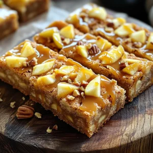 - 2 cups all-purpose flour - 1 teaspoon baking powder - ½ teaspoon baking soda - ½ teaspoon salt - 1 cup unsalted butter, melted - 1 ½ cups packed brown sugar - 2 large eggs - 2 teaspoons pure vanilla extract - 1 cup diced Granny Smith apples - ½ cup chopped nuts (walnuts or pecans) - ½ cup caramel sauce - 1 cup powdered sugar - 2 tablespoons pure maple syrup - 1-2 tablespoons milk The blend of these ingredients creates a rich, sweet treat. The dry ingredients lay the base. They add structure and texture. The wet ingredients bring moisture and flavor. They help bind everything together, making a thick batter. Mix-ins are the fun part. Diced Granny Smith apples add a tart crunch. Chopped nuts give a nice bite. Caramel sauce adds sweetness, creating a gooey layer. Next, we prepare the maple glaze. It adds a sweet finish. The glaze is made with powdered sugar and pure maple syrup. A little milk makes it perfect for drizzling. Every ingredient plays a role in the taste. Each adds to the overall flavor and texture. You can mix and match, but I suggest sticking to this blend for the best results. - Preheat the oven to 350°F (175°C). - Grease a 9x13-inch baking pan or line it with parchment paper. - In a large bowl, whisk the melted butter and brown sugar. Mix until smooth. - Add the eggs one at a time, then stir in the vanilla extract. - In another bowl, sift together the flour, baking powder, baking soda, and salt. - Gradually fold the dry ingredients into the wet mixture. Mix gently until just combined. - Carefully add the diced apples and chopped nuts to the batter. - Spoon half of the batter into the prepared pan. - Drizzle half of the caramel sauce on top of the batter. - Pour the remaining batter over the caramel and drizzle the rest of the caramel sauce. - Use a knife to swirl the caramel into the batter. - Bake for 25-30 minutes. They are ready when a toothpick comes out clean. - In a small bowl, mix powdered sugar, maple syrup, and milk. Adjust milk for thickness. - Once the blondies cool, drizzle the glaze over the top. Let it set before slicing. To get the best caramel apple blondies, avoid overmixing the batter. Overmixing makes the blondies tough and chewy. Mix just until you see no dry flour. After baking, let the blondies cool in the pan for about 15 minutes. This helps them set and makes slicing easier. I love serving these blondies on a rustic wooden board. It adds charm and warmth to the dish. For garnishing, add more diced apples on top and drizzle extra caramel sauce. A few mint sprigs can brighten the dish and add color. You can switch up the apples if you like. Try using Honeycrisp or Fuji for a sweeter taste. For nuts, walnuts or pecans work well, but you can also use almonds or hazelnuts. These little changes can make your blondies unique and special. {{image_4}} You can change these blondies for different seasons. In fall, add cinnamon or nutmeg. These spices will bring warmth and comfort. You can also mix in chocolate chips. They add a rich flavor and make it even sweeter. If you need gluten-free options, use almond flour or a gluten-free blend. This keeps the texture nice. For vegan adaptations, swap eggs with flax eggs and use plant-based butter. This way, everyone can enjoy them. These blondies go great with a scoop of ice cream. The warm blondies and cold ice cream make a perfect match. You can serve them warm for a gooey treat or let them cool for a firmer bite. After you bake your caramel apple blondies, let them cool. You can store them at room temperature for up to three days. Make sure to use an airtight container. This keeps them fresh and moist. If you want to keep them longer, store them in the fridge. They can last up to a week in there. You can freeze your blondies for later. First, let them cool completely. Then, cut them into squares. Wrap each square in plastic wrap. Place them into a freezer-safe bag or container. They will stay good for about three months. When you want one, just take it out. Let it thaw in the fridge overnight. For a quick treat, you can microwave it for a few seconds. These blondies last well if stored properly. At room temperature, they stay fresh for three days. In the fridge, they can last about a week. If you see any signs of spoilage, like mold or an off smell, discard them. Enjoy your blondies while they are fresh for the best flavor! Yes, you can use different apples. Granny Smith apples work well due to their tartness. Other options include Honeycrisp or Fuji apples. Each type will give a unique taste and texture to your blondies. Experiment with what you like best! To make your blondies moister, try adding more apples. You can also reduce the baking time slightly. Another option is to increase the butter by a tablespoon. These tweaks will help create a softer, chewier texture. If you don’t have maple syrup, you can use honey or agave nectar. They both add sweetness and flavor. Just remember that the taste will differ slightly from the original recipe. Adjust the amount to your liking. Absolutely! You can prepare the batter a day in advance. Just store it in the fridge until you are ready to bake. You can also bake the blondies ahead and cool them completely. Store in an airtight container for freshness. Check the blondies after 25 minutes. Insert a toothpick in the center. If it comes out clean, they are done. The edges should be golden brown. If not done, check every few minutes until ready. This blog post covered how to make delicious blondies with apples and caramel. We explored the right mix of dry and wet ingredients, along with helpful tips for texture and presentation. You can try different variations for every season or adjust the recipe to fit dietary needs. Remember to store your blondies correctly for lasting freshness. Enjoy baking these treats and sharing them with loved ones. Your kitchen will be filled with sweet smiles and warm memories. Try it out!