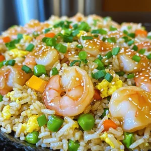 - 1 lb shrimp, peeled and deveined - 3 cups cooked jasmine rice (preferably day-old for better texture) - 2 tablespoons honey - 3 cloves garlic, minced - 1 tablespoon soy sauce - 2 large eggs, beaten - 3 green onions, finely chopped - Salt and pepper to taste Shrimp is the star of this dish. It cooks fast and adds a sweet flavor. I like to use fresh shrimp, but frozen works too. Just remember to thaw it well. Jasmine rice makes the fried rice fluffy. Using day-old rice gives it the best texture. Freshly cooked rice can be too sticky. Honey and soy sauce create a nice glaze. The honey adds sweetness, while soy sauce gives saltiness. Together, they make the shrimp shine. Garlic adds an aroma that is hard to resist. It brings a warm, savory note to the dish. - 2 tablespoons sesame oil - 1 cup mixed vegetables (a blend of peas, diced carrots, and corn works well) - Sesame seeds for garnish Sesame oil adds a lovely, nutty taste. I often use it to stir-fry the veggies. Mixed vegetables make this dish colorful and healthy. You can choose your favorites, but peas and carrots are classic choices. Garnishing with sesame seeds gives a nice crunch. They also add a pop of flavor. If you want to impress, sprinkle them on top before serving. Start by preparing your skillet. Heat 1 tablespoon of sesame oil over medium-high heat. Wait until the oil shimmers but does not smoke. This step is key for great flavor. Next, add 3 cloves of minced garlic to the hot oil. Sauté for about 30 seconds. Stir constantly. The garlic should smell great but not turn brown. Now, it’s time for the shrimp. Add 1 pound of peeled and deveined shrimp to the skillet. Cook for about 2 to 3 minutes. The shrimp should turn pink and opaque. This means they are done. After the shrimp are cooked, drizzle 2 tablespoons of honey and 1 tablespoon of soy sauce over them. Toss lightly to coat each shrimp. Then, remove the shrimp from the skillet and set them aside. In the same skillet, add the other tablespoon of sesame oil. Then, add 1 cup of mixed vegetables. You can use peas, diced carrots, and corn. Stir-fry for about 2 to 3 minutes. Cook until the vegetables are tender and bright in color. Now, push the veggies to one side of the skillet. Create space for the eggs. Pour in 2 large beaten eggs. Scramble them until fully cooked. Once done, mix the eggs with the vegetables. Next, add 3 cups of cooked jasmine rice to the skillet. If you have day-old rice, that’s even better! Break up any clumps with a spatula. Stir-fry for another 2 to 3 minutes. Heat the rice through and mix well with the veggies and eggs. Return the cooked shrimp to the skillet. Fold everything together gently. Season with salt and pepper to taste. Adjust as needed for flavor. Before serving, stir in the chopped green onions. This adds a fresh flavor. Remove the skillet from heat. Serve the fried rice warm. You can garnish with sesame seeds if you like. Enjoy your tasty dish! Using day-old rice is key for fried rice. Fresh rice is too wet and sticky. Day-old rice has dried out. This helps it fry better. The texture becomes fluffy and separate. Jasmine rice is a great choice. It adds a nice aroma and flavor. To boost flavor, try adding a splash of oyster sauce. It adds depth and umami. You can also mix in some chili sauce for heat. Fresh herbs like cilantro or basil can brighten your dish. Just chop them finely and stir them in at the end. Sauté shrimp and veggies over medium-high heat. This keeps them crisp and vibrant. Stir gently to avoid overcooking. Cook shrimp until they are pink, about 2-3 minutes. For veggies, stir-fry until they are tender but still crunchy. This gives your dish a nice contrast in texture. {{image_4}} You can switch up the shrimp for chicken or beef. Both meats work great in this dish. Just cut the chicken or beef into small pieces. Cook them in the same way as the shrimp. If you want a vegetarian option, tofu is a fantastic choice. Use firm tofu, and cube it before adding to the skillet. It absorbs the honey and soy sauce flavors well. Feel free to use seasonal vegetables. Think about adding bell peppers, broccoli, or snap peas. These veggies add color and nutrients. Just avoid watery vegetables like zucchini or cucumber. They can make your fried rice soggy. Stick to crisp veggies for the best texture. If you like heat, add chili paste to spice things up. A small spoon can go a long way. You can also change the sweetness. If you prefer a less sweet dish, reduce the honey amount. Balance is key when adjusting flavors to fit your taste. Store your Honey Garlic Shrimp Fried Rice in an airtight container. This helps keep it fresh. Leftovers will stay good for up to three days in the fridge. Make sure to let it cool down before sealing. You can freeze fried rice for longer storage. Divide it into portions to make reheating easier. Place it in freezer-safe bags or containers. When you want to eat it, thaw it in the fridge overnight. Reheat it in a skillet over medium heat until hot. Use glass or BPA-free plastic containers for storage. Choose ones that seal tightly to keep out air. Avoid using containers that trap moisture. This keeps your fried rice from getting soggy. Yes, you can use frozen shrimp. Just remember to thaw them first. Cooking frozen shrimp takes longer. It may also not cook evenly. To thaw, place the shrimp in cold water for about 15 minutes. This keeps the shrimp fresh and tasty. Jasmine rice works great for fried rice. It has a soft texture and nice aroma. Day-old rice is best. It dries out a bit, which helps prevent clumping. Freshly cooked rice can be too moist. This makes it harder to fry well. Reheat fried rice in a skillet. Add a splash of water or oil to avoid mushiness. Stir constantly over medium heat. This helps keep the rice fluffy. You can also use the microwave, but it may get soggy. Use a covered bowl and add a bit of water. Yes, you can make this dish ahead. Cool it down and store it in the fridge. Use an airtight container for best results. It will stay fresh for about 3 days. When ready to eat, just reheat it. Enjoy your easy meal anytime! In this post, we explored a tasty shrimp fried rice recipe. We covered key ingredients like shrimp, jasmine rice, honey, and soy sauce. Step-by-step instructions helped you cook shrimp, stir-fry veggies, and finish with eggs. I shared tips on choosing rice, adding flavor, and making variations. Remember, you can customize this dish with different proteins and veggies. Always store leftovers properly for freshness. Enjoy your cooking journey!