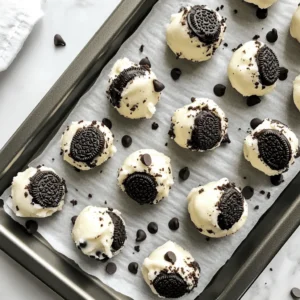 Here’s what you need to make No Bake Oreo Cookie Dough Bites: - 1 cup Oreo cookie crumbs (about 10-12 Oreos) - ½ cup heat-treated all-purpose flour - ½ cup sweetened condensed milk - ¼ cup packed brown sugar - 1 teaspoon vanilla extract - ½ cup mini chocolate chips - Pinch of salt - Optional: Additional crushed Oreos for rolling These ingredients come together to create a sweet, rich treat. The Oreo cookie crumbs give a great flavor base. The heat-treated flour ensures safety, allowing us to enjoy the dough without baking. Sweetened condensed milk adds creaminess, while brown sugar gives a nice depth of flavor. You can also use mini chocolate chips for extra sweetness. The pinch of salt balances the flavors nicely. If you want a fun twist, roll the bites in extra crushed Oreos for added crunch. This simple list makes it easy to whip up these delightful bites in no time! Start by taking a large mixing bowl. Add 1 cup of Oreo cookie crumbs and ½ cup of heat-treated all-purpose flour. Use a fork or whisk to mix them together. Make sure there are no lumps in the mixture. This step is key for a smooth texture. Now, add ½ cup of sweetened condensed milk, ¼ cup of packed brown sugar, and 1 teaspoon of vanilla extract to the dry mix. Don't forget a pinch of salt! Stir everything together until a cohesive dough forms. This usually takes about a minute. Ensure all the ingredients are well combined. Once your dough is ready, gently fold in ½ cup of mini chocolate chips. This adds a delightful chocolatey flavor. With clean hands, scoop tablespoon-sized portions of the dough. Roll them into balls, about 1 inch in diameter. You should make around 12 to 15 bites. If you want an extra crunch, roll each dough ball in optional crushed Oreos. This gives them a nice, sweet coating. Arrange the rolled cookie dough bites on a baking sheet lined with parchment paper. Refrigerate them for at least 30 minutes. This helps them firm up, making them easier to eat later. Enjoy your tasty treats! Mixing well is key to a great dough. If you do not mix thoroughly, your bites may crumble. Crumbly dough means you did not add enough wet ingredients. You can fix this by adding a little more sweetened condensed milk. Start with a teaspoon and mix again. This should bind the dough and make it smooth. Chill your cookie dough bites for at least 30 minutes. This helps them firm up nicely. For serving, arrange the bites on a pretty platter. You can alternate them with mini Oreos for a fun look. Sprinkle some crushed Oreos around the bites to make it more appealing. These steps will impress your guests and make your treats even more delicious! {{image_4}} You can change up the flavor of your Oreo cookie dough bites easily. Here are two fun ideas: - Different chocolate chips: Try using white, dark, or milk chocolate chips. Each type gives a unique taste! You can mix these together for a fun blend. - Nuts or sprinkles: Adding chopped nuts like walnuts or pecans can give a great crunch. Sprinkles add color and fun. You can mix these right into the dough or sprinkle them on top. Sometimes, we need to make recipes fit our diet. Here are a few options: - Gluten-free options: Swap out the regular flour for a gluten-free flour blend. Make sure it is safe for baking, and you’ll still enjoy these treats. - Vegan alternatives: For a vegan version, use almond or coconut milk instead of sweetened condensed milk. You can also look for vegan chocolate chips. This way, everyone can enjoy them! To keep your Oreo cookie dough bites fresh, use an airtight container. This helps retain moisture and flavor. Place a piece of parchment paper between layers if you're stacking them. In the fridge, these bites last up to one week. Freezing these treats is simple. First, arrange the bites on a baking sheet in a single layer. Freeze them for about two hours until firm. Then, transfer them to a freezer-safe bag. Squeeze out the air before sealing. For the best taste, eat them within three months. When you're ready to enjoy, take out the desired number of bites. Let them thaw in the fridge for a few hours or at room temperature for 30 minutes. This keeps them creamy and delicious. Yes, you can. You can swap Oreos for any cookie you like. Try using chocolate chip cookies or peanut butter cookies. Just make sure to crush them well, just like the Oreos. This will still give you a tasty treat. These cookie dough bites can last about one week in the fridge. Make sure to store them in an airtight container. This keeps them fresh and tasty. If you want to keep them longer, consider freezing them. Raw flour can cause stomach issues. To make it safe, you need heat-treated flour. You can heat it in the oven at 350°F for 5 minutes. This kills any harmful bacteria. Always handle raw ingredients with care to avoid any health risks. You learned how to make tasty cookie dough bites using simple ingredients. We covered mixing dry and wet ingredients and forming the dough. You also discovered tips for the perfect consistency and fun variations to try. Remember, you can store your bites in the fridge or freeze them for later. These treats are easy to share or enjoy on your own. Now, get creative and make your own yummy versions. Enjoy the fun of baking!