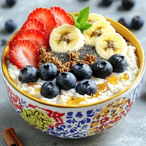 - 2 cups low-fat cottage cheese - 1 ripe banana, expertly sliced - ½ cup fresh blueberries, rinsed - ½ cup sliced strawberries, hulled and sliced - ¼ cup crunchy granola - 2 tablespoons honey or pure maple syrup - 1 tablespoon chia seeds - ¼ teaspoon ground cinnamon - A pinch of sea salt The base of this breakfast bowl is low-fat cottage cheese. It packs a protein punch! Next, fresh fruits like banana, blueberries, and strawberries add natural sweetness and color. I love the creamy texture of the cottage cheese with the juicy fruits. Crunchy granola gives this bowl a satisfying crunch. It adds some fun texture and extra flavor. Drizzling honey or maple syrup on top brings all the flavors together. You can taste the sweetness in every bite! Chia seeds are a great addition for nutrition. They provide fiber and omega-3s. Ground cinnamon and sea salt enhance the taste without overpowering it. Just a pinch of each goes a long way. - Nuts or seeds for extra crunch - Different sweeteners (agave, stevia) - Additional fruits (kiwi, raspberries) If you want to switch things up, add nuts or seeds. They give an extra crunch and healthy fats. You can also try different sweeteners like agave or stevia if you prefer. Adding more fruits like kiwi or raspberries can change the flavor too. Each option makes the bowl unique and fun. Feel free to get creative with your toppings! 1. Start by placing 2 cups of low-fat cottage cheese in a large bowl. This will be your creamy base. 2. Add ¼ teaspoon of ground cinnamon and a pinch of sea salt. Mix them in gently. This step enhances the flavor of the cottage cheese. 1. Slice 1 ripe banana and layer it on top of the cottage cheese. 2. Add ½ cup of fresh blueberries next. Their color will pop! 3. Finally, arrange ½ cup of sliced strawberries over the top. This makes your bowl look beautiful and tasty. 1. Sprinkle ¼ cup of crunchy granola on top for a nice crunch. 2. Add 1 tablespoon of chia seeds for extra nutrition. 3. Drizzle 2 tablespoons of honey or pure maple syrup over everything. This adds a sweet touch. 4. For presentation, use colorful bowls. Arrange the fruits artfully. A sprig of mint on top gives a fresh look! To pack more protein into your bowl, add protein powder or Greek yogurt. Mix one scoop of protein powder into the cottage cheese for a creamy texture. Greek yogurt also makes a great addition. It blends perfectly and adds even more protein. You can also include nut butter, like almond or peanut butter. A dollop on top gives a nutty flavor and extra protein. Try using flavored cottage cheese for a fun twist. Many brands offer options like vanilla or strawberry. You can also experiment with spices. A dash of vanilla or nutmeg can make your bowl pop with flavor. Just sprinkle a little in as you mix. These small changes can elevate your breakfast. Select colorful bowls to make your breakfast look inviting. Bright dishes enhance the colors of your fruits. Take time to arrange the fruits artfully. Layer the banana, blueberries, and strawberries carefully. You can even place a sprig of mint on top. This adds a fresh touch that looks great and tastes good too. {{image_4}} You can switch up your cottage cheese bowl with fun flavors. Try a tropical version. Use coconut flakes and add pineapple. This gives a bright, sunny taste. For a berry medley, mix blueberries, strawberries, and raspberries. This adds a beautiful burst of color. Each option brings a unique twist to your breakfast. Want a vegan option? Use plant-based yogurt instead of cottage cheese. It still gives a creamy base. For gluten-free bowls, choose granola made from oats or nuts. Both options keep your meal tasty and friendly for different diets. Change your bowl with the seasons! In fall, add pumpkin puree and sprinkle pecans on top. This creates a cozy flavor. For winter, use citrus fruits like oranges and add warm spices. These changes keep your breakfast exciting all year round. To make mornings easier, you can prepare the cottage cheese breakfast bowl in advance. Start by storing the main ingredients separately. This keeps them fresh and tasty. You can mix the cottage cheese with the cinnamon and salt ahead of time. Store it in a sealed container in the fridge. Chop the fruits and keep them in another container. This way, you save time in the morning. Just add your toppings like granola and honey right before eating. If you have leftovers, store them properly. Place the unserved cottage cheese in an airtight container. Keep the fruits in a separate container to avoid sogginess. You can store leftovers in the fridge for up to two days. For best taste, eat the bowl within 24 hours. After that, the fruits may lose their crunch and flavor. You can enjoy your breakfast bowl cold or warm. If you prefer it warm, gently heat the cottage cheese in the microwave. Use a low power setting to avoid overheating. Add the fruits and toppings after heating. This keeps the fruits fresh and vibrant. If you enjoy it cold, simply grab it from the fridge and dig in! Cottage cheese lasts five to seven days after opening. Always check the date on the container. If it smells sour or looks weird, toss it. Store it in the fridge to keep it fresh. Yes, you can use Greek yogurt or ricotta cheese as a substitute. Both have a creamy texture and high protein content. They also pair well with fruits and toppings. Cottage cheese is high in protein, making it great for breakfast. It has calcium for strong bones. It is low in fat, which helps with weight management. Plus, it has probiotics that aid digestion. Yes, this recipe is perfect for meal prep. You can prepare the base and toppings separately. Just assemble them when you are ready to eat. This keeps everything fresh and tasty. I do not recommend freezing cottage cheese breakfast bowls. The texture changes when frozen. If you want to prepare ahead, store the cottage cheese and toppings separately in the fridge. This blog post covered a simple and tasty cottage cheese breakfast bowl. We explored main ingredients like low-fat cottage cheese and fruits. I shared preparation steps, helpful tips, and tasty variations. In the end, you can create many flavors and styles with this dish. It fits well into busy mornings and is great for meal prep. Enjoy experimenting with your own twists on this healthy meal!