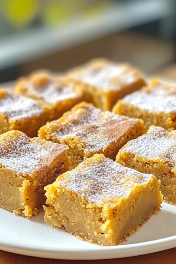 To make Brown Butter Pumpkin Blondies, you need these ingredients: - 1 cup unsalted butter - 1 cup brown sugar, packed - ½ cup granulated sugar - 2 large eggs, at room temperature - 1 teaspoon pure vanilla extract - 1 cup pumpkin puree - 2 cups all-purpose flour - 1 teaspoon baking powder - ½ teaspoon baking soda - 1 teaspoon ground cinnamon - ½ teaspoon ground nutmeg - ¼ teaspoon salt - 1 cup chocolate chips or chopped nuts (optional) These ingredients come together to create a soft and tasty treat. The unsalted butter gives the blondies richness. Brown sugar adds deep flavor while granulated sugar balances the sweetness. Eggs bind everything, making them moist. Vanilla extract enhances the taste, while pumpkin puree brings a lovely fall flavor. The flour gives structure, and baking powder and baking soda help them rise. Cinnamon and nutmeg add warmth and spice. You can mix in chocolate chips or nuts to add texture. This blend of flavors makes these blondies hard to resist. - Set your oven to 350°F (175°C). - Grease a 9x13 inch baking pan or line it with parchment paper. - Melt the unsalted butter in a medium saucepan over medium heat. - Stir the butter continuously. Watch for it to bubble and foam. - After about 5-7 minutes, the butter will turn golden brown. - You’ll smell a nutty aroma when it’s ready. - In a large bowl, mix the warm browned butter with brown sugar and granulated sugar. - Whisk until smooth and combined. - Let the mixture cool for a few minutes. - Add two large eggs one at a time. Whisk well after each egg. - Stir in one teaspoon of pure vanilla extract until well blended. - Gently fold in one cup of pumpkin puree. - Make sure there are no lumps in the batter for a smooth texture. - In a separate bowl, whisk together flour, baking powder, baking soda, cinnamon, nutmeg, and salt. - Proper mixing helps distribute the leavening agents evenly. - Gradually add the dry mixture to the pumpkin mixture. - Stir gently until just combined. Don’t overmix. - If you want, fold in one cup of chocolate chips or chopped nuts. - Pour the batter into the prepared pan. Smooth the top with a spatula. - Bake for 25-30 minutes. - To check if they’re done, insert a toothpick into the center. It should come out clean with a few moist crumbs. - Let the blondies cool in the pan for about 10 minutes. - Carefully move them to a wire rack to cool completely. - Slice into squares for serving. If you want to change up the butter, try coconut oil or vegan butter. Both options will give you a rich flavor. For sugars, you can use coconut sugar or maple syrup. These alternatives will change the taste slightly but keep it delicious. If you need gluten-free options, use almond flour or a gluten-free all-purpose blend. Just make sure it has xanthan gum for the right texture. This will help keep your blondies soft and chewy. Do not overmix your batter. Stir just until the flour disappears. This keeps your blondies soft and tender. Overmixing can make them tough, and nobody wants that! To perfect the texture, watch the baking time closely. Check them around 25 minutes. A toothpick should come out with a few moist crumbs. This means they are done but still soft. Serve the blondies on a rustic wooden board for a cozy look. Dust them with powdered sugar or a sprinkle of cinnamon on top. This adds a nice touch and makes them look fancy. For an extra treat, add a dollop of whipped cream or a scoop of vanilla ice cream. This makes your dessert even more tempting. Warm blondies with ice cream create a perfect fall treat! {{image_4}} You can change the flavor of your blondies easily. Adding spices or extracts can make a big difference. Try adding a pinch of ginger for a spicy kick. You can also use almond extract instead of vanilla for a unique twist. A bit of allspice can give your blondies a warm, cozy flavor. Mix-ins add texture and extra taste. You might want to add chocolate chips or nuts. Chocolate chips provide a sweet surprise in each bite. Walnuts or pecans can add a nice crunch. You can also try butterscotch chips or white chocolate for a fun twist. Seasonal ingredients can make your blondies special. Adding cranberries brings a tart flavor that pairs well with pumpkin. Chopped pecans add a nice crunch and a hint of nuttiness. You could even mix in some dried apples for a fall feel. These twists keep your blondies fresh and exciting. To keep your Brown Butter Pumpkin Blondies fresh, store them in an airtight container. This keeps moisture out and helps them stay soft. You can also layer them with parchment paper to avoid sticking. If you like, you can sprinkle some powdered sugar on top before covering. This adds a nice touch and keeps them pretty. Freezing blondies is super easy. First, let them cool completely. Cut them into squares. Wrap each square in plastic wrap tightly. Then place them in a freezer bag or container. This prevents freezer burn and keeps them tasty. When you want to enjoy one, just take it out and let it thaw at room temperature. You can also warm it in the microwave for a few seconds for a fresh-baked taste. Brown Butter Pumpkin Blondies can last for about 3-4 days at room temperature. Just make sure to keep them in an airtight container. If you store them in the fridge, they can last up to a week. The cool air helps preserve their flavor and texture. Always check for any signs of spoilage before eating. Enjoy these delicious treats while they’re at their best! You can use mashed bananas or applesauce. Both options add moisture. They also bring a hint of sweetness. You can even try butternut squash puree for a similar flavor. Yes, you can use coconut oil or a dairy-free butter substitute. Both work well in this recipe. Just ensure your chocolate chips are dairy-free too. Check for a toothpick inserted in the center. If it comes out clean or with a few moist crumbs, they are ready. The edges will look set and slightly golden. Absolutely! Cream cheese frosting pairs well with the pumpkin flavor. You can also use a simple glaze for added sweetness. Not quite! Blondies are richer and denser than brownies. They have a lighter flavor due to the brown sugar and pumpkin. Yes, you can! They stay fresh for up to three days at room temperature. You can also freeze them for later enjoyment. Just wrap them well before freezing. You learned how to make tasty Brown Butter Pumpkin Blondies with simple steps. We covered key ingredients, important mixing methods, and tips for great results. Use my tips for fun twists and perfect texture. Remember to store them right so they stay fresh. Enjoy your baking and share your delicious results with friends and family. This treat will surely impress!