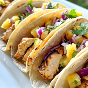 - 2 large chicken breasts - 2 tablespoons jerk seasoning (store-bought or homemade) - 1 tablespoon olive oil - ½ cup fresh pineapple, diced - ½ cup red cabbage, thinly shredded - ¼ cup red onion, thinly sliced - ¼ cup fresh cilantro, roughly chopped - Juice of 1 fresh lime - 8 small corn or flour tortillas - Salt, to taste - Optional: Sliced jalapeños Gather these fresh and vibrant ingredients to create your Caribbean jerk chicken tacos. The chicken breasts are the star, bringing a juicy base for the dish. Jerk seasoning adds a punch of flavor that is both spicy and aromatic. You can use store-bought seasoning or make your own for a personal touch. Olive oil helps coat the chicken and keeps it moist while cooking. Fresh pineapple brings sweetness and a tropical flair. Red cabbage adds crunch and a nice color contrast. The red onion gives a sharp bite, while fresh cilantro provides a bright note. A squeeze of lime juice ties all the flavors together with its zesty brightness. Don’t forget the tortillas! You can choose corn or flour depending on your taste. They are essential for holding all the delicious fillings. If you like a kick, feel free to add sliced jalapeños for extra heat. This mix of ingredients creates a fiesta of flavors. Each bite bursts with tropical essence, and the colors will make your plate pop. Enjoy the process of gathering these tasty items, and get ready for a fun cooking adventure! {{ingredient_image_2}} - Coat chicken with jerk seasoning and olive oil. - Refrigerate for optimal flavor. First, take your chicken breasts and place them in a mixing bowl. Add two tablespoons of jerk seasoning and one tablespoon of olive oil. Use your hands to rub the seasoning all over the chicken. This helps the flavors stick. For the best taste, cover the bowl and let it sit in the fridge. You can marinate for at least 30 minutes, but up to four hours is even better. This step is key for great flavor. - Grill at medium-high heat for 6-7 minutes per side. - Ensure juices run clear before removing. Once marinated, it’s time to cook! Heat your grill or stovetop grill pan to medium-high. Place the chicken on the grill and cook each side for about 6 to 7 minutes. Keep an eye on it! You want the juices to run clear. This shows the chicken is fully cooked. After grilling, let the chicken rest for a few minutes. Then, slice it into thin strips. This makes it easy to layer in your tacos. - Mix pineapple, red cabbage, red onion, and cilantro. - Add lime juice and salt; toss well. Now for the slaw! In a clean bowl, combine half a cup of diced pineapple, half a cup of shredded red cabbage, a quarter cup of sliced red onion, and a quarter cup of chopped cilantro. This mix will add freshness to your tacos. Drizzle lime juice over the top and sprinkle with a pinch of salt. Toss everything together. Make sure all ingredients are evenly coated. This slaw adds a nice crunch and sweetness. - Heat on skillet or grill for 30 seconds each side. Next, it's time to warm up the tortillas. You can use either a skillet or the grill. Place the tortillas on the hot surface for about 30 seconds on each side. You want them soft and pliable. This step makes it easier to fold the tacos without tearing. - Layer jerk chicken and pineapple slaw on tortillas. - Optional: add sliced jalapeños for heat. Now for the fun part—assembling the tacos! Take a warm tortilla and lay down a few strips of jerk chicken. On top of that, add a generous scoop of your pineapple slaw. If you enjoy some heat, sprinkle on sliced jalapeños. This extra kick makes the tacos even more exciting! - Garnish with cilantro or lime wedges. Finally, it's time to serve! Place your tacos on a plate and garnish them with fresh cilantro or a lime wedge. This adds a pop of color and flavor. Enjoy your Caribbean jerk chicken tacos right away for the best taste! To get the best flavor from your chicken, marinate it well. I suggest using jerk seasoning and olive oil. Make sure to coat the chicken evenly. If you have time, let it sit for at least 30 minutes. For even more flavor, marinate it in the fridge for up to 4 hours. This way, the spices really soak in, making each bite full of taste. You can cook your jerk chicken on a grill or stovetop. Grilling gives a nice smoky flavor and beautiful char. If you use a grill, preheat it to medium-high heat. Cook the chicken for about 6-7 minutes on each side. Look for clear juices to know it's done. If you use a stovetop, a grill pan works well too. Just make sure it gets hot enough for that perfect char. Toppings can take your tacos to the next level. I love adding fresh cilantro, diced jalapeños, or extra lime juice. For sides, try black beans or a light salad. These pair well with the spicy chicken and add a nice crunch. Enjoy your tacos with a cold drink like lemonade or a fruity mocktail for a full fiesta experience! Pro Tips Marinate for Flavor: The longer you marinate the chicken, the more flavorful it will be. Aim for at least 1 hour if possible. Use Fresh Ingredients: Opt for fresh pineapple and herbs to enhance the tropical taste of your tacos. Grill for a Smoky Flavor: Grilling the chicken adds a delicious smoky flavor that complements the jerk seasoning beautifully. Customize Your Toppings: Feel free to add other toppings like avocado or mango salsa for extra texture and flavor. {{image_4}} You can easily swap chicken for shrimp or tofu. Shrimp cooks fast, so grill it for just 3-4 minutes. Tofu needs a bit more prep; press it to remove water, marinate, and grill until brown. Adjust the jerk seasoning to fit the protein. With shrimp, use a little less seasoning. For tofu, add extra spices for flavor. Feel free to mix up the slaw's fruits and veggies. Try mango or cucumbers for a fresh twist. Add spicy elements like diced jalapeños or hot sauce to heat things up. You can also use a splash of vinegar for tang. This can add layers to your taco experience. If you need gluten-free options, use corn tortillas. Whole-grain tortillas offer a heartier taste. You can also try lettuce wraps for a low-carb option. They add a nice crunch and make the meal feel light. Each type of base will change the taco’s vibe, so explore what you like best! To keep your tacos fresh, place them in an airtight container. Wrap each taco in foil or plastic wrap for extra protection. Store them in the fridge. They can last up to three days. If you have extra chicken or slaw, store them separately. This keeps the tortillas from getting soggy. When you reheat your tacos, avoid soggy tortillas. You can use a skillet for the best results. Heat the skillet over medium heat and warm the tacos for about one to two minutes on each side. This method keeps them crispy. If you use a microwave, wrap the tacos in a damp paper towel. Heat them for 30 seconds, but check often to avoid sogginess. You can freeze tacos if you want to save some for later. Wrap each taco in plastic wrap and place them in a freezer bag. They stay good for up to three months. If you freeze the chicken and slaw, keep them in separate bags. To thaw, place them in the fridge overnight. Reheat as mentioned above. Enjoy your flavorful fiesta anytime! Caribbean jerk chicken comes from Jamaica. It uses jerk seasoning made from spices like allspice, thyme, and Scotch bonnet peppers. This seasoning gives the chicken a bold and smoky flavor. The mix of sweet and spicy makes it unique. Yes, jerk chicken has a kick! The heat level depends on the spice mix and the peppers used. If you want less heat, use less jerk seasoning or skip the jalapeños. You can also add sweet toppings like pineapple to balance the spice. You can marinate the chicken ahead of time. I suggest marinating for at least 30 minutes. For best flavor, refrigerate it overnight. You can also prepare the slaw a day before. Just mix the ingredients and store them in the fridge. These tacos pair well with rice and beans or a fresh salad. You can also serve them with chips and salsa. For drinks, try a fruity mocktail or a light beer to complement the flavors. You can swap chicken for grilled veggies or tofu. Just marinate them with the jerk seasoning. For a vegan option, use plant-based tortillas and skip any dairy toppings. You can still enjoy the great flavors! You learned how to make delicious jerk chicken tacos. We covered the essential ingredients, marinating tips, and cooking techniques. I also shared variations and storage methods for your convenience. These tacos are not only packed with flavor but are also easy to prepare and customize. Enjoy making these tasty bites with friends or family. They are always a hit at gatherings. Embrace the spice and enjoy every bite!