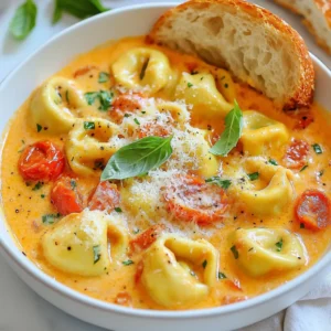 To make this creamy delight, gather these main ingredients: - 12 oz cheese tortellini (fresh or frozen) - 2 tablespoons extra virgin olive oil - 3 cloves garlic, minced - 1 can (14 oz) fire-roasted diced tomatoes, undrained - 1 cup heavy cream - 1 cup fresh basil leaves, roughly chopped - 1 teaspoon Italian seasoning blend - Salt and freshly cracked pepper to taste - Grated Parmesan cheese, for garnish These ingredients create a rich and tasty dish. The cheese tortellini adds a soft, chewy texture. Fire-roasted tomatoes bring a sweet and smoky flavor. Fresh basil gives a bright taste while heavy cream makes it all creamy and smooth. To elevate your dish, consider these optional garnishes: - Extra fresh basil leaves - A drizzle of extra virgin olive oil - A sprinkle of red pepper flakes for heat These garnishes not only add flavor but also make the dish look beautiful. They provide a lovely touch to impress your guests. For a smooth cooking experience, prepare these tools: - Large pot for boiling pasta - Colander for draining tortellini - Large skillet for cooking sauce - Wooden spoon for stirring - Measuring cups and spoons for accuracy Having the right tools makes cooking easier. It helps you focus on creating a delicious meal. Enjoy the process and let your kitchen shine! {{ingredient_image_2}} Start by boiling a large pot of salted water. When the water boils, add the tortellini. Cook them as per the package guide until they are al dente. After cooking, drain the tortellini but keep about ½ cup of the pasta water. Set both the tortellini and water aside for later. In a large skillet, pour in the olive oil and heat it over medium heat. Once it’s hot, add the minced garlic. Sauté the garlic for about one minute. You want it to be fragrant and golden. Be careful not to let it burn. After that, add the fire-roasted diced tomatoes, juices included. Stir well and let this cook for about five minutes. This step helps the flavors blend nicely. Next, reduce the heat to medium-low. Pour in the heavy cream and stir until it mixes well with the tomatoes. Let the sauce simmer for about three to four minutes. This allows it to thicken a bit. Keep stirring occasionally to keep it smooth and creamy. Now, gently fold the cooked tortellini into the creamy sauce. Make sure each piece is well-coated. If the sauce looks too thick, slowly add the reserved pasta water. Stir until you reach the creaminess you like. Then, add the chopped basil and Italian seasoning. Season with salt and cracked pepper to taste. Cook everything for one to two minutes more to heat through. Transfer your beautiful tortellini to serving bowls. Generously sprinkle grated Parmesan cheese on top. If you like, add a bit more basil for color. For a lovely presentation, drizzle a little extra virgin olive oil over the dish. Pair it with a slice of crusty bread to soak up the creamy sauce. Enjoy your delicious meal! When making creamy tomato basil tortellini, it’s easy to slip up. Here are some tips to help you avoid common mistakes: - Overcooking Tortellini: Always follow the time on the package. Overcooked tortellini can become mushy. - Burning Garlic: Garlic cooks quickly. Stir it constantly to prevent burning. - Not Using Enough Salt: Salt enhances flavor. Don’t forget to season your water before boiling the tortellini. Want to boost the taste of your dish? Try these simple ideas: - Add Fresh Herbs: Toss in extra fresh basil or some parsley for a fresh kick. - Use Quality Tomatoes: Fire-roasted tomatoes add depth. Look for high-quality brands. - Incorporate Red Pepper Flakes: For some heat, sprinkle in red pepper flakes as you cook. Cooking tortellini can be easy with these best practices: - Use Plenty of Water: A large pot helps prevent sticking. Salt your water well. - Reserve Pasta Water: Save some water before draining. It helps adjust sauce thickness later. - Don’t Rush the Sauce: Let the sauce simmer for better flavor. Take your time and enjoy the process. Pro Tips Perfect Tortellini: Make sure to cook the tortellini just until al dente; they will continue to cook slightly in the sauce. Use Fresh Ingredients: For the best flavor, opt for fresh basil and high-quality canned tomatoes. It makes a noticeable difference! Adjust Creaminess: If your sauce is too thick, gradually add more reserved pasta water until you reach your desired consistency. Cheese Variations: Feel free to mix different cheeses, like mozzarella or ricotta, with the Parmesan for added richness and flavor. {{image_4}} You can easily make this dish vegetarian. Simply use vegetable broth instead of butter when cooking. This keeps the flavors rich without any meat. You can also add more veggies like spinach, zucchini, or bell peppers. These will add color and nutrients. Just sauté them before adding the tomatoes. For a protein boost, try adding cooked chicken or shrimp. Grilled chicken adds a nice smoky flavor. For shrimp, just toss them in the skillet after the garlic. Cook until they turn pink. You can even use canned chickpeas for a plant-based option. They add protein and texture to your meal. Get creative with swaps to match your taste. Use sun-dried tomatoes for a richer flavor. Swap heavy cream for coconut milk to create a dairy-free dish. If you love spice, add crushed red pepper flakes. You can also try different herbs like thyme or oregano to change the taste. Each swap can give your creamy tomato basil tortellini a new twist! After enjoying your creamy tomato basil tortellini, store leftovers in an airtight container. Make sure they cool down to room temperature before sealing. This helps keep the dish fresh. You can keep it in the fridge for up to three days. To enjoy later, just remember to reheat it gently. If you want to freeze your tortellini, it’s best to do this before adding the cream. Cook the tortellini and let it cool completely. Then, place it in a freezer-safe bag. Squeeze out as much air as possible before sealing. You can freeze it for up to three months. When you're ready to eat, thaw it overnight in the fridge. To reheat your tortellini, use a skillet over low heat. Add a splash of water or extra cream to help loosen the sauce. Stir gently until heated through. You can also use the microwave if you’re in a rush. Just cover it with a damp paper towel to keep it moist. Heat in short intervals, stirring in between for even warmth. Enjoy your creamy dish again! Yes, you can use frozen tortellini. Just cook it according to the package instructions. Frozen tortellini cooks well in boiling water. It will still taste great in the creamy sauce. To make this dish dairy-free, swap heavy cream with coconut cream or cashew cream. You can also use dairy-free cheese for a cheesy flavor. Ensure the tortellini you choose is dairy-free as well. You can serve creamy tomato basil tortellini with garlic bread or a fresh salad. Pairing it with a simple green salad adds crunch and balance. A glass of white wine also complements the flavors beautifully. We’ve explored all the key parts of making creamy tomato basil tortellini. You learned about the main ingredients, tools, and step-by-step cooking methods. I shared tips to avoid common mistakes and ways to enhance flavor. Plus, I offered variations and storage tips for your leftovers. This dish is simple and rich in taste. With a few tweaks, you can make it your own. Enjoy cooking and enjoy sharing this delicious meal with others.