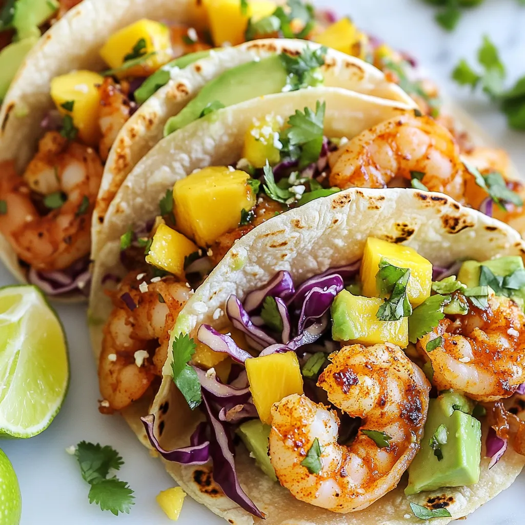 - 1 pound shrimp, peeled and deveined - 1 tablespoon olive oil - 2 teaspoons chili powder - 1 teaspoon smoked paprika - 1 teaspoon garlic powder - ½ teaspoon cayenne pepper (adjust to preferred spice level) - Salt and freshly cracked pepper, to taste - 8 small corn tortillas - 1 cup shredded cabbage (choose purple for crunch and color, or green for a milder flavor) - ½ cup ripe mango, diced into small cubes - ¼ cup fresh cilantro, chopped finely - 1 avocado, sliced into thin wedges - 1 lime, cut into wedges for serving - ¼ cup sour cream or Greek yogurt (optional for a creamy finish) For the shrimp, you can use fresh or frozen. If using frozen, thaw them first. Olive oil adds great flavor, but feel free to use any oil you prefer. Chili powder gives depth, while smoked paprika adds a nice touch of smokiness. Garlic powder is a must for that savory taste. If you want more heat, add extra cayenne pepper. You can swap out cabbage for lettuce or slaw. If you can't find corn tortillas, flour tortillas work too. For a fruity twist, try using pineapple instead of mango. - Calories: 380 - Protein: 25g - Carbohydrates: 40g - Fat: 15g - Fiber: 5g - Sugars: 3g - Sodium: 250mg This recipe serves about four people. Each taco packs a punch of flavor while keeping things light and fresh. Enjoy experimenting with the ingredients! {{ingredient_image_2}} First, gather your shrimp and a large bowl. Add the shrimp to the bowl. Pour in the olive oil, chili powder, smoked paprika, garlic powder, and cayenne pepper. Season with salt and pepper. Mix well so each shrimp gets coated. Let the shrimp marinate for 15 to 20 minutes. This helps the flavors sink in. Next, heat a large skillet over medium-high heat. Once hot, add the marinated shrimp in a single layer. Cook for about 2 to 3 minutes. Flip the shrimp and cook for another 2 to 3 minutes until they turn pink and opaque. This means they are done. Remove the shrimp from heat and set them aside. Now, take another skillet to warm your corn tortillas. Place one tortilla in the skillet and warm it for about 30 seconds on each side. You want them soft and warm. If you prefer, wrap the tortillas in aluminum foil. You can warm them in the oven instead. To build your tacos, lay a few pieces of cooked shrimp in the center of a warm tortilla. Add a handful of shredded cabbage on top. Next, sprinkle on the diced mango and add slices of avocado. Finish with a little fresh cilantro. If you like, add a dollop of sour cream or Greek yogurt for creaminess. Serve your tacos right away. Include lime wedges on the side for squeezing. This gives a fresh and zesty kick to the tacos. Arrange them on a colorful platter and add extra cilantro for a pretty touch. Enjoy your meal! To make your firecracker shrimp tacos just right, adjust the cayenne pepper. Start with a half teaspoon as the recipe says. If you like more heat, add more. For less spice, cut it down or skip it. You can also mix in other spices, like paprika or cumin, to find your perfect balance. Meal prep can save time. You can marinate the shrimp ahead of time. Just place the shrimp with spices in the fridge for up to two hours. You can also chop the mango, cabbage, and cilantro in advance. Store them in airtight containers. This way, you can whip up your tacos quickly when you're ready to eat. If you have any tacos left, store them properly. Keep the shrimp and toppings separate. Place the shrimp in a covered container in the fridge. Use the next day for the best taste. The tortillas can dry out, so keep them in a bag or wrap them tightly. Reheat the shrimp before serving, and warm the tortillas on the stove. Enjoy your leftovers, but eat them within two days for freshness! Pro Tips Perfectly Cooked Shrimp: Avoid overcooking by removing the shrimp from the heat as soon as they turn pink and opaque; they will continue to cook slightly after being removed from the skillet. Tortilla Techniques: For an extra layer of flavor, lightly brush the corn tortillas with olive oil and sprinkle with salt before warming them in the skillet. Customize Your Spice: Adjust the cayenne pepper according to your heat preference, or try adding a splash of hot sauce for an additional kick. Fresh Ingredients Matter: Use ripe, fresh mango and high-quality avocado for the best taste and texture in your tacos; they elevate the dish significantly. {{image_4}} You can swap shrimp for chicken, fish, or tofu. Use chicken breast or thighs. Marinate them just like the shrimp. For fish, choose firm types like cod or tilapia. Tofu works well for a plant-based option. Press the tofu to remove excess water, then marinate it. Cook until golden and crispy for great flavor. Get creative with your toppings! Try adding fresh salsa, diced tomatoes, or jalapeños for heat. You can also use different greens like arugula or romaine. Add a drizzle of spicy aioli or a zesty chipotle sauce. Don't forget cheese! Cotija or feta adds a nice touch. The right toppings can change the whole taco experience. Serve these tacos with sides that balance the spices. A fresh green salad with lime vinaigrette works well. You can also pair them with Mexican rice or beans. Guacamole is a great addition, too. For a refreshing drink, serve with a cold limeade or a light beer. These sides enhance your meal and make it more fun! Firecracker shrimp tacos blend flavors from many cultures. They draw influence from Asian, Mexican, and Southern cuisines. The name "firecracker" hints at their bold and spicy taste. Many believe these tacos began in coastal areas, where fresh shrimp is plentiful. Street vendors often sell them during festivals and events. Over time, they became popular in homes and restaurants. The flavor profile of firecracker shrimp tacos is vibrant and exciting. The shrimp gets a kick from chili powder and cayenne pepper. Smoked paprika adds a smoky depth that pairs well with the shrimp. The creamy avocado and sweet mango create a perfect balance. Fresh cilantro adds a bright herbal note, while lime juice gives a zesty finish. Each bite is a dance of heat, sweetness, and freshness. You’ll find a satisfying crunch from the cabbage, making the texture delightful. These tacos shine at casual gatherings and celebrations. They fit perfectly at summer barbecues or beach parties. You can serve them for Taco Tuesday or family dinners. They are also great for game day or potlucks. Their easy assembly makes them fun for guests to customize. Just set up a taco bar with all the toppings. Everyone will enjoy creating their unique firecracker shrimp taco. Shrimp cook quickly. They are done when they turn pink and opaque. This usually takes about 4 to 6 minutes. If you notice the shrimp curling up, it is a sign they are close to being finished. Remember, overcooked shrimp can get tough, so keep an eye on them. Yes, you can prepare the shrimp and marinate them a few hours in advance. Just keep them in the fridge. You can also chop the veggies and warm the tortillas before serving. However, I recommend cooking the shrimp just before serving for the best texture. If you don't have sour cream, Greek yogurt works well. It adds creaminess and tang. You can also try avocado, mashed or sliced, for a rich texture. For a lighter option, mix in some lime juice with plain yogurt. To make Firecracker Shrimp Tacos gluten-free, simply use corn tortillas. They are naturally gluten-free and perfect for this dish. Always check labels to ensure no gluten is present in other ingredients you use. Many coastal towns have great seafood spots that serve Firecracker Shrimp Tacos. Look for places that focus on fresh ingredients. Popular chains and local taco shops often put their spin on these tasty tacos. You might find them under different names, so ask about shrimp tacos with a spicy kick! This post covered how to make Firecracker Shrimp Tacos from start to finish. We discussed the right ingredients, step-by-step cooking methods, and useful tips. You learned how to adjust spices and store leftovers. Remember, you can switch proteins or toppings for your own twist. Firecracker Shrimp Tacos are fun to make and share. They are perfect for any gathering. Enjoy the flavors and make these tacos your own!