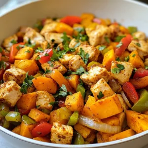 - 2 boneless, skinless chicken breasts - 2 medium sweet potatoes - 1 red bell pepper - 1 green bell pepper - 1 medium onion - Cajun seasoning - Olive oil - Salt and pepper - Fresh parsley - Lemon wedges The main ingredients create a colorful and hearty dish. Chicken breasts provide protein, while sweet potatoes add sweetness and nutrition. The red and green bell peppers offer crunch and color. Onions bring a savory base to the dish. For seasonings, Cajun seasoning gives a warm, spicy kick. Olive oil helps cook the chicken and vegetables evenly. Salt and pepper enhance all the flavors. Optional garnishes like fresh parsley add a pop of color and freshness. Lemon wedges can brighten the flavors even more. This dish is not only tasty, but it also looks great on the table! {{ingredient_image_2}} First, heat 1 tablespoon of olive oil in a large skillet over medium-high heat. When the oil shimmers, add the diced chicken breasts. Sprinkle 2 tablespoons of Cajun seasoning over the chicken, along with salt and pepper to taste. Sauté the chicken for about 5 to 7 minutes. Stir frequently until the chicken is browned and cooked through. Once ready, remove the chicken from the skillet and set it aside on a plate. In the same skillet, add the remaining tablespoon of olive oil. Let it heat for a moment. Then, toss in the cubed sweet potatoes, diced onion, and minced garlic. Stir well and sauté for about 5 minutes until the onions soften and turn translucent. Next, add the chopped red and green bell peppers. Stir to combine and cook for another 5 to 7 minutes. Keep an eye on the sweet potatoes until they are fork-tender and slightly caramelized. Now, carefully pour in 1 cup of chicken broth, stirring to mix all the ingredients. Increase the heat slightly and bring the mixture to a gentle simmer. Cook for about 3 to 4 minutes, allowing the flavors to meld beautifully. Return the cooked chicken to the skillet, tossing everything together. Allow it to cook for another 2 to 3 minutes until the chicken is heated through and the mixture thickens slightly. Finally, remove the skillet from the heat and garnish with freshly chopped parsley before serving. Enjoy your flavorful Cajun Chicken Sweet Potato Skillet! Choose a heavy, non-stick skillet. This type helps cook evenly and prevents sticking. Heat your skillet well before adding oil. This will help brown your chicken and vegetables nicely. Stir frequently while cooking. This keeps food from burning and ensures even cooking. Adjust the spice level to fit your taste. Start with less seasoning if you prefer mild. You can always add more later. For a homemade mix, use paprika, garlic powder, onion powder, cayenne, and oregano. Mix these spices to create your own Cajun flavor. You can serve directly from the skillet for a rustic look. This makes it fun and easy for guests. If you prefer a neater style, plate the dish. Add a sprinkle of fresh parsley for color. A lemon wedge on the side adds a nice, fresh touch. Pro Tips Adjust the Spice Level: If you're sensitive to heat, start with a smaller amount of Cajun seasoning and gradually add more to taste. Perfectly Cooked Sweet Potatoes: Microwave the cubed sweet potatoes for 2-3 minutes before adding them to the skillet to ensure they cook through evenly. Fresh Herbs for Flavor: Experiment with fresh herbs like thyme or cilantro for an extra layer of flavor that complements the Cajun seasoning. Meal Prep Friendly: This dish can be made ahead and stored in the fridge for up to 4 days. Reheat on the stove for best results. {{image_4}} You can easily swap chicken for shrimp or tofu. Shrimp cooks fast, adding a nice seafood twist. Just sauté them for about 3-5 minutes until pink. Tofu is a great choice for a vegan option. Use firm tofu for the best texture. Cut it into cubes and cook until golden. You can also use different cuts of chicken, like thighs or drumsticks. They add more flavor but may take longer to cook. Feel free to change up the veggies based on what you have. Seasonal vegetables like zucchini or spinach work well. Just add them during the cooking process. You can also include nutritious add-ins like kale or carrots for extra vitamins. This stew is flexible and can cater to your taste! If you need a gluten-free option, check your seasoning. Many Cajun seasonings are gluten-free, but it’s always wise to check. For a vegan alternative, swap the chicken broth for vegetable broth. This keeps all flavors while making it plant-based. Enjoy experimenting with these variations to fit your diet! To store your Cajun Chicken Sweet Potato Skillet, first let it cool down. Place it in an airtight container. This helps keep the flavors fresh. You can store it in the fridge for up to three days. Make sure to reheat it well before eating to ensure safety. If you want to freeze this dish, allow it to cool fully. Then, transfer it to a freezer-safe container. It can stay frozen for up to three months. When you’re ready to eat, thaw it overnight in the fridge. Reheat it on the stove or in the microwave until it’s hot all the way through. This keeps the taste and texture nice. For meal prepping, divide the skillet into single servings. Use small containers to make it easy. Pair each serving with a healthy side, like steamed veggies or a fresh salad. This way, you have quick and balanced meals ready to go. Yes, you can use frozen sweet potatoes. They are a good time saver. Frozen sweet potatoes cook faster than fresh ones. Just remember to thaw them slightly before adding to your skillet. This helps them cook evenly. If you use frozen, check the cooking time. It might be shorter than with fresh sweet potatoes. This dish pairs well with many sides. Here are a few tasty options: - Steamed broccoli for a green touch - Quinoa for a healthy grain - Green salad with a light dressing - Garlic bread for a comforting addition These sides balance the flavors and make your meal complete. To ensure chicken is safe to eat, check its internal temperature. It should reach 165°F (75°C). Use a meat thermometer to check the thickest part. This step is key for food safety. If you don’t have a thermometer, cut into the chicken. The meat should be white, not pink. Always prioritize safety when cooking chicken. This blog post shows you how to make a tasty Cajun Chicken Sweet Potato Skillet. You learned about the main ingredients, seasonings, and step-by-step cooking. I shared tips for cooking and ways to modify the dish for different diets. You can store leftovers and meal prep for later. Remember, cooking is fun and a chance to be creative. Enjoy trying new flavors and make it your own. Dive in and savor every bite!