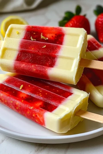 Fresh strawberries are the star of this recipe. Use about 2 cups, hulled and sliced. They add natural sweetness and a vibrant color. Strawberries are juicy and fragrant, giving your popsicles a fresh taste. Choose ripe strawberries for the best flavor. Look for deep red color and a sweet scent. For sweetness, you can use either honey or maple syrup. Both add a nice touch. Honey gives a floral note and is thicker. Maple syrup has a rich flavor and is slightly thinner. Use ½ cup of your choice. Adjust the amount to match your taste. If you like it sweeter, add more. Greek yogurt is key for creaminess. You'll need 1 cup for the recipe. It adds a smooth texture and pairs well with the tart lemon juice. Greek yogurt is also a good source of protein and calcium. This makes your popsicles not just tasty, but also nutritious. It helps balance the sweetness and adds depth to each bite. To make the strawberry puree, start with fresh strawberries. Hull and slice them into smaller pieces. Place these slices in a blender. Add honey or maple syrup for sweetness. Blend the mix until smooth. You want it to be creamy but keep some small chunks of strawberry. This gives your popsicles a nice texture. Set this puree aside for later. In a separate bowl, gather your plain Greek yogurt. Squeeze in fresh lemon juice for a tangy kick. Add lemon zest to brighten the flavor. Pour in a little vanilla extract for depth. Don’t forget a pinch of salt to enhance all the tastes. Whisk these ingredients well until creamy and smooth. This yogurt mix adds a rich layer to your popsicles. Now, it’s time to layer your popsicle mold. Start with a spoonful of the strawberry puree. Fill the mold about halfway. Next, add a layer of the yogurt mixture. Repeat this process, alternating between the strawberry and yogurt layers. Keep layering until your molds are full. Carefully insert the popsicle sticks into each mold. Tap the mold gently on the counter to remove any air pockets. Finally, place the molds in the freezer. Let them freeze for at least 4 to 6 hours. They should be solid and hold their shape. Enjoy your homemade popsicles! To get the right texture, blend the strawberries until they are smooth but still have small chunks. This gives a nice bite when you eat the popsicles. Make sure the yogurt mixture is creamy but not too thick. A balanced mix leads to a fun, refreshing treat. To easily remove the popsicles, run warm water over the outside of the mold for a few seconds. This warms the sides just enough to loosen the pops. Pull them out gently from the bottom. If a popsicle sticks, try twisting it a little as you pull. For a bright and tasty display, arrange the popsicles on a colorful platter. You can add fresh strawberries and lemon wedges around them. This not only looks great but also hints at the flavors inside. It makes the popsicles even more inviting! {{image_4}} You can mix in other fruits to change the taste. Try using blueberries, raspberries, or mango. Simply blend them with the strawberries or layer them in the popsicle mold. Each fruit adds its own flavor. This lets you create fun combinations. You can even use a mix of tropical fruits for a sunny twist! You don't have to stick with Greek yogurt. You can use regular yogurt, dairy-free options, or even flavored yogurt. Each type affects the taste and texture. For creaminess, stick with full-fat yogurt. For a lighter feel, low-fat yogurt works well. Dairy-free yogurts made from almond or coconut are great for those who want a non-dairy option. Adding herbs and spices can boost the flavor. A pinch of fresh mint or basil can add a unique twist. You might also try a bit of cinnamon or nutmeg for warmth. These flavors mix well with the fruit and yogurt. Just a small amount can make a big difference. Experiment to find your favorite combo! To freeze your strawberry lemon yogurt popsicles, follow these steps for the best results: - Use a strong mold: Choose a sturdy popsicle mold. It helps keep the shape. - Fill carefully: Don’t overfill the molds. Leave a little space at the top. This allows for expansion as they freeze. - Layer right: Alternate layers of strawberry puree and yogurt mixture. This gives a beautiful look. - Use sticks: Insert popsicle sticks straight. They help you remove the popsicles later. If you have leftover popsicles, here’s how to store them: - Keep in the mold: If you plan to eat them soon, keep them in the mold. - Wrap individually: For long-term storage, wrap each popsicle in plastic wrap. This keeps them fresh. - Use a container: Place wrapped popsicles in an airtight container. This prevents freezer burn. Your popsicles can last a while if stored right: - Shelf life: They stay good for about 2 months in the freezer. - Check for ice crystals: If you see large ice crystals, they may not taste fresh. - Look for changes: If the color or smell changes, it’s best to toss them. Following these tips can help you enjoy your strawberry lemon yogurt popsicles for longer! Yes, you can use frozen strawberries. Just let them thaw first. This helps them blend well. Thawed strawberries may be softer, which can change the texture. You might want to adjust the sweetness too. You can change the sweetness by adding more or less honey or maple syrup. Start with half a cup. Taste the mixture before you freeze it. If it's not sweet enough, add more. You can also add a bit of sugar if you like. No popsicle mold? No problem! Use small cups or ice cube trays instead. Pour the mixture into these. Just make sure to insert sticks after a bit of freezing. This way, you still get tasty popsicles without a mold. We’ve explored how to make refreshing strawberry popsicles with simple steps. Fresh strawberries, sweeteners like honey and maple syrup, and creamy Greek yogurt create a tasty treat. Remember to layer carefully for the best texture. You can try different fruits, yogurt types, and flavors to mix things up. Store your popsicles correctly for fresh enjoyment later. Now, with your knowledge, you can impress family and friends with these delicious, homemade popsicles. Dive in and enjoy every bite!