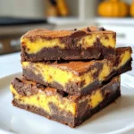 - 1 cup unsalted butter - 2 cups granulated sugar - 4 large eggs - 1 teaspoon vanilla extract - 1 cup all-purpose flour - 1 cup cocoa powder - 1 teaspoon baking powder - ½ teaspoon salt - 1 cup semi-sweet chocolate chips - 8 oz cream cheese - ½ cup pumpkin puree - ½ cup powdered sugar - 1 teaspoon vanilla extract - 1 teaspoon pumpkin pie spice To make these brownies, start with the main brownie mix. You need unsalted butter, granulated sugar, and eggs. Add vanilla extract for flavor. The dry mix includes all-purpose flour, cocoa powder, baking powder, and salt. Finally, fold in semi-sweet chocolate chips for that rich taste. For the pumpkin cheesecake swirl, gather cream cheese, pumpkin puree, and powdered sugar. Add vanilla extract for more flavor and pumpkin pie spice for warmth. This mix gives your brownies an amazing twist. With these ingredients, you create a tasty blend of flavors. The chocolate and pumpkin mix makes a perfect treat. This recipe is easy and fun, and it brings joy to any gathering. {{ingredient_image_2}} - Preheat the oven and prepare the baking pan: Start by preheating your oven to 350°F (175°C). Grease a 9x13-inch baking pan with butter or line it with parchment paper. This step helps with easy removal later. - Make the brownie batter: Melt 1 cup of unsalted butter in a large saucepan over low heat. Once melted, take it off the heat and stir in 2 cups of granulated sugar. Add 4 large eggs, mixing one at a time. Then, pour in 1 teaspoon of vanilla extract. Mix until smooth. - Combine the dry ingredients: In a medium bowl, whisk together 1 cup of all-purpose flour, 1 cup of cocoa powder, 1 teaspoon of baking powder, and ½ teaspoon of salt. Slowly mix this dry mixture into the wet ingredients. Fold in 1 cup of semi-sweet chocolate chips evenly. - Prepare the pumpkin cheesecake mixture: In another bowl, beat 8 ounces of softened cream cheese until creamy. Add ½ cup of pumpkin puree, ½ cup of powdered sugar, 1 teaspoon of vanilla extract, and 1 teaspoon of pumpkin pie spice. Mix well until smooth and fluffy. - Layering the brownie and cheesecake mixtures: Pour half of the brownie batter into your baking pan. Spread it evenly. Add dollops of the pumpkin cheesecake mixture over this layer. Use a knife to swirl the cheesecake into the brownie batter gently. - Baking time and checking for doneness: Pour the rest of the brownie batter over the swirled cheesecake. Create swirls again with a knife. Bake in the preheated oven for 30-35 minutes. Check for doneness by inserting a toothpick. It should come out with a few moist crumbs. - How to avoid overmixing: Mix your batter gently. Overmixing can make brownies tough. Stir until just combined. This keeps them soft and fudgy. - Baking time adjustments: Every oven is different. Check your brownies at 30 minutes. Insert a toothpick in the center. If it comes out with a few moist crumbs, they are done. If it's too wet, bake a few more minutes. - Ensuring smooth cheesecake mixture: Start with room-temperature cream cheese. This helps achieve a smooth texture. Beat it well before adding other ingredients. Mix until it’s fluffy and creamy. - Swirling techniques for beautiful patterns: Use a knife to create swirls. Gently drag it through both layers. Do not overdo it; you want distinct patterns. This makes your brownies look stunning when served. Pro Tips Use Room Temperature Ingredients: For the best texture, ensure your cream cheese and eggs are at room temperature before mixing. This helps create a smoother batter and better integration of flavors. Don’t Overmix the Batter: When combining the dry ingredients with the wet, mix just until they are incorporated. Overmixing can lead to tough brownies, so be gentle. Check for Doneness Carefully: Since these brownies have a cheesecake swirl, the toothpick test can be tricky. Look for a few moist crumbs rather than a clean toothpick to ensure they remain fudgy. Enhance Flavors with Toppings: Elevate your brownies by adding a drizzle of caramel or chocolate sauce and a sprinkle of sea salt before serving for an added depth of flavor. {{image_4}} For those with dietary needs, you can switch some ingredients. - Gluten-free options: Use a gluten-free flour blend instead of all-purpose flour. This change keeps the brownies soft and chewy while meeting gluten-free standards. - Dairy-free substitutes: Try using coconut cream instead of cream cheese and a plant-based butter. This swap gives you a tasty result without dairy. Adding new flavors can make these brownies even more delightful. - Adding nuts or chocolate chunks: Toss in chopped walnuts or pecans for a crunchy texture. You can also mix in extra chocolate chunks for a richer chocolate taste. - Experimenting with spices: Consider adding a pinch of nutmeg or cloves to the pumpkin cheesecake mix. These spices enhance the warm flavors and make your brownies unique. Feel free to play around with these ideas to match your taste! To keep your brownies fresh, store them in an airtight container. You can place parchment paper between layers to avoid sticking. This will keep them moist and tasty. If you plan to eat them within a few days, room temperature is best. Just make sure they are away from heat or direct sunlight. Refrigeration can prolong freshness, but it may change the texture. If you like them cold, feel free to refrigerate. Just remember to let them sit at room temperature for a few minutes before serving. This helps bring back some of the softness. To freeze your brownies and pumpkin cheesecake swirl, first let them cool completely. Then, cut them into squares for easy serving. Wrap each piece in plastic wrap tightly. Place the wrapped brownies in a freezer bag or container. This prevents freezer burn and keeps them fresh. When you want to enjoy a brownie, take it out and let it thaw at room temperature. You can also heat it in the microwave for a few seconds. This will bring back that delicious, gooey texture. Enjoy your treats even days later! Can I use fresh pumpkin instead of canned? Yes, you can use fresh pumpkin. Just cook and puree it first. Canned pumpkin is easier, but fresh gives great taste. How long do these brownies last? These brownies last about 3 to 4 days at room temperature. Keep them in an airtight container. If you store them in the fridge, they can last up to a week. Can I make these brownies ahead of time? Yes, you can make them a day ahead. Just store them in an airtight container. This helps the flavors blend well. How do I know when the brownies are done baking? Insert a toothpick in the center. If it comes out with a few moist crumbs, they’re done. Don’t wait for it to come out clean; that means they’re overbaked. What to serve with pumpkin cheesecake swirl brownies? These brownies taste great with whipped cream. You can also serve them with a scoop of vanilla ice cream. A sprinkle of cinnamon or nutmeg adds a nice touch, too! You learned how to make delicious brownies with a pumpkin cheesecake swirl. We covered the key ingredients, step-by-step instructions, and helpful tips. You can even try creative variations that fit your taste. Always store your brownies for freshness, so they stay tasty longer. Make these brownies your own and enjoy sharing them with others. Baking can be fun and rewarding when you know the basics. Get started today and bring joy to your kitchen!