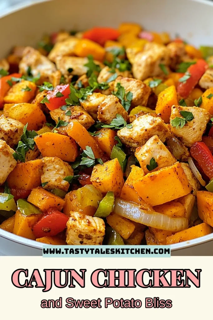 Discover a delicious weeknight meal with this Cajun Chicken Sweet Potato Skillet. Packed with flavor, this one-pan chicken dinner features tender chicken seasoned with Cajun spices and savory sweet potatoes. Perfect for quick meals, this recipe offers a wholesome option in just 30 minutes. Try it tonight and savor healthy skillet meals your family will love. Save this recipe for your next dinner! #CajunChickenSkillet #SweetPotatoRecipes #OnePanChickenDinner #HealthySkilletMeals