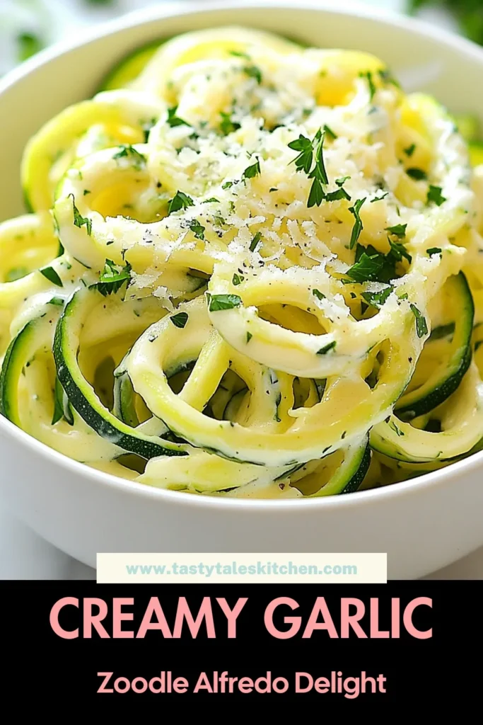 Savor the deliciousness of Garlic Parmesan Zoodles with this easy Zoodle Alfredo recipe! This low-carb Alfredo sauce perfectly coats spiralized zucchini pasta, creating a creamy zoodle dish that's both satisfying and healthy. Ready in just 20 minutes, it's a fantastic option for a quick dinner. Don't forget to save this recipe for your next meal! #GarlicParmesanZoodles #ZoodleAlfredo #LowCarbRecipes #HealthyDinnerIdeas