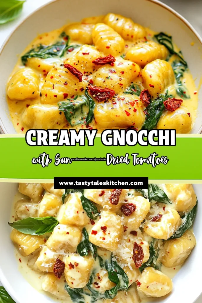 Indulge in this creamy sun-dried tomato gnocchi - an easy gnocchi recipe that will impress your family and friends! This delightful sun-dried tomato pasta dish combines rich flavors and creamy goodness, making it a perfect creamy gnocchi dinner for any occasion. Enjoy this vegetarian pasta recipe that's quick to prepare and bursting with taste. Save and try it today! #GnocchiRecipes #VegetarianPasta #SunDriedTomato #CreamyDinner