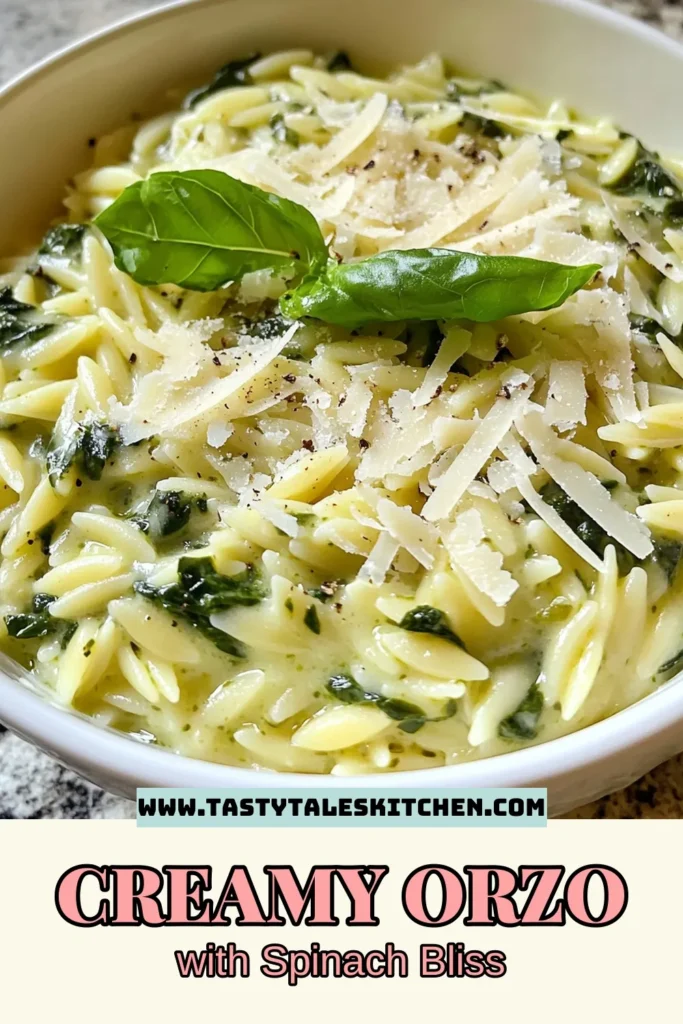 Discover the joy of cooking with this creamy spinach Parmesan orzo recipe that's perfect for any meal. This easy creamy orzo recipe combines orzo pasta with spinach for a delicious vegetarian orzo dish that's ready in just 25 minutes. Packed with fresh flavors, it's sure to be a hit at your dinner table! Save this creamy spinach orzo for your next cooking adventure. #CreamySpinachOrzo #VegetarianOrzo #EasyOrzoRecipe #OrzoPastaWithSpinach
