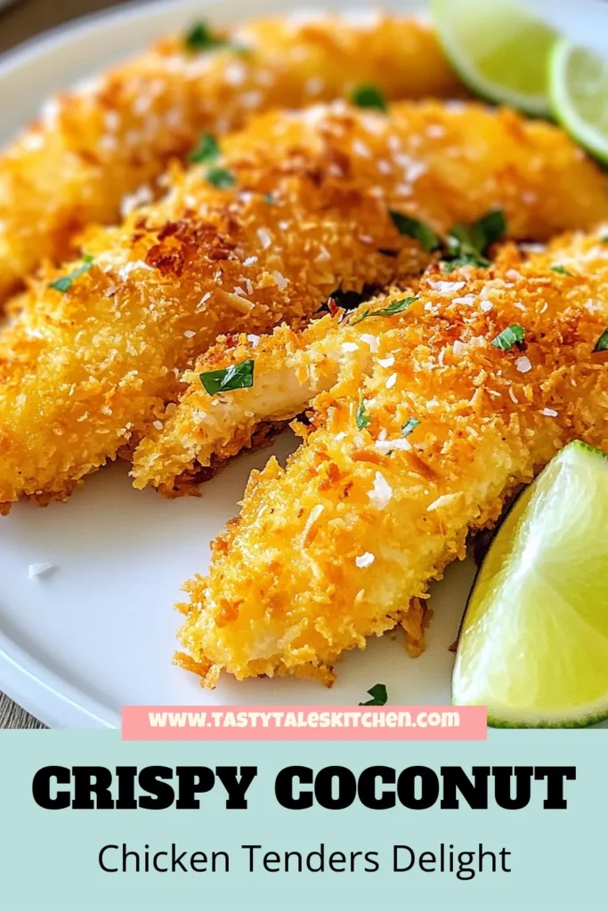 Looking for a delicious and easy chicken appetizer? Try these Crispy Coconut Chicken Tenders! This Coconut Chicken Recipe features tender chicken coated in a savory panko coconut mix that delivers a crunchy bite with every munch. Perfect for family gatherings or a quick snack, these fried chicken tenders are sure to impress. Enjoy them with fresh lime for an added zing! Save this recipe for a tasty treat! #CrispyCoconutChickenTenders #EasyChickenAppetizer #FriedChickenTenders #PankoCoconutCoatedChicken