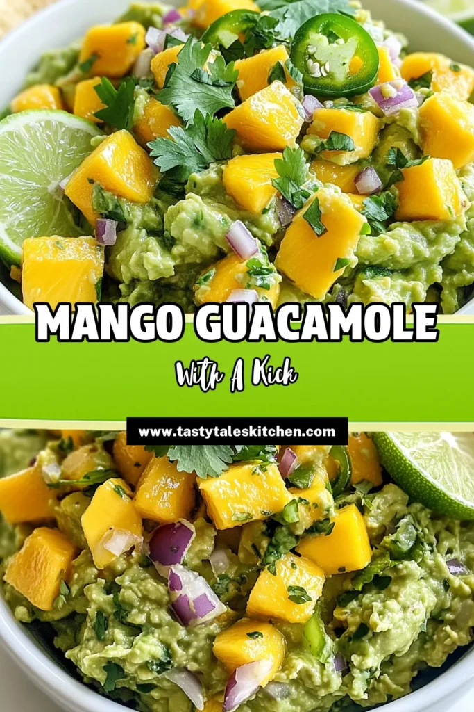 Looking to spice up your snack time? Try this Fiery Mango Guacamole! This spicy guacamole recipe combines ripe mango and creamy avocado for an irresistible mango avocado dip. It's an easy guacamole with mango that offers a burst of flavor and freshness with cilantro. Perfect for tortilla chips, this guacamole will be a hit at any gathering. Save this recipe for your next party! #MangoGuacamole #SpicyGuacamole #EasyDip #HealthySnacks