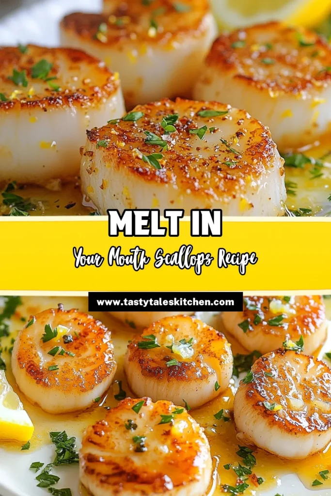 Delight your dinner guests with these easy lemon garlic butter scallops! This quick recipe features pan-seared scallops cooked to perfection in a rich garlic butter sauce for seafood lovers. Perfect for a seafood dinner idea, these scallops are both elegant and simple to make. Impress everyone with this delicious dish tonight! Don’t forget to save this recipe for later! #LemonGarlicButterScallops #EasyScallopRecipes #PanSearedScallops #SeafoodDinnerIdeas