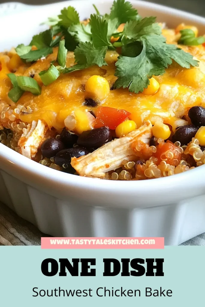 Discover the deliciousness of Southwest Chicken Quinoa Bake, an easy Southwest recipe that's packed with flavor! This healthy Quinoa Chicken recipe combines shredded chicken, black beans, and corn baked with spices in a cheesy, comforting Chicken Quinoa Casserole. Perfect for meal prep or family dinners, it's sure to impress! Save this recipe for your next weeknight meal! #SouthwestChickenBake #HealthyQuinoaBake #QuinoaChickenRecipe #ChickenQuinoaCasserole