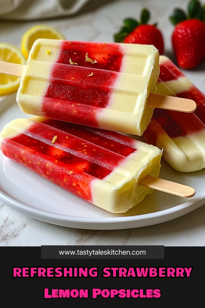 Cool down this summer with refreshing Strawberry Lemon Yogurt Popsicles! These homemade treats combine creamy Greek yogurt, sweet strawberries, and zesty lemon for a perfect balance of flavor. Made with simple ingredients, they're easy to prepare and a healthier alternative to store-bought options. Click to explore the full recipe and enjoy these vibrant popsicles that are sure to delight your taste buds. #StrawberryPopsicles #HealthyTreats #SummerSnacks #FrozenDesserts