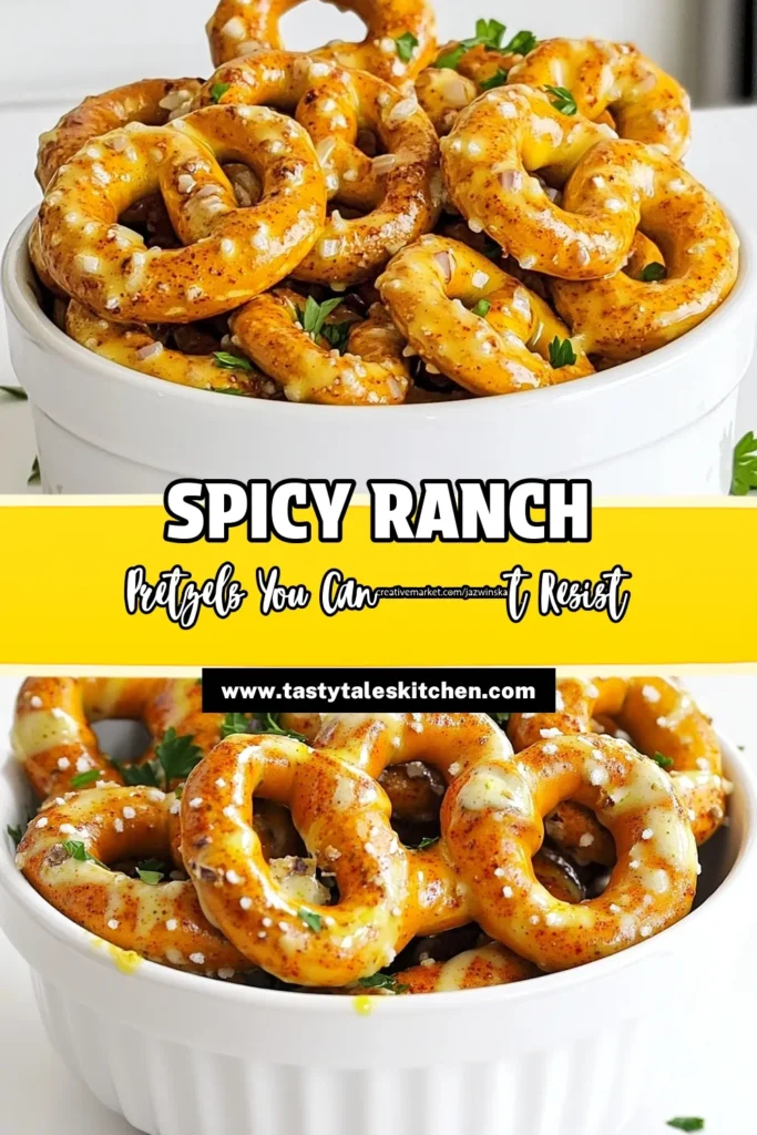 Get ready to spice up your snack game with these easy and delicious Spicy Ranch Pretzels! This simple recipe combines mini pretzels with a zesty ranch seasoning mix, garlic, onion, and a kick of cayenne for the perfect crunchy treat. Bake them to golden perfection and serve at your next party or movie night! Click to explore the full recipe and start snacking today! #SpicyRanchPretzels #SnackIdeas #PartyFood #RecipeInspiration