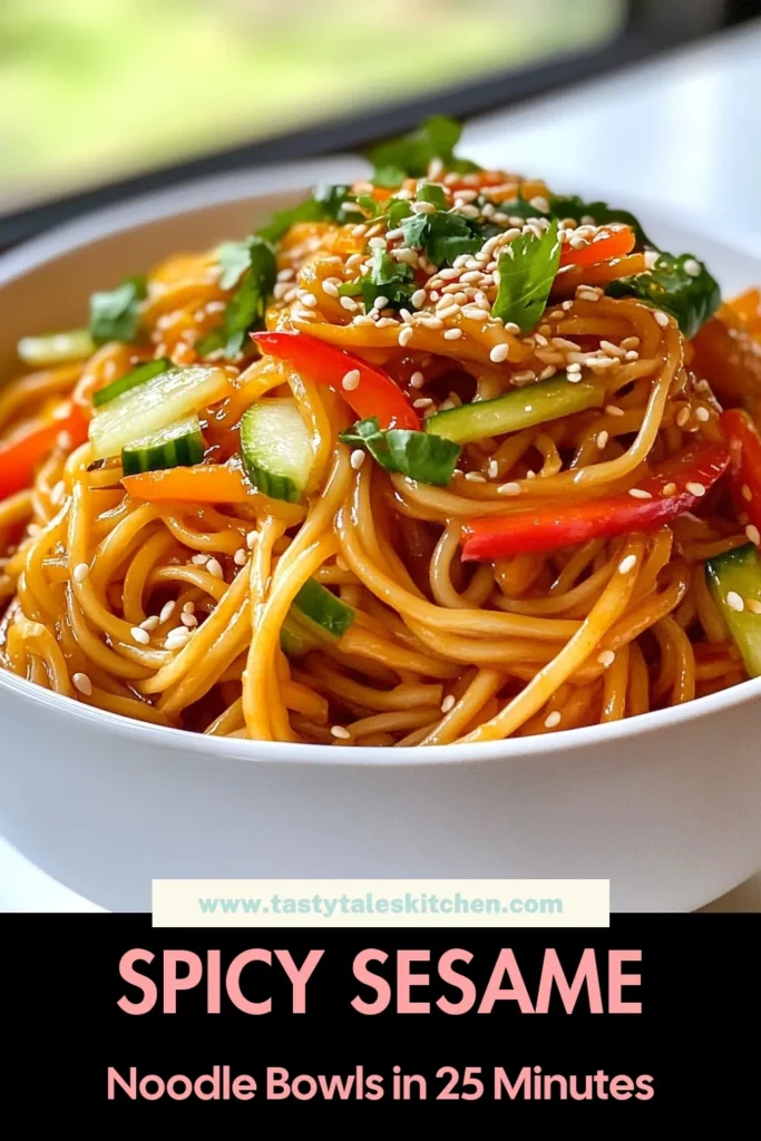 Dive into these flavorful Spicy Sesame Noodle Bowls! This easy soba noodle recipe is perfect for a quick meal you'll love. Packed with vibrant veggies, it's a delicious vegetarian noodle bowl that can also be made gluten-free. In just 25 minutes, you can whip up this spicy sesame noodles dish that's sure to impress. Click to save this recipe for your next Asian-inspired dinner! #SpicySesameNoodles #SobaNoodleRecipe #VegetarianNoodleBowl #QuickAsianRecipes