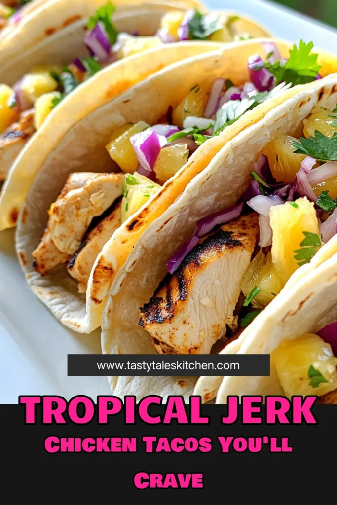 Craving a taste of the tropics? Discover this delicious recipe for jerk chicken tacos! These grilled chicken tacos are packed with flavor and topped with a refreshing pineapple slaw, making them a perfect tropical taco recipe. Easy to prepare and perfect for any occasion, these jerk chicken tacos will delight your family and friends. Save this recipe for your next taco night! #JerkChickenTacos #TropicalTacosRecipe #GrilledChickenTacos #EasyTacoRecipes