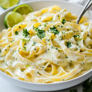 - 12 oz (340g) fettuccine or linguine - 1 cup heavy cream - ½ cup grated Parmesan cheese - ¼ cup fresh cilantro, finely chopped - 2 tablespoons fresh lime juice (about 1 medium lime) - 1 clove garlic, minced - 1 tablespoon olive oil - Salt and freshly ground pepper to taste - Extra cilantro leaves and lime slices for garnish When you gather your ingredients, focus on freshness. Fresh cilantro brings a bright taste, while lime adds a zesty kick. Heavy cream and Parmesan cheese make the dish rich and creamy. You can use fettuccine or linguine based on your preference. Both types work great with the sauce. Make sure to have all your ingredients prepped before starting. Chop the cilantro finely, zest the lime, and mince the garlic. This step saves time and keeps the flow smooth as you cook. Always taste your sauce before serving. Adjust the seasoning to fit your taste. A pinch of salt and pepper can elevate the flavors. Remember, the garnish is not just for looks. Extra cilantro and lime slices add freshness and color to your dish. Enjoy the process of creating this delightful meal! {{ingredient_image_2}} 1. Start by bringing a large pot of salted water to a rapid boil. This step is key for flavor. 2. Add 12 oz of fettuccine or linguine. Cook it until al dente, which means firm to the bite. 3. Before draining, reserve about 1 cup of the pasta cooking water. This water helps make the sauce creamy. Drain the pasta and set it aside in the pot. 1. In a large skillet, heat 1 tablespoon of olive oil over medium-low heat. Wait until it’s hot. 2. Add 1 clove of minced garlic. Sauté it for about 1 minute. It should smell fragrant but not burnt. 1. Slowly pour in 1 cup of heavy cream. Stir it constantly to mix well. 2. Bring the mixture to a gentle simmer. Then, add ½ cup of grated Parmesan cheese. Stir until it melts and thickens the sauce. 3. Mix in 2 tablespoons of fresh lime juice, the zest of 1 lime, and ¼ cup of finely chopped cilantro. Add salt and pepper to taste. If it's too thick, add some reserved pasta water. 1. Add the drained pasta into the skillet. Toss gently to coat each strand with sauce. 2. Let it cook on low heat for an extra 2-3 minutes. This melds the flavors well. 1. Plate the creamy cilantro lime pasta in serving bowls. Make sure it looks generous and inviting. 2. Garnish with extra cilantro leaves and lime slices. This adds color and freshness. - Importance of Reserved Pasta Water: Always save some pasta water before draining. This starchy water helps bind the sauce to the pasta, creating a silky texture. It also adds flavor and moisture. - Slow Incorporation of Ingredients: When you add cream to the garlic, do it slowly. Stir as you pour to blend well. This step is key for a smooth sauce. Adding cheese should be gradual, too. This helps it melt evenly without clumping. - Tips for Adjusting Flavor Intensity: Start with less lime juice and cilantro. You can always add more if needed. Taste as you go. This way, you can find your perfect balance. - Avoiding Overpowering Cilantro: Cilantro can be strong. If you’re unsure, use half the amount at first. You can always add more later. This keeps the lime flavor bright and fresh without being lost. - Monitoring Sauce Thickness: Keep an eye on your sauce as it cooks. If it gets too thick, add more reserved pasta water. This will keep it creamy and easy to mix with the pasta. - Ideal Cooking Temperatures: Use medium-low heat when cooking your sauce. This prevents burning and allows the flavors to meld. A gentle simmer is best for creamy sauces, so adjust your heat as needed. Pro Tips Perfect Pasta Texture: Cook the pasta until al dente to ensure it retains a slight bite, which helps it hold up against the creamy sauce. Fresh Ingredients Matter: Use fresh cilantro and lime for the best flavor. Dried herbs will not provide the same vibrant taste. Customize Your Creaminess: Adjust the thickness of the sauce by adding reserved pasta water gradually until you reach the desired creamy consistency. Garnish for Appeal: Enhance the presentation by garnishing with extra cilantro leaves and lime slices, which add color and freshness to the dish. {{image_4}} You can boost your creamy cilantro lime pasta with protein. - Grilled Chicken: Grilled chicken adds a nice flavor and texture. Simply slice it and toss it in with the pasta. It pairs well with the creamy sauce and lime. - Shrimp or Prawns: Shrimp or prawns work great too. Cook them in the skillet before adding the sauce. Their light taste complements the dish. Just sauté them until they turn pink, then mix them in. If you prefer a vegetarian option, there are tasty ways to make it work. - Adding Vegetables: You can add vegetables like bell peppers or zucchini. Sauté them briefly before adding the sauce. This adds color and crunch. - Using Vegan Cream Alternatives: For a vegan twist, use coconut cream or cashew cream instead of heavy cream. It gives a nice richness without dairy. To take the flavors up a notch, think about adding a few extras. - Incorporating Spices: Add chili flakes for a bit of heat. Just a pinch can make a big difference. Mix it in when you add the lime juice for a kick. - Adding Extra Cheese Varieties: You can try different cheeses too. Feta or goat cheese crumbles can add a nice tangy flavor. Just sprinkle some on top before serving. To keep your creamy cilantro lime pasta fresh, store it right. Place the leftovers in an airtight container. This helps keep moisture in and air out. Make sure to cool the pasta to room temperature before sealing it. This way, it stays tasty for longer. You can reheat your pasta in two ways: microwave or stovetop. For the microwave, place the pasta in a bowl and cover it. Heat it in short bursts, stirring in between to warm evenly. If you prefer the stovetop, add the pasta to a pan with a splash of water. Heat it on low, stirring gently. To restore the creaminess, add a bit more heavy cream or reserved pasta water. This helps bring back the smooth texture you love. In the fridge, your creamy cilantro lime pasta lasts for about 3 to 4 days. If you want to keep it longer, consider freezing it. Make sure to freeze in a safe, airtight container. When frozen, it can last for about 2 months. Just remember to thaw it overnight in the fridge before reheating. Enjoy your delicious pasta again soon! Fettuccine and linguine work best for this sauce. Both types are flat and hold the creamy sauce well. You can also try spaghetti or penne if you prefer. These shapes are great at catching all the flavors. Yes, you can prep parts of this dish ahead. Cook the pasta and store it in the fridge. Make the sauce and keep it separate. This helps keep the pasta from soaking up too much sauce. When ready to serve, just heat the sauce and mix it with the pasta. To add heat, try using red pepper flakes or diced jalapeños. You can also use a spicy chili sauce for a kick. Just add these ingredients to the sauce while it's cooking. Start with a little and taste as you go. Make it as spicy as you like! Absolutely! This recipe is great for meal prep. Portion it into containers for easy lunches. Store the pasta and sauce separately to keep everything fresh. It lasts about 3-4 days in the fridge. Just reheat when you're ready to enjoy. This dish blends creamy sauce with fresh flavors. We covered key ingredients like fettuccine, heavy cream, and cilantro. Following step-by-step instructions ensures a tasty meal. Tips helped you achieve the perfect texture and flavor balance. You can add proteins or veggies for variety. Storing and reheating leftovers keeps your dish fresh. Enjoy experimenting to make this recipe your own, and relish the delightful flavors it brings!