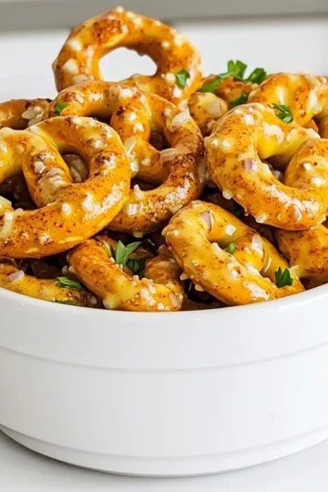 - Mini pretzels (16 oz bag) - Vegetable oil (½ cup) - Ranch dressing mix (1 packet) - Garlic powder (1 teaspoon) - Onion powder (1 teaspoon) - Cayenne pepper (1 teaspoon, adjust to taste) - Paprika (1 teaspoon) - Black pepper (¼ teaspoon) Start by preheating your oven to 250°F (120°C). This low heat helps the flavors sink into the pretzels. In a large bowl, add the vegetable oil, ranch dressing mix, garlic powder, onion powder, cayenne pepper, paprika, and black pepper. Whisk these items together until smooth. This mix is where the magic happens. Carefully add the mini pretzels into your bowl. Toss them gently to coat every pretzel with the spicy ranch mix. It’s key to make sure each pretzel gets a good layer of flavor. If you see some pretzels missing the mix, just toss them again. Next, line a baking sheet with parchment paper. This will make cleanup easy. Spread the coated pretzels in one single layer on the sheet. Avoid crowding them. Place the baking sheet in the preheated oven. Bake for 30 minutes, stirring every 10 minutes. This helps every pretzel get that nice, even crunch. When the timer goes off, take them out and let them cool. Cooling makes them crispier, and you want that perfect snack! To make sure each pretzel is coated well, toss them gently in the ranch mix. You want every pretzel to get that zesty flavor. If you like it hotter, adjust the cayenne pepper to your taste. You can add less for a milder snack or more for a spicy kick. After baking, let the pretzels cool completely. This step is key for that crunchy texture we love. If you skip this, they might stay soft. Once cooled, store the pretzels in an airtight container. This keeps them fresh and crunchy, perfect for snacking later. To keep your Spicy Ranch Pretzels fresh, store them in an airtight container. This helps to lock in the flavor and crunch. Place the container in a cool, dry place. Avoid spots with heat or moisture, as they can ruin the texture. These pretzels can stay fresh for up to two weeks. After that, they may start to lose their crunch. Look for signs of staleness, like a soft texture or loss of flavor. If they don’t taste right, it’s best to toss them out. {{image_4}} You now have a simple way to make tasty spicy ranch pretzels. You learned about the key ingredients, easy steps, and storage tips. Remember, you can adjust the spices to fit your taste. Feel free to explore different flavors or substitutions. With just a bit of effort, these snacks can be a hit. Enjoy your pretzel journey and let the crunch begin!