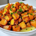 - 3 medium sweet potatoes - 4 tablespoons unsalted butter - 4 cloves garlic - 1 teaspoon dried thyme - 1 teaspoon smoked paprika - Sea salt and black pepper - Fresh parsley for garnish Gathering the right ingredients is key for great flavor. Start with sweet potatoes. I like using medium-sized ones. Their sweetness shines when roasted. You need unsalted butter to create a rich, buttery taste. Garlic brings a bold flavor that pairs well with sweet potatoes. Use fresh garlic, not powder for the best taste. Dried thyme adds a nice herbal note. Smoked paprika gives a warm, smoky flavor that enhances the dish. Don’t forget sea salt and black pepper to elevate all the tastes. Lastly, fresh parsley adds color and a fresh touch when you serve. These ingredients come together to make a side dish that’s both simple and delicious. Each bite is a mix of sweet, savory, and aromatic flavors. Set your oven temperature to 425°F (220°C). This hot heat makes the sweet potatoes crisp and tasty. Melt 4 tablespoons of unsalted butter in a small pan over low heat. Once it melts, add 4 cloves of finely minced garlic. Cook it for 1-2 minutes until it smells great. Be careful not to let the garlic brown. Brown garlic can taste bitter. Take 3 medium sweet potatoes, peel them, and cut them into 1-inch cubes. In a large bowl, mix the sweet potatoes with the melted garlic butter. Add 1 teaspoon of dried thyme, 1 teaspoon of smoked paprika, and a good pinch of sea salt and black pepper. Toss everything well, so each piece gets coated with the flavor. Line a baking sheet with parchment paper for easy cleanup. Spread the sweet potato mix on the sheet in a single layer. This helps them roast evenly. Put the baking sheet in the preheated oven. Roast the sweet potatoes for 25-30 minutes. Flip them halfway through cooking. They should be fork-tender and golden brown when ready. When done, take the baking sheet out of the oven. Let the sweet potatoes cool for a few minutes. Before serving, sprinkle fresh parsley on top for color and freshness. Set your oven to 425°F (220°C). This high temperature helps caramelize the sweet potatoes. They will turn golden and taste great! Do not let the garlic brown. Browned garlic can taste bitter. Sauté the minced garlic gently for just 1-2 minutes until it smells nice. This keeps the garlic sweet and flavorful. To get fork-tender sweet potatoes, cut them into 1-inch cubes. This size cooks evenly. Flip them halfway through roasting. This ensures they cook all sides and become soft and delicious. {{image_4}} You can change the flavor by adding different herbs. Rosemary and sage work well. Just chop them fresh and mix them in. Try using one tablespoon of fresh herbs for each sweet potato. This will give your dish a new twist and make it more fragrant. Want a little heat? Try adding cayenne or chili powder. Just a pinch can bring a nice kick. You can start with ¼ teaspoon and adjust to your taste. These spices add depth and warmth to the sweet potatoes, making them more exciting. For a sweeter touch, add maple syrup or brown sugar. Drizzle one tablespoon of maple syrup over the sweet potatoes before roasting. If you prefer brown sugar, sprinkle one tablespoon over them. This creates a nice caramelized finish that balances the savory garlic and butter perfectly. To store leftovers, let the sweet potatoes cool first. Place them in an airtight container. Keep them in the fridge for up to three days. This helps maintain their flavor and texture. If you want to freeze the roasted sweet potatoes, first cool them completely. Spread them out in a single layer on a baking sheet. Freeze for about one hour. Once frozen, transfer them to a freezer-safe bag. They can stay in the freezer for up to three months. When you're ready to enjoy the sweet potatoes again, preheat your oven to 375°F (190°C). Place the sweet potatoes on a baking sheet. Bake them for about 15-20 minutes, or until heated through. You can also reheat them in a microwave for quick results. Just be sure to use a microwave-safe dish. Yes, you can swap sweet potatoes with other types. Use regular potatoes, Yukon Gold, or red potatoes. Each type will give a different taste and texture. However, adjust cooking time if needed. Regular potatoes may cook faster. Garlic Butter Roasted Sweet Potatoes last up to four days in the fridge. Keep them in an airtight container. For best flavor, eat them fresh. They may lose some texture when stored. You can easily make this dish vegan. Replace the butter with plant-based butter or olive oil. Use garlic-infused oil for added flavor. The dish will still be tasty and satisfying without dairy. These sweet potatoes pair well with many meals. Try serving them with grilled chicken or fish. They also work great with a green salad. For a vegetarian option, serve with quinoa or lentils. Garlic Butter Roasted Sweet Potatoes are easy to make and full of flavor. We covered the ingredients, steps, and tips for perfecting this dish. You learned about tasty variations and how to store leftovers. Remember, roasting at the right temperature and avoiding burnt garlic is key. With these simple tips, you can enjoy sweet, savory, and tender bites every time. Happy cooking!