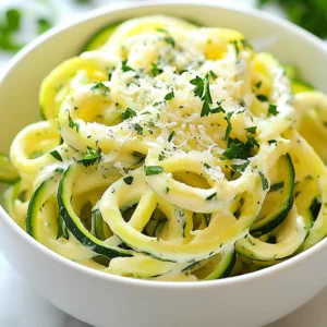 - Zucchini Preparation - 4 medium zucchinis, spiralized into noodles (zoodles) - Other Key Ingredients - 3 tablespoons extra virgin olive oil - 4 cloves of garlic, finely minced - 1 cup heavy cream - 1 cup freshly grated Parmesan cheese, plus extra for garnish - 1 teaspoon garlic powder - ½ teaspoon salt - ¼ teaspoon freshly ground black pepper - ¼ teaspoon freshly grated nutmeg (optional) - Fresh parsley, finely chopped (for garnish) Zucchini serves as a great base. I love spiralizing it into zoodles. They soak up flavors well. The other ingredients bring the dish to life. Olive oil adds richness. Fresh garlic gives a strong, bold taste. Heavy cream makes the sauce creamy. Parmesan cheese adds depth. Garlic powder enhances the flavor. Salt and pepper balance everything. Nutmeg brings warmth, but it's optional. Lastly, parsley adds a pop of color. Having these ingredients ready makes cooking fun and easy. {{ingredient_image_2}} To start, we need to spiralize the zucchini. Grab four medium zucchinis and use a spiralizer. This tool turns the zucchini into fun, noodle-like shapes called zoodles. Once you finish spiralizing, set the zoodles aside on a plate or in a bowl. Next, let’s sauté the garlic. In a large skillet, pour three tablespoons of extra virgin olive oil. Heat it over medium heat until it shimmers. Now, add four cloves of minced garlic. Sauté the garlic for one to two minutes. Stir it gently until it becomes fragrant and slightly golden. Be careful not to let it brown, or it can taste bitter. Now, we'll create the creamy Alfredo sauce. Lower the heat to a gentle simmer. Carefully pour in one cup of heavy cream. Stir it continuously to mix it with the garlic oil. Gradually sprinkle in one cup of freshly grated Parmesan cheese, stirring until it melts into a rich sauce. Add one teaspoon of garlic powder, half a teaspoon of salt, and a quarter teaspoon of black pepper. If you want, add a quarter teaspoon of freshly grated nutmeg for extra flavor. Keep stirring until the sauce is smooth and creamy. Time to combine the zoodles and sauce. Raise the heat back to medium. Gently add the spiralized zoodles into the skillet. Use tongs to toss them in the Alfredo sauce. Make sure each zoodle is coated well. Cook the zoodles for about three to five minutes. Toss them frequently until they become tender but still slightly crunchy. This gives you that perfect al dente texture. Once cooked, remove the skillet from the heat. Transfer the Garlic Parmesan Zoodle Alfredo into a serving dish or onto individual plates. To make it look nice, garnish with freshly chopped parsley and an extra sprinkle of Parmesan cheese. This adds a lovely touch and makes it more inviting. Serve the dish immediately while it’s hot for the best taste! Common Mistakes to Avoid When making the sauce, avoid cooking the garlic too long. If it turns brown, the flavor can turn bitter. Keep the heat medium and stir often to keep it fragrant. Also, add the Parmesan slowly. This helps it melt smoothly into the cream. Adjusting Thickness and Flavor If the sauce seems too thick, add a splash of milk or broth. For more flavor, taste and add extra salt or pepper. A pinch of nutmeg adds warmth and depth too. Choosing the Right Zucchini Select firm, medium-sized zucchinis. Look for ones that are smooth and free from blemishes. Fresh zucchinis give the best texture for zoodles. Other Tools for Spiralizing You can use a spiralizer or a julienne peeler. A box grater works too if you want thinner strips. Each tool gives you a different noodle shape, so choose based on your preference. Additional Seasonings and Herbs Feel free to add herbs like basil or oregano for a fresh twist. A dash of red pepper flakes adds heat if you like spicy. Lemon zest can also brighten the flavor. Suggestions for Protein Add-ins For a heartier meal, add grilled chicken or shrimp. Tofu is a great choice for a vegetarian option. Just sauté it with the garlic to infuse flavor into the dish. Pro Tips Use Fresh Zucchini: For the best texture and flavor, choose firm, fresh zucchinis. Avoid any that are soft or have blemishes. Don’t Overcook the Zoodles: Cook the zoodles just until they are al dente to maintain their crunch and prevent them from becoming mushy. Experiment with Cheese: Feel free to mix different cheeses. A blend of Parmesan and Pecorino Romano can add depth to the sauce. Make it Ahead: You can prepare the Alfredo sauce in advance. Just reheat gently before adding the zoodles to save time. {{image_4}} Substituting Different Cheeses You can swap Parmesan cheese for other cheeses. Pecorino Romano adds a sharp taste. For a creamier option, try mascarpone. Both add a unique twist to your dish. Using Other Vegetables If you want to change it up, use vegetables other than zucchini. Carrots or sweet potatoes can be spiralized into noodles. They bring a new flavor and add color to your plate. Gluten-Free Options This recipe is naturally gluten-free. Zoodles are a great pasta alternative. If you use gluten-free broth or stock, you can create a savory base for your sauce. Dairy-Free Alternatives For a dairy-free version, replace heavy cream with coconut cream or cashew cream. Nutritional yeast can mimic cheese flavor. These swaps make this dish vegan-friendly. Spicy Garlic Parmesan Zoodles Want some heat? Add crushed red pepper flakes while cooking garlic. This will give your dish a spicy kick. Adjust the amount based on your heat preference. Lemon-Garlic Zoodles For a zesty twist, squeeze fresh lemon juice into the sauce. Add lemon zest for extra brightness. This brightens the flavors and makes the dish refreshing. For best results, store your Garlic Parmesan Zoodle Alfredo in an airtight container. This keeps the zoodles fresh and prevents them from getting soggy. A glass container works well, as it doesn’t retain odors. Keep your leftovers in the fridge for up to three days. Make sure it cools down before sealing the container. This helps avoid steam build-up. When you're ready to enjoy your leftovers, you want to keep the zoodles crunchy. The stovetop method is best. Heat a skillet over medium heat, add a splash of olive oil, and toss in the zoodles. Stir for about two to three minutes until they warm up. If you prefer the microwave, place your zoodles in a microwave-safe dish. Heat them in short bursts of 30 seconds, stirring in between. This way, they warm evenly without losing their texture. To freeze zoodles, start by spiralizing fresh zucchinis, then blanch them. Heat a pot of water and cook the zoodles for about two minutes. After that, cool them quickly in ice water. Drain well and pack them into freezer bags. To thaw, place the frozen zoodles in the fridge overnight. You can also use the microwave on defrost mode. This keeps them from becoming mushy. Enjoy your zoodles at any time! Zoodles are noodles made from zucchini. They are a great low-carb option. Zoodles keep the dish light and fresh. They contain vitamins A and C, potassium, and fiber. Plus, they are low in calories. You can eat more without guilt! Zoodles are also gluten-free, making them a safe choice for many. Enjoying zoodles adds a fun twist to pasta dishes. Yes, you can make this recipe vegan! Use plant-based cream instead of heavy cream. Look for a vegan Parmesan cheese to replace the dairy. Nutritional yeast can also add a cheesy flavor. For the olive oil, stick to extra virgin, which is already vegan. This way, you can enjoy all the flavors without animal products. Zoodles can get watery if not prepared well. To reduce moisture, sprinkle salt on zoodles for 10-15 minutes. This will help draw out the water. Afterward, pat them dry with a paper towel. You can also sauté zoodles for a minute before adding them to the sauce. This quick cook helps remove extra moisture. Yes, you can prepare the sauce ahead of time! Make the Alfredo sauce and store it in a jar. Keep it in the fridge for up to three days. When you are ready to use it, just reheat it gently. If it thickens, add a splash of plant-based milk or water. This keeps the sauce smooth and tasty. This blog post covered how to make delicious zoodles with Alfredo sauce. We started with ingredient prep, including zucchini and garlic, then moved on to making the sauce. I shared tips for cooking zoodles to the right texture and offered serving suggestions. You also learned about variations and storage tips to keep your meal fresh. My final thoughts: enjoy experimenting with your zoodles. They can be tasty, healthy, and fun!