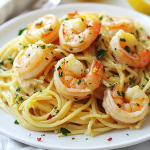 To make lemon garlic shrimp pasta, gather these items: - 8 ounces spaghetti or linguine - 1 pound large shrimp, peeled and deveined - 4 cloves garlic, finely minced - 1 lemon, zested and juiced - ¼ cup unsalted butter - ¼ cup extra virgin olive oil - ¼ teaspoon red pepper flakes (adjust based on your spice preference) - Sea salt and freshly cracked black pepper to taste - ¼ cup fresh parsley, coarsely chopped - Optional: Freshly grated Parmesan cheese for serving You will need some basic kitchen tools: - Large pot - Large skillet - Measuring cups - Measuring spoons - Colander - Wooden spoon or spatula - Zester or grater for lemon Accurate measuring makes a big difference. Here are some tips: - Use dry measuring cups for solids like pasta and butter. - Use liquid measuring cups for oils and juices. - For spices, level off the measuring spoon for best results. - Always taste as you go to adjust salt and spice to your liking. {{ingredient_image_2}} To start, fill a large pot with water and add salt. Bring the water to a boil. Once it's boiling, add 8 ounces of spaghetti or linguine. Cook the pasta according to the package instructions until al dente. Before draining, save 1 cup of the starchy water. Drain the pasta and set it aside. Next, grab a large skillet and set it over medium heat. Add ¼ cup of unsalted butter and ¼ cup of extra virgin olive oil. Let the butter melt and combine with the oil. When the mixture is hot and shimmering, add 4 cloves of finely minced garlic and ¼ teaspoon of red pepper flakes. Stir often for about 1 minute. You want the garlic fragrant, but not browned. Now, it’s time for the shrimp. Add 1 pound of peeled and deveined shrimp to the skillet. Season with sea salt and freshly cracked black pepper. Cook the shrimp for about 2-3 minutes on each side. They should turn a vibrant pink when done. Lower the heat slightly. Squeeze the juice from 1 lemon into the pan and sprinkle the lemon zest over the shrimp. Give it a good stir. Make sure to scrape any tasty bits stuck to the bottom of the skillet. Carefully add the drained pasta to the skillet. Pour in half of the reserved pasta water. Toss everything to coat the pasta in the buttery lemon sauce. If it looks dry, add more pasta water until you get a silky sauce. Finally, take the skillet off the heat and mix in ¼ cup of coarsely chopped parsley. Taste and adjust the salt and pepper. Serve the pasta hot. If you like, top it with freshly grated Parmesan cheese. Enjoy your meal! To make great pasta, start with a big pot. Use plenty of water and add salt. The salt adds flavor and helps the pasta taste better. Bring the water to a boil before adding the pasta. This step makes sure your pasta cooks evenly. Follow the package instructions for cooking time. For the best texture, aim for al dente, which means it should be firm to the bite. Before draining your pasta, save a cup of that starchy water. It helps bind the sauce later. When cooking shrimp, timing is key. First, make sure your shrimp are peeled and deveined. Heat your skillet over medium heat and add butter and olive oil. Once the mix is hot, add your shrimp. Cook them for about 2-3 minutes on each side. They should turn a bright pink when done. Overcooking shrimp can make them tough, so watch them closely. Season them well with salt and pepper to boost their flavor. To make your dish pop, use fresh ingredients. Fresh garlic and lemon zest give great taste. Adding red pepper flakes adds a nice kick, so adjust based on your spice preference. After you mix in the lemon juice, scrape the brown bits from the pan. This step adds even more flavor to your sauce. Finally, finish your dish with fresh parsley for color and freshness. You can also top it with Parmesan cheese for a creamy, rich flavor. Pro Tips Use Fresh Shrimp: Always opt for fresh shrimp when possible, as they provide a better flavor and texture compared to frozen shrimp. Adjust the Spice Level: Feel free to adjust the red pepper flakes according to your heat preference; you can add more for extra kick or omit it for a milder dish. Reserve Pasta Water: Remember to save some pasta water; the starch helps to create a silky sauce that clings to the pasta beautifully. Garnish with Fresh Herbs: For added flavor and color, garnish the dish with fresh herbs like parsley or basil just before serving. {{image_4}} You can switch up the pasta type in this dish. Use spaghetti, linguine, or even penne. Each type brings a different texture. If you want something gluten-free, try rice noodles or zucchini noodles. Just adjust the cooking time to avoid mushiness. Adding vegetables boosts flavor and nutrition. Consider using spinach, cherry tomatoes, or bell peppers. Sauté them with garlic for a few minutes before adding the shrimp. This adds bright colors and a fresh taste. You can also toss in asparagus or broccoli for extra crunch. For a creamy twist, mix in heavy cream or cream cheese. Start by adding these after sautéing the shrimp. Stir until melted, then mix with the pasta. This gives a rich and smooth sauce. You can also add a splash of white wine for depth. After enjoying your lemon garlic shrimp pasta, store any leftovers in an airtight container. Keep it in the fridge. It’s best to eat it within three days for the best taste and texture. Make sure to let the pasta cool completely before sealing it up. This helps prevent moisture buildup. To reheat the pasta, place it in a skillet over medium heat. Add a splash of water or extra olive oil to help it warm up. Stir often to heat evenly. You can also use the microwave. Just cover the pasta with a damp paper towel to keep it moist. Heat in short bursts, stirring in between until it's hot. If you want to freeze the lemon garlic shrimp pasta, place it in a freezer-safe container. It can last for up to two months. However, the shrimp may not have the same texture when thawed. When ready to eat, thaw it in the fridge overnight. Reheat gently to avoid overcooking the shrimp. Yes, you can use frozen shrimp. Just thaw them first. Place the shrimp in cold water for about 15 minutes. It’s quick and easy. Once thawed, peel and devein them if needed. Then, you can cook them as you would fresh shrimp in this recipe. If you want a butter substitute, try olive oil. It gives a nice flavor and is healthier too. You can also use coconut oil for a different taste. Both options work well with the garlic and lemon. To add heat, increase the red pepper flakes. Start with a little more and taste as you cook. You can also add chopped fresh chili peppers for extra spice. Another option is to use a spicy olive oil to drizzle on top before serving. In this post, I covered key ingredients, step-by-step cooking, and helpful tips. You learned how to prepare pasta, cook shrimp, and enhance flavors. Variations let you customize your dish with different pasta or spices. Storing and reheating your leftovers ensures nothing goes to waste. Remember, cooking is fun, and you can experiment. Enjoy your meal, and don't shy away from making it your own!