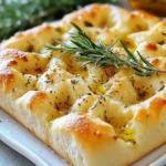 To make garlic herb focaccia bread, you need a few key ingredients. Each one plays an important role in creating that fluffy and flavorful delight. Here’s what you will need: - 4 cups all-purpose flour - 1 tablespoon instant yeast - 2 teaspoons salt - 1 tablespoon sugar - 1 ½ cups warm water (around 110°F) - ¼ cup extra virgin olive oil (plus more for drizzling) - 6 cloves garlic, finely minced - 2 teaspoons dried oregano - 2 teaspoons dried rosemary - Freshly cracked black pepper (to taste) - Coarse sea salt for topping - Fresh rosemary sprigs for garnish These ingredients come together to create a focaccia that is soft on the inside and crispy on the outside. The all-purpose flour gives structure, while the instant yeast helps it rise. Sugar feeds the yeast, making it bubbly and light. Warm water activates the yeast, ensuring it works well. Adding olive oil keeps the dough moist and flavorful. The garlic, oregano, and rosemary bring in that classic herb taste. Finally, coarse sea salt enhances all the flavors and gives a nice crunch on top. Using fresh rosemary sprigs for garnish adds a lovely touch. This focaccia is perfect for sharing or enjoying on your own. You can dip it in balsamic vinegar or serve it on a rustic board. The simple ingredients make it easy, but the taste is gourmet! {{ingredient_image_2}} To start, you need to activate the yeast mixture. In a large bowl, mix warm water, sugar, and instant yeast. Let it sit for about 5 minutes. You want it to get frothy and bubbly. This means the yeast is ready to work. Next, combine the dough ingredients. Add all-purpose flour, salt, and olive oil to your frothy yeast mix. Use a wooden spoon or your hands to mix until a shaggy dough forms. It should pull away from the bowl edges. Now, knead the dough. Turn it out onto a lightly floured surface. Knead it for about 5-7 minutes. You want the dough to feel smooth and elastic. This step is key for a fluffy focaccia. For the first rise, find a warm area. This helps the dough grow. Cover the bowl with a kitchen towel or plastic wrap. Let it rise for about 1 hour, or until it doubles in size. You'll know it’s ready when it feels light and puffy. After the first rise, gently push down the center to deflate the dough. Transfer it to a greased baking sheet. Use your fingers to stretch and press the dough into the pan. Aim for about 1 inch thick. Cover the dough again with a kitchen towel. Let it rise for another 30 minutes. This second rise makes the focaccia soft and airy. Once it has risen, create dimples all over the dough with your fingers. This step gives focaccia its unique texture. Drizzle olive oil over it, then sprinkle the garlic, oregano, rosemary, and black pepper mix on top. Finish with coarse sea salt for extra flavor. Preheat your oven to 425°F (220°C). This step is crucial for a crispy crust. Once the oven is hot, place the focaccia inside. Bake for 20-25 minutes. It should turn golden brown and smell amazing. When done, take it out and let it cool slightly. Move it to a wire rack. Garnish with fresh rosemary sprigs for a nice touch. Enjoy your garlic herb focaccia! Kneading is key to great focaccia. You should knead the dough for about 5 to 7 minutes. The dough needs to feel smooth and elastic. This texture shows that the gluten has formed well. If the dough sticks too much, add a bit of flour. Avoid over-kneading; this can make the bread tough. Dimples are important! They help the focaccia hold oil and flavor. After your first rise, gently press your fingers into the dough to create deep dimples. Let the dough rise again for about 30 minutes. This second rise helps the bread become fluffy and light. Herbs and spices make focaccia special. Use fresh or dried herbs like rosemary and oregano. Minced garlic adds a punch of flavor. When topping the focaccia, sprinkle coarse sea salt evenly. This will bring out the best in the herbs. Too much salt can overwhelm the bread, so go light. Pro Tips Use Fresh Herbs: Fresh herbs can elevate the flavor of your focaccia. Consider adding fresh rosemary or thyme to the topping for a burst of freshness. Experiment with Toppings: Don’t hesitate to customize your focaccia with other toppings such as olives, sun-dried tomatoes, or cheese for added flavor and texture. Proper Dough Temperature: Ensure your water is at the right temperature (around 110°F) for activating the yeast effectively. Too hot can kill the yeast; too cold will not activate it. Let It Rest: Allowing the dough to rest after shaping will help it become lighter and airier, leading to a fluffier focaccia. {{image_4}} You can change the flavor of your focaccia. Try cheese and herb focaccia. Mix shredded cheese, like mozzarella or parmesan, into the dough. This adds a rich taste. Another option is Mediterranean olive focaccia. Add chopped olives to the dough for a salty kick. You can even top it with sun-dried tomatoes or artichokes. These flavors transport you to a sunny Mediterranean beach. If you want a healthier option, use whole wheat flour instead of all-purpose flour. This gives a nutty flavor. It also adds more fiber. You might need to adjust the water amount. Whole wheat flour absorbs more liquid. For a vegan version, swap the extra virgin olive oil for a plant-based oil. Avocado oil or coconut oil work well. This keeps the focaccia tasty and suitable for everyone. Get creative with toppings! You can use cherry tomatoes, bell peppers, or even caramelized onions. These add color and flavor. Dips are also a great pairing. Serve focaccia with balsamic vinegar or a mix of olive oil and herbs. Hummus or pesto also taste great alongside. You can explore different flavors to match your meal or snack. To keep your focaccia fresh, you have two main options: room temperature and refrigeration. - Room Temperature: Place the focaccia in a paper bag. This keeps it moist but allows some air flow. Avoid plastic bags, as they can make it soggy. - Refrigeration: If you need to store it longer, wrap it tightly in plastic wrap. This reduces air exposure but can dry it out. Freezing is a great option for longer storage. Here’s how to do it right: 1. Cool Completely: Let the focaccia cool down fully after baking. 2. Slice Before Freezing: Cut it into squares or pieces. This makes it easier to thaw just what you need. 3. Wrap It Up: Use plastic wrap and then aluminum foil to keep air out. 4. Label and Date: Mark the bag with the date. It can last up to three months in the freezer. To thaw, just take it out and leave it at room temperature for a few hours. When it comes to reheating, you have two good choices: the oven and microwave. - Oven: Preheat to 350°F. Place focaccia directly on the rack or a baking sheet. Heat for about 10-15 minutes until warm. This keeps it crispy. - Microwave: For a quick method, use the microwave. Place a piece on a plate and cover with a damp paper towel. Heat for 15-30 seconds. This method is fast but may soften the crust. Choosing the right method can make your focaccia taste fresh and delicious again! Yes, you can make focaccia ahead of time! To prepare it overnight, follow these steps: - After the first rise, shape the dough and place it in the pan. - Cover the pan tightly with plastic wrap or a kitchen towel. - Place it in the fridge. This slows down the rise and adds flavor. - The next day, take it out of the fridge. Let it sit for about 30 minutes to warm up. - Then, create dimples and add toppings before baking. Focaccia pairs well with many dishes. Here are some ideas: - Serve it with olive oil and balsamic vinegar for dipping. - Pair it with soups like minestrone or tomato. - Enjoy it alongside salads, especially Caesar or Greek salad. - Use it as a sandwich base for meats or veggies. To check if your focaccia is done, look for these signs: - The crust should be golden brown and look crisp. - Tap the bottom of the bread; it should sound hollow. - The top should be fragrant and slightly springy to touch. - If you have an instant-read thermometer, the inside should read about 190°F. Garlic herb focaccia bread is simple and fun to make at home. We covered main ingredients, step-by-step instructions, and tips for perfect results. Don't forget to experiment with different flavors and toppings! Store your bread properly for the best taste, and enjoy it fresh or reheated. With this guide, you'll bake delicious focaccia every time. I hope you feel inspired to try it out. Happy baking!
