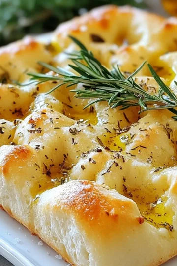 To make garlic herb focaccia bread, you need a few key ingredients. Each one plays an important role in creating that fluffy and flavorful delight. Here’s what you will need: - 4 cups all-purpose flour - 1 tablespoon instant yeast - 2 teaspoons salt - 1 tablespoon sugar - 1 ½ cups warm water (around 110°F) - ¼ cup extra virgin olive oil (plus more for drizzling) - 6 cloves garlic, finely minced - 2 teaspoons dried oregano - 2 teaspoons dried rosemary - Freshly cracked black pepper (to taste) - Coarse sea salt for topping - Fresh rosemary sprigs for garnish These ingredients come together to create a focaccia that is soft on the inside and crispy on the outside. The all-purpose flour gives structure, while the instant yeast helps it rise. Sugar feeds the yeast, making it bubbly and light. Warm water activates the yeast, ensuring it works well. Adding olive oil keeps the dough moist and flavorful. The garlic, oregano, and rosemary bring in that classic herb taste. Finally, coarse sea salt enhances all the flavors and gives a nice crunch on top. Using fresh rosemary sprigs for garnish adds a lovely touch. This focaccia is perfect for sharing or enjoying on your own. You can dip it in balsamic vinegar or serve it on a rustic board. The simple ingredients make it easy, but the taste is gourmet! {{ingredient_image_2}} To start, you need to activate the yeast mixture. In a large bowl, mix warm water, sugar, and instant yeast. Let it sit for about 5 minutes. You want it to get frothy and bubbly. This means the yeast is ready to work. Next, combine the dough ingredients. Add all-purpose flour, salt, and olive oil to your frothy yeast mix. Use a wooden spoon or your hands to mix until a shaggy dough forms. It should pull away from the bowl edges. Now, knead the dough. Turn it out onto a lightly floured surface. Knead it for about 5-7 minutes. You want the dough to feel smooth and elastic. This step is key for a fluffy focaccia. For the first rise, find a warm area. This helps the dough grow. Cover the bowl with a kitchen towel or plastic wrap. Let it rise for about 1 hour, or until it doubles in size. You'll know it’s ready when it feels light and puffy. After the first rise, gently push down the center to deflate the dough. Transfer it to a greased baking sheet. Use your fingers to stretch and press the dough into the pan. Aim for about 1 inch thick. Cover the dough again with a kitchen towel. Let it rise for another 30 minutes. This second rise makes the focaccia soft and airy. Once it has risen, create dimples all over the dough with your fingers. This step gives focaccia its unique texture. Drizzle olive oil over it, then sprinkle the garlic, oregano, rosemary, and black pepper mix on top. Finish with coarse sea salt for extra flavor. Preheat your oven to 425°F (220°C). This step is crucial for a crispy crust. Once the oven is hot, place the focaccia inside. Bake for 20-25 minutes. It should turn golden brown and smell amazing. When done, take it out and let it cool slightly. Move it to a wire rack. Garnish with fresh rosemary sprigs for a nice touch. Enjoy your garlic herb focaccia! Kneading is key to great focaccia. You should knead the dough for about 5 to 7 minutes. The dough needs to feel smooth and elastic. This texture shows that the gluten has formed well. If the dough sticks too much, add a bit of flour. Avoid over-kneading; this can make the bread tough. Dimples are important! They help the focaccia hold oil and flavor. After your first rise, gently press your fingers into the dough to create deep dimples. Let the dough rise again for about 30 minutes. This second rise helps the bread become fluffy and light. Herbs and spices make focaccia special. Use fresh or dried herbs like rosemary and oregano. Minced garlic adds a punch of flavor. When topping the focaccia, sprinkle coarse sea salt evenly. This will bring out the best in the herbs. Too much salt can overwhelm the bread, so go light. Pro Tips Use Fresh Herbs: Fresh herbs can elevate the flavor of your focaccia. Consider adding fresh rosemary or thyme to the topping for a burst of freshness. Experiment with Toppings: Don’t hesitate to customize your focaccia with other toppings such as olives, sun-dried tomatoes, or cheese for added flavor and texture. Proper Dough Temperature: Ensure your water is at the right temperature (around 110°F) for activating the yeast effectively. Too hot can kill the yeast; too cold will not activate it. Let It Rest: Allowing the dough to rest after shaping will help it become lighter and airier, leading to a fluffier focaccia. {{image_4}} You can change the flavor of your focaccia. Try cheese and herb focaccia. Mix shredded cheese, like mozzarella or parmesan, into the dough. This adds a rich taste. Another option is Mediterranean olive focaccia. Add chopped olives to the dough for a salty kick. You can even top it with sun-dried tomatoes or artichokes. These flavors transport you to a sunny Mediterranean beach. If you want a healthier option, use whole wheat flour instead of all-purpose flour. This gives a nutty flavor. It also adds more fiber. You might need to adjust the water amount. Whole wheat flour absorbs more liquid. For a vegan version, swap the extra virgin olive oil for a plant-based oil. Avocado oil or coconut oil work well. This keeps the focaccia tasty and suitable for everyone. Get creative with toppings! You can use cherry tomatoes, bell peppers, or even caramelized onions. These add color and flavor. Dips are also a great pairing. Serve focaccia with balsamic vinegar or a mix of olive oil and herbs. Hummus or pesto also taste great alongside. You can explore different flavors to match your meal or snack. To keep your focaccia fresh, you have two main options: room temperature and refrigeration. - Room Temperature: Place the focaccia in a paper bag. This keeps it moist but allows some air flow. Avoid plastic bags, as they can make it soggy. - Refrigeration: If you need to store it longer, wrap it tightly in plastic wrap. This reduces air exposure but can dry it out. Freezing is a great option for longer storage. Here’s how to do it right: 1. Cool Completely: Let the focaccia cool down fully after baking. 2. Slice Before Freezing: Cut it into squares or pieces. This makes it easier to thaw just what you need. 3. Wrap It Up: Use plastic wrap and then aluminum foil to keep air out. 4. Label and Date: Mark the bag with the date. It can last up to three months in the freezer. To thaw, just take it out and leave it at room temperature for a few hours. When it comes to reheating, you have two good choices: the oven and microwave. - Oven: Preheat to 350°F. Place focaccia directly on the rack or a baking sheet. Heat for about 10-15 minutes until warm. This keeps it crispy. - Microwave: For a quick method, use the microwave. Place a piece on a plate and cover with a damp paper towel. Heat for 15-30 seconds. This method is fast but may soften the crust. Choosing the right method can make your focaccia taste fresh and delicious again! Yes, you can make focaccia ahead of time! To prepare it overnight, follow these steps: - After the first rise, shape the dough and place it in the pan. - Cover the pan tightly with plastic wrap or a kitchen towel. - Place it in the fridge. This slows down the rise and adds flavor. - The next day, take it out of the fridge. Let it sit for about 30 minutes to warm up. - Then, create dimples and add toppings before baking. Focaccia pairs well with many dishes. Here are some ideas: - Serve it with olive oil and balsamic vinegar for dipping. - Pair it with soups like minestrone or tomato. - Enjoy it alongside salads, especially Caesar or Greek salad. - Use it as a sandwich base for meats or veggies. To check if your focaccia is done, look for these signs: - The crust should be golden brown and look crisp. - Tap the bottom of the bread; it should sound hollow. - The top should be fragrant and slightly springy to touch. - If you have an instant-read thermometer, the inside should read about 190°F. Garlic herb focaccia bread is simple and fun to make at home. We covered main ingredients, step-by-step instructions, and tips for perfect results. Don't forget to experiment with different flavors and toppings! Store your bread properly for the best taste, and enjoy it fresh or reheated. With this guide, you'll bake delicious focaccia every time. I hope you feel inspired to try it out. Happy baking!