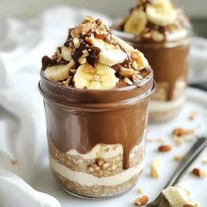 - 1 cup rolled oats - 2 cups milk of your choice (almond, oat, or dairy) - 2 tablespoons unsweetened cocoa powder - 2 tablespoons chocolate hazelnut spread (such as Nutella) - 1 tablespoon chia seeds - 1 tablespoon maple syrup or honey - ¼ teaspoon pure vanilla extract - Pinch of fine sea salt - ¼ cup chopped hazelnuts (for topping) - Fresh banana slices or mixed berries (for serving) You can change this recipe to fit your taste. Try using different milk, like coconut or cashew. For extra sweetness, add more maple syrup or honey. You can swap the chocolate hazelnut spread for almond butter or peanut butter. If you want a fruity twist, mix in some diced apples or strawberries. You can also try adding a sprinkle of cinnamon for warmth. This recipe serves two and is packed with good stuff. Each serving has about: - Calories: 350 - Protein: 10g - Carbohydrates: 50g - Fat: 14g - Fiber: 8g - Sugar: 10g These oats give you energy and taste great. They are a perfect start to your day! {{ingredient_image_2}} To make Chocolate Hazelnut Overnight Oats, you need just a few steps. First, gather your ingredients. This recipe is simple, and it takes about 10 minutes to prep. Then, let the oats sit overnight. This helps them become soft and tasty. Start by taking a medium mixing bowl. Add 1 cup of rolled oats. Next, include 2 tablespoons of unsweetened cocoa powder. Then, add 1 tablespoon of chia seeds and a pinch of fine sea salt. Use a spoon to mix these dry ingredients well. This step ensures each bite is full of flavor. Now, grab a separate bowl or measuring cup. Pour in 2 cups of your favorite milk. I like almond milk, but you can use oat or dairy milk too. Add 2 tablespoons of chocolate hazelnut spread. Next, mix in 1 tablespoon of maple syrup or honey. Don&rsquo;t forget ¼ teaspoon of pure vanilla extract! Whisk these ingredients together until smooth. This creates a rich and creamy base. Pour the wet mixture over the dry oats. Stir it well to coat all the oats. You want no dry spots left. Now, carefully divide the mixture into two airtight jars or containers. Seal them tightly. Place the jars in the fridge. Let them chill for at least 4 hours or overnight. This soaking time makes the oats creamy and delicious. When you&rsquo;re ready to eat, stir again and add toppings like chopped hazelnuts and banana slices or berries. Enjoy! To make your oats super creamy, use rolled oats. They soak up liquid better than quick oats. You should also let them chill overnight. This gives them time to soften fully. For extra creaminess, use whole milk or a nut milk like almond. If you want a thicker texture, reduce the milk just a bit. You can add a pinch of cinnamon for warmth. A spoonful of peanut butter can add a nice nutty flavor. If you love fruit, try mixing in mashed bananas or chopped apples. You might also swap the chocolate hazelnut spread for almond butter for a new twist. Just be creative and try different flavors! Presentation is key for this dish. Serve the oats in clear jars to show off the layers. You can top them with chopped hazelnuts for crunch and color. A drizzle of chocolate hazelnut spread on top looks great too. Fresh fruit like banana slices or berries adds a pop of color and flavor. Pro Tips Use Overnight Soaking: Allow the oats to soak overnight for the best texture. This softens the oats and chia seeds, making them creamy and easy to eat. Experiment with Milk: Try different types of milk such as coconut or cashew for unique flavors. Each type will give a distinct taste to your overnight oats. Customize Toppings: Add your favorite toppings such as sliced strawberries, raspberries, or a drizzle of peanut butter for added nutrition and flavor. Portion Control: Divide the mixture into jars for easy grab-and-go breakfasts. This also helps with portion control and meal prep for the week. {{image_4}} You can easily make this recipe dairy-free. Use almond milk, oat milk, or coconut milk instead of regular dairy milk. Each option adds a unique flavor and keeps your oats creamy. Almond milk gives a nutty taste, while oat milk is mild and smooth. Coconut milk adds a hint of tropical flavor. Choose what you like best! Want to change it up? Swap the chocolate hazelnut spread for other nut butters. Try almond butter or peanut butter for a different taste. You can also use sunflower seed butter if you need a nut-free option. Each spread brings its own flavor, making your oats fun and exciting. Boost your oats with healthy add-ins. Chia seeds add fiber and omega-3s. You can also toss in flaxseeds for extra nutrition. Fresh fruits, like berries or sliced bananas, brighten the dish and add natural sweetness. Nuts, like almonds or walnuts, give a nice crunch and healthy fats. Mix and match to find your favorite combo! To store your chocolate hazelnut overnight oats, use airtight jars or containers. This helps keep the oats fresh. Make sure the lids are sealed tightly. You can easily grab them in the morning. These oats stay good for up to five days in the fridge. They may get thicker over time. If that happens, add a little milk to loosen them up. Always check for freshness before eating. You can freeze overnight oats for longer storage. Pour the mixture into freeze-safe containers. Leave some space at the top, as the oats will expand when frozen. They can last up to three months in the freezer. To enjoy, thaw in the fridge overnight and stir before serving. Yes, you can easily make this recipe vegan. Choose almond milk or oat milk instead of dairy milk. Use maple syrup instead of honey for sweetness. Finally, pick a vegan chocolate hazelnut spread. These simple swaps keep the dish delicious and plant-based. The oats will stay fresh for up to five days in the fridge. Just make sure to store them in airtight jars. This way, they stay moist and tasty. You can enjoy them throughout the week for quick breakfasts or snacks. You can use instant oats, but the texture will change. Instant oats tend to be softer and may become mushy. Rolled oats provide a nice chewiness. If you prefer instant oats, reduce the soaking time to around two hours. If you don&rsquo;t have chocolate hazelnut spread, try almond butter or peanut butter. You can mix in cocoa powder for the chocolate flavor. Maple syrup adds sweetness, making your oats rich and tasty. To make more servings, simply double or triple the ingredients. For example, use two cups of rolled oats and four cups of milk. Just keep the same ratios for the other ingredients. This way, you can serve a crowd without any hassle. You learned about making tasty overnight oats today. We covered ingredients, instructions, and tips. You can customize your oats with flavors or dietary swaps. Storing them correctly keeps them fresh and delicious. Remember, you can easily adjust the recipe for more servings. Experiment with different add-ins for fun flavors. Enjoy your creamy oats every morning!