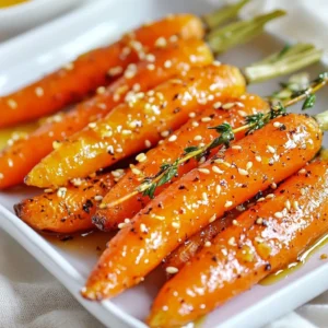 To make honey garlic roasted carrots, gather these simple ingredients: - 1 lb (450g) baby carrots, peeled - 3 tablespoons honey - 3 cloves garlic, minced - 2 tablespoons extra virgin olive oil - 1 teaspoon fresh thyme, finely chopped (or ½ teaspoon dried thyme) - Salt and black pepper, to taste - Optional: 1 tablespoon toasted sesame seeds for garnish You can swap some ingredients if needed. If you don't have baby carrots, use regular carrots cut into sticks. Maple syrup can replace honey for a vegan option. If you are out of garlic, garlic powder works, but use less. For olive oil, you can use vegetable oil or melted butter. Using fresh thyme gives a bright flavor. It brings a lovely aroma that dried thyme might not match. If you use dried thyme, remember it is stronger. Use less than the fresh amount. A half teaspoon of dried thyme is perfect for this recipe. Fresh or dried, thyme adds a nice touch to these carrots. {{ingredient_image_2}} First, I preheat the oven to 425°F (220°C). A hot oven helps the carrots caramelize. Next, I take 1 pound of baby carrots and peel them. This step makes them tender and sweet. In a big bowl, I combine three tablespoons of honey, three minced garlic cloves, and two tablespoons of olive oil. I add one teaspoon of fresh thyme and a pinch of salt and black pepper. I whisk the mix until it is smooth. This glaze gives the carrots a sweet and savory flavor. I toss the peeled carrots in the honey garlic mix. Each carrot should be well-coated. Next, I line a baking sheet with parchment paper. This keeps the carrots from sticking. I spread the carrots in a single layer. Then, I place the baking sheet in the oven. I roast the carrots for 20 to 25 minutes. Halfway through, I toss them for even cooking. They will be tender and caramelized when done. After roasting, I take them out and sprinkle toasted sesame seeds on top if I want. To roast carrots perfectly, follow a few easy tips. First, ensure your oven is at 425°F (220°C). This high heat helps caramelize the natural sugars in the carrots. Use baby carrots for a sweet and tender result. If you're using larger carrots, cut them into even pieces to cook evenly. Spread the carrots in a single layer on the baking sheet. This allows them to roast, not steam. Toss the carrots halfway for even cooking and color. You can add more flavor to your honey garlic roasted carrots. A splash of balsamic vinegar gives a tangy taste. You can also mix in a pinch of cayenne pepper for a spicy kick. Fresh herbs like parsley or dill can add freshness. For a nutty crunch, sprinkle toasted sesame seeds on top after roasting. These extras can elevate the dish and impress your guests. Serve your honey garlic roasted carrots warm for the best taste. Arrange them on a platter and drizzle with the leftover honey garlic mix for added gloss. You can garnish with fresh herbs or extra sesame seeds for a beautiful touch. These carrots pair well with grilled meats, fish, or even as part of a veggie platter. They also make a great side for a holiday meal or a casual dinner. Pro Tips Choose Fresh Carrots: Opt for small, firm baby carrots for the best texture and sweetness. Fresh carrots will caramelize beautifully and enhance the overall flavor of the dish. Experiment with Herbs: Feel free to mix and match herbs like rosemary or parsley along with thyme for added complexity in flavor. Fresh herbs can elevate the dish to a new level. Check for Doneness: Roasting times may vary based on the size of the carrots. Start checking for tenderness around the 20-minute mark to prevent overcooking. Serve with a Twist: For an extra flavor punch, drizzle a bit of balsamic reduction over the roasted carrots before serving. It adds a delightful tang that complements the sweetness. {{image_4}} You can easily switch up the carrots for other veggies. Try using baby potatoes for a hearty dish. Brussels sprouts also work well; they get nice and crispy. You can even use sweet potatoes for a sweeter taste. Each veggie brings its own flavor, adding fun to your meals. If you want a kick, add red pepper flakes to the honey garlic mix. For a savory twist, try adding soy sauce or balsamic vinegar. These changes give the dish a different feel. You can also mix in ginger for a zesty touch. Experiment and find what you love best! For a casual lunch, serve these carrots with a simple sandwich. They make a great side for a family dinner, too. If you're hosting a party, arrange them on a platter with a drizzle of extra honey mixture. Garnish with fresh herbs or sesame seeds for a pretty look. These carrots fit any occasion! After enjoying your honey garlic roasted carrots, you might have some left. To store them, let the carrots cool to room temperature. Then, place them in an airtight container. They will stay fresh in the fridge for up to four days. Make sure to keep the glaze on them; it adds flavor! When you are ready to eat the leftovers, reheating is simple. Preheat your oven to 350°F (175°C). Spread the carrots on a baking sheet. Cover them with foil to keep moisture in. Heat for about 10-15 minutes. This way, they stay soft and tasty. You can also microwave them for about two minutes, but the oven method gives better results. You can freeze honey garlic roasted carrots if you want to save them longer. First, let them cool completely. Then, place them in a freezer-safe bag or container. Remove as much air as possible to prevent freezer burn. They can last up to three months in the freezer. When you are ready to eat, thaw them overnight in the fridge before reheating. Roast the carrots for 20-25 minutes at 425°F (220°C). Halfway through, toss them. This helps them cook evenly. You want them tender and caramelized. Check them at 20 minutes for doneness. Yes, you can use regular carrots! Just cut them into sticks or coins. Aim for similar sizes for even cooking. They will still taste great with the honey and garlic. These carrots go well with many dishes! They pair nicely with grilled chicken or fish. Try them with rice or quinoa for a hearty meal. They also work well in salads, adding a sweet touch. In this post, we covered the key ingredients for honey garlic roasted carrots, tips for perfect roasting, and fun variations. You learned how to make a tasty glaze and the best practices for cooking. There’s also storage info to keep leftovers fresh. Roasting carrots can be simple and rewarding. With these tips, you can impress anyone at your table. Enjoy your delicious carrots, and don’t be afraid to experiment with flavors!